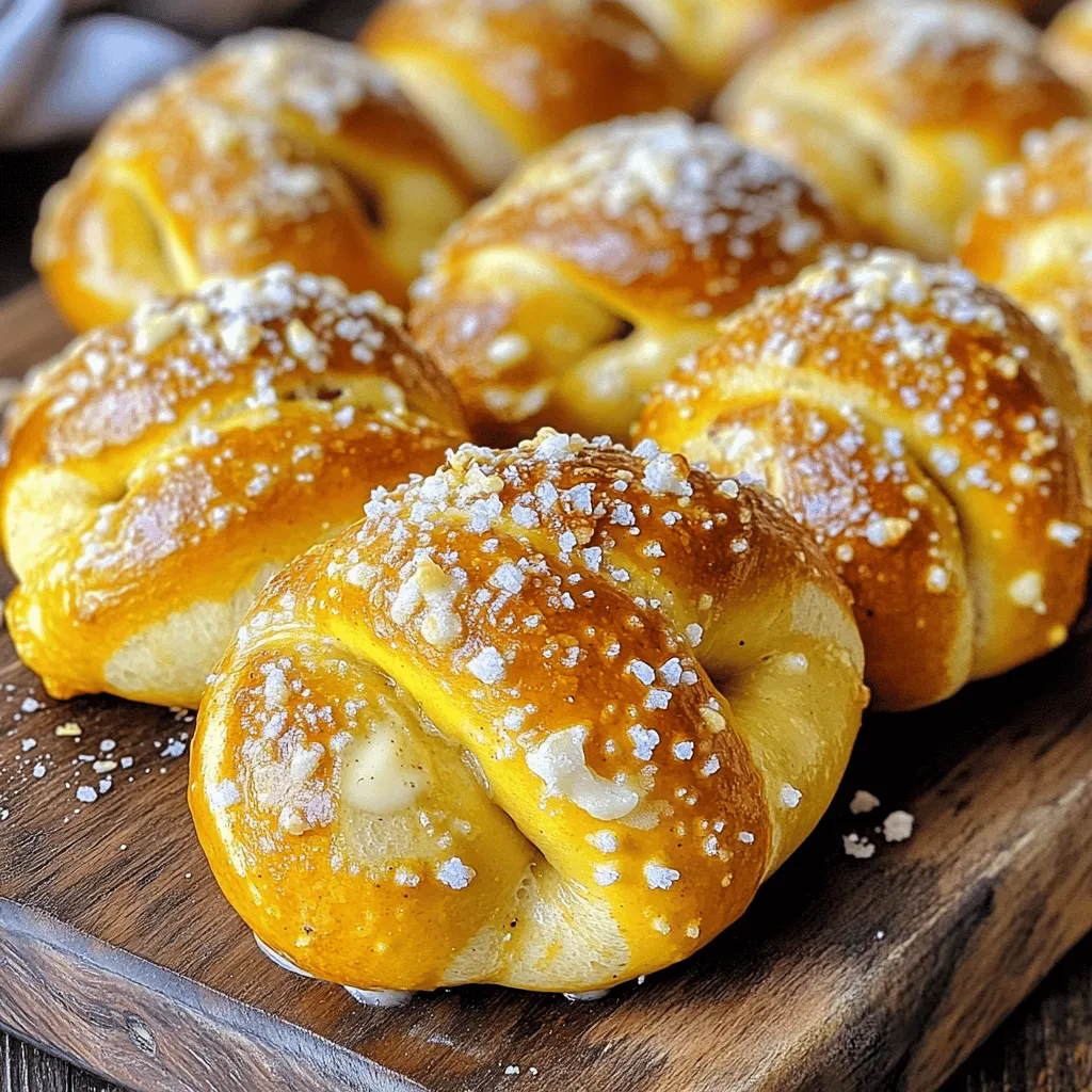 To make Quick Garlic Parmesan Pretzel Bites, you need fresh and simple ingredients. Each one plays a key role in the final taste and texture. - 1 cup warm water (110°F to 115°F) - 2 tablespoons granulated sugar - 1 packet (2 1/4 teaspoons) active dry yeast - 3 cups all-purpose flour - 1 teaspoon salt - 1/4 cup baking soda - 1/2 cup unsalted butter, melted - 1/2 cup grated Parmesan cheese - 3 garlic cloves, minced - 1 teaspoon dried Italian herbs (optional) - Coarse sea salt for sprinkling Here’s what each ingredient does: - Warm water activates the yeast. It helps the dough rise. - Sugar feeds the yeast, making the pretzels fluffy and soft. - Active dry yeast is vital for making the dough rise and become light. - Flour gives the pretzels structure and chewiness. - Salt enhances flavor and controls yeast growth. - Baking soda helps create a nice brown crust when boiling the pretzels. - Unsalted butter adds richness and flavor. - Parmesan cheese gives a sharp and savory taste. - Garlic adds a delicious aroma and flavor. - Dried Italian herbs (if you use them) bring extra flavor. - Coarse sea salt adds a tasty finish. When cooking, precise measurements matter. Here are some common conversions to help: - 1 cup = 240 milliliters - 1 tablespoon = 15 milliliters - 1 teaspoon = 5 milliliters For best results, measure ingredients carefully. Here are a few tips: - Use dry measuring cups for flour and sugar. - Spoon flour into the cup, then level off with a knife. - For sticky ingredients like butter, pack it into the cup, then level it off. These steps ensure you get the right amounts for perfect pretzel bites. For the full recipe, you can refer to the earlier section. To make Quick Garlic Parmesan Pretzel Bites, you need to follow these steps closely. First, grab a small bowl and mix warm water, sugar, and yeast. Let this sit for about five minutes. This step will make the yeast frothy and ready to work. Next, in a large mixing bowl, combine flour and salt. Create a well in the center and pour in your yeast mixture. Stir until a dough forms. Knead the dough on a floured surface for about five minutes. It should feel smooth and elastic. Now, place your dough in a greased bowl. Cover it with a towel and let it rise in a warm spot. This should take around 30 minutes or until it doubles in size. While the dough rises, preheat your oven to 425°F (220°C). Line a baking sheet with parchment paper. Then, bring eight cups of water and baking soda to a boil in a large pot. Once the dough has risen, punch it down. Divide it into small pieces, about the size of a golf ball. Roll each piece into a rope and twist it into a pretzel shape or keep them as bites. Carefully drop each pretzel into the boiling water for about 30 seconds. Then remove them and place them on the baking sheet. In a small bowl, mix melted butter, minced garlic, and optional herbs. Brush this mixture over each pretzel. Finally, sprinkle grated Parmesan cheese and coarse sea salt on top. Bake your pretzel bites for 12 to 15 minutes or until they are golden brown. Let them cool slightly before serving. Enjoy this tasty snack with your favorite dipping sauce. For best results, consider taking pictures of each step. This helps you see how the dough should look at each stage. You might also find videos online that show similar recipes. Watching someone else can make it easier for you to follow along. Visual aids are great for learning, especially in cooking. They help you feel more confident in your skills. To make the best Quick Garlic Parmesan Pretzel Bites, you need some key tips. First, knead the dough well. This helps the pretzels rise nicely. Use warm water, but not too hot. Too hot can kill the yeast. A good temperature is between 110°F and 115°F. Avoid these common mistakes: - Skipping the boiling step: This helps create that perfect chewy outer layer. - Not measuring ingredients: Accurate measurements lead to great results. - Overbaking: Keep an eye on your pretzels. They should turn golden brown, not dark. These pretzel bites pair well with many dips. Here are some tasty ideas: - Cheese sauce: A warm, gooey cheese dip is always a hit. - Mustard: A classic choice that adds a nice zing. - Garlic butter: Brush more garlic butter on top for extra flavor. For a beautiful presentation: - Serve in a fun basket lined with parchment paper. - Add small bowls of dips around the basket. - Garnish with fresh herbs like parsley or basil for color. These tips will help you craft the perfect snack that friends and family will love. You can find the Full Recipe to learn how to create these delicious bites! {{image_2}} You can change the flavor of your garlic parmesan pretzel bites easily. Try adding fresh herbs like rosemary or thyme for a twist. You can also sprinkle in some red pepper flakes if you like heat. For cheese, not everyone loves Parmesan. You can swap it for mozzarella or cheddar. Each cheese brings a unique taste. Experiment and find your favorite! To make the pretzel bites gluten-free, use a gluten-free flour blend. This will keep the texture nice. If you want a vegan version, replace the butter with olive oil or vegan butter. Use a vegan cheese for added flavor. You can also use a flax egg instead of the yeast. These small swaps make the recipe fit different diets. Enjoy the bites without worry! To keep your quick garlic parmesan pretzel bites fresh, follow these tips: - Cool Completely: Let the pretzel bites cool down first. This prevents moisture build-up. - Use Airtight Containers: Place the bites in an airtight container. This keeps them from drying out. - Room Temperature: Store them at room temperature if you plan to eat them within two days. - Refrigeration: For longer storage, refrigerate them in an airtight container. They stay fresh for up to a week. - Freezing: You can freeze pretzel bites. Place them in a single layer on a baking sheet. Once frozen, transfer them to a freezer-safe bag. To maintain the best texture and flavor when reheating, use these methods: - Oven Method: Preheat your oven to 350°F (175°C). Place the pretzel bites on a baking sheet. Heat for about 10 minutes. This restores their crispiness. - Microwave Method: If you’re in a hurry, use the microwave. Place a damp paper towel over the bites. Heat for 20-30 seconds. This keeps them soft but may lose some crispness. For the full recipe, check out the details provided earlier. How to make pretzel bites ahead of time? You can prepare the dough ahead. After mixing, shape the pretzel bites and place them on a baking sheet. Cover them with plastic wrap and refrigerate. When ready, boil them in water and bake as directed. This method keeps them fresh and tasty. Can I use different types of cheese? Yes! You can try mozzarella, cheddar, or even a spicy cheese. Each cheese gives a unique flavor. Just remember that some cheeses melt differently. Grate or shred the cheese for even topping. What to do if my pretzel bites don’t rise? If your pretzel bites don’t rise, check the yeast. It may be old or inactive. Use fresh yeast and ensure your water is warm, but not hot. This helps activate the yeast. Why did my pretzels turn out too hard? Pretzels may turn hard for a few reasons. Overbaking is one common issue. Keep an eye on them while they bake. Another cause is too much flour during kneading. Make sure to measure your flour accurately for the best result. In this blog post, we've covered how to make Quick Garlic Parmesan Pretzel Bites, from selecting ingredients to mastering the cooking process. You learned about measuring and making the dough, plus tips for perfecting flavor and texture. We also explored storage and reheating methods for easy enjoyment later. Remember, cooking is an adventure. Experiment with flavors and enjoy creating these tasty bites. With practice, you'll impress friends and family with your skills.