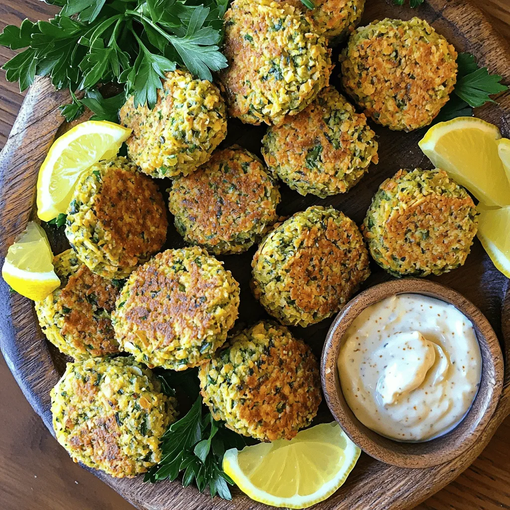 - 1 cup dried chickpeas (soaked overnight) - 1 small onion, roughly chopped - 2 cloves garlic, minced - 1/4 cup fresh parsley, chopped - 1/4 cup fresh cilantro, chopped To make crispy baked falafel, you need key ingredients. Start with dried chickpeas. Soaking them overnight helps soften them. This is a crucial step for the right texture. Next, you want fresh herbs. Parsley and cilantro add bright flavor. You also need aromatics like onion and garlic. They bring out the best taste in your falafel. - 1 teaspoon cumin powder - 1 teaspoon coriander powder - 1/2 teaspoon baking powder - 1 teaspoon salt - 1/2 teaspoon black pepper Spices make your falafel pop. Cumin and coriander bring warmth and depth. They are classic falafel spices. Salt and black pepper enhance all the flavors. Baking powder helps make the falafel light and airy. This mix of spices is simple yet effective. - 1/4 cup tahini - 2 tablespoons olive oil (plus extra for drizzling) - 1 tablespoon lemon juice To bind your falafel, use tahini. It adds creaminess and flavor. Olive oil is another important ingredient. It helps with cooking and adds richness. A splash of lemon juice brightens the dish. These ingredients work together to create a delicious falafel. You can find the full recipe above. Start by soaking dried chickpeas overnight. This step is key for a good texture. Soaking makes the chickpeas softer and easier to blend. If you skip this, your falafel may end up dry and crumbly. Use one cup of dried chickpeas for this recipe. After soaking, drain and rinse them well. Use a food processor to blend the soaked chickpeas. Add in your chopped onion, minced garlic, parsley, cilantro, cumin, coriander, baking powder, salt, and black pepper. Pulse the mixture until it is finely chopped but not pureed. You want a chunky texture. If it feels too dry, add a splash of water. Next, mix in tahini, olive oil, and lemon juice. Pulse again until it reaches a hummus-like consistency. Now, it’s time to shape your falafel. Use your hands to form small balls or patties. Aim for about 1.5 inches in diameter. Place them on a baking tray lined with parchment paper. Drizzle a little olive oil over each falafel for extra crispiness. Bake in a preheated oven at 375°F (190°C) for 25–30 minutes. Flip them halfway through to ensure even browning. Look for a golden brown color and crisp edges. Enjoy your crispy baked falafel! For the full recipe, check the earlier section. To get the best crisp on your falafel, drizzle olive oil before baking. This oil helps the outside turn golden brown. It also adds flavor. Use just enough to coat the falafel. Too much oil can make them soggy. Prepare your baking tray with parchment paper. This helps prevent sticking. It also makes cleanup easy. Make sure to space your falafel out. This allows air to circulate, giving them a nice crunch. You can change up the herbs and spices in your falafel. If you want a different taste, try using fresh dill or mint. You can also add some heat with cayenne pepper or paprika. These changes keep things exciting. To add more texture, consider including cooked quinoa or oats. These ingredients can make your falafel heartier. They also keep them from being too dense. Crispy baked falafel pairs well with many sauces. Tzatziki or tahini sauce are great options. These dips add creaminess and flavor. You can also serve your falafel with fresh veggies and pita bread. For a pretty presentation, arrange them on a plate with lemon wedges. Add a sprinkle of fresh herbs on top. This makes your dish look inviting and fresh. Enjoy the meal, and don’t forget to share! {{image_2}} You can easily change the taste of your falafel. Spicy lovers might enjoy adding jalapeños. Just chop a few up and mix them in the falafel mix. This adds a nice kick! You can also play with herbs. Instead of just parsley and cilantro, try basil or mint. Each herb gives a fresh twist. Falafel can be served in many ways. You can wrap them in flatbread for a fun meal. Add some veggies and sauce, and you're all set! If you prefer a lighter option, try serving falafel in salads or grain bowls. They pair well with greens, tomatoes, and creamy sauces. Crispy baked falafel can fit any diet. Make sure every ingredient is vegan and gluten-free. Use gluten-free grains like quinoa or rice for a filling base. When shopping, check labels on tahini and spices. Some may contain gluten or animal products. This way, you ensure your meal meets your needs. For the full recipe, check out the detailed guide above! To keep your crispy baked falafel fresh, store them in an airtight container. Place parchment paper between layers to prevent sticking. This method helps keep them crispy. You can store them in the fridge for up to five days. If you find them losing their crunch, a quick reheat in the oven can bring back the texture. Freezing is a great choice for meal prep. Allow the falafel to cool completely before freezing. Arrange them in a single layer on a baking sheet and freeze for about an hour. Once frozen, transfer them to a freezer-safe bag. This way, they won’t stick together. For reheating, bake them at 375°F (190°C) for 15-20 minutes. This will help restore their crispy goodness. Always check for signs of spoilage. If the falafel smells off or has changed color, it’s best to toss them. To maximize their shelf life, store in a cool, dark place if you plan to consume them soon. Avoid leaving them out at room temperature for more than two hours. Proper storage helps maintain their flavor and texture, so follow these tips for the best results. You can make falafel without a food processor. First, soak the chickpeas overnight. Then, use a fork or a potato masher to mash the chickpeas. Chop the herbs and onion by hand. Mix all ingredients in a bowl. This method takes more time but still works well. Yes, you can use canned chickpeas. Canned chickpeas save time and are convenient. However, they can be softer, which may affect texture. Drain and rinse them before use. Using dried chickpeas gives a firmer bite. It’s best to weigh the pros and cons based on your needs. Look for a golden-brown color. The outside should be crisp, while the inside stays soft. You can also use a toothpick. Insert it into a falafel; it should come out clean when done. These cues help ensure perfect crispy baked falafel every time. Crispy baked falafel pairs well with many dips and sides. Consider serving tzatziki sauce or tahini dip. You can also add a fresh salad or pita bread. Garnish with lemon wedges for a burst of flavor. These options enhance your meal and make it delightful. Making crispy baked falafel is easy and fun. You need key ingredients like dried chickpeas, fresh herbs, and spices. Soak those chickpeas and blend to the right mix. Don’t forget the olive oil for crispness! You can add your favorite flavors, too. Serve them your way, whether in wraps or salads. With proper storage, leftover falafel can last. Follow these tips for tasty results every time. Enjoy experimenting as you master your falafel-making skills. Happy cooking!