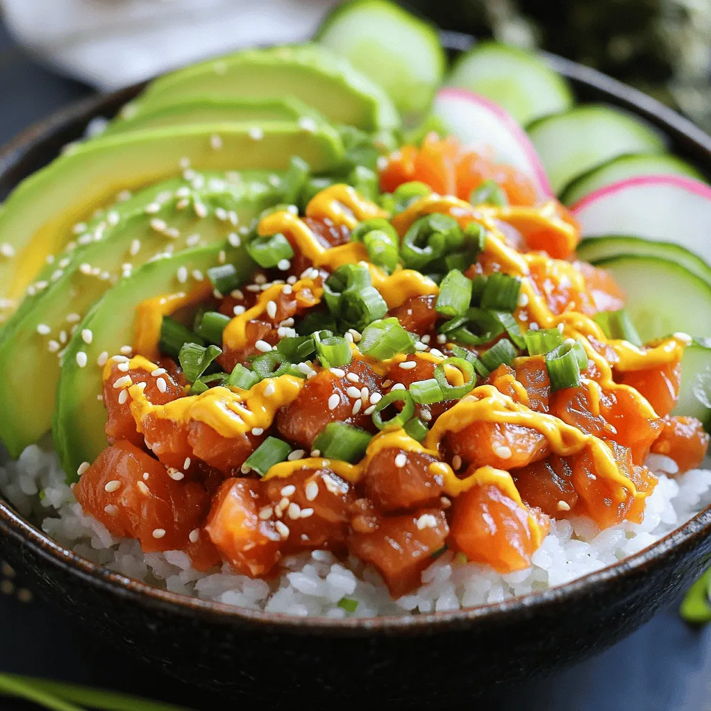To make spicy tuna sushi bowls, you need fresh and high-quality items. Here are the essential ingredients: - 1 cup sushi rice - 1 ½ cups water - 1 tablespoon rice vinegar - 1 tablespoon sugar - ½ teaspoon salt - 8 oz sushi-grade tuna, diced - 2 tablespoons mayonnaise (preferably Japanese Kewpie mayo) - 1 tablespoon sriracha sauce (adjust for heat preference) - 1 teaspoon sesame oil - ½ avocado, sliced - 1 small cucumber, thinly sliced - 1 radish, thinly sliced - 2 green onions, chopped - Seaweed sheets, cut into strips (for garnish) - Sesame seeds (for garnish) - Pickled ginger (optional, for serving) These ingredients create a delightful mix of flavors and textures. Sushi rice gives a soft base. The tuna adds freshness, while the spicy mayo brings heat. If you can’t find an ingredient, don’t worry! Here are some easy swaps: - Sushi rice: You can use short-grain brown rice. It will have a nuttier flavor. - Sushi-grade tuna: Try diced salmon or cooked shrimp for a different taste. - Kewpie mayo: Regular mayo works, but Kewpie adds a unique flavor. - Sriracha sauce: Use chili sauce or a dash of hot sauce if you want a milder spice. - Vegetables: Add shredded carrots or radish sprouts for crunch. These options keep the dish fresh and fun! This dish is not just tasty; it also offers good nutrition. Here’s a quick overview of what you get in one serving: - Calories: About 500 - Protein: 30g - Carbohydrates: 60g - Fat: 15g The tuna gives you protein. The rice provides energy from carbs. Adding avocado adds healthy fats too. Enjoy this meal knowing it feeds your body well. For the full recipe, check out the instructions above! To make tasty sushi rice, start by rinsing the rice. Use cold water, and rinse it about 3-4 times. This step is key; it removes extra starch. Once rinsed, place the rice in a saucepan with 1 ½ cups of water. Bring it to a boil over medium-high heat. When it starts boiling, lower the heat, cover, and simmer for 18-20 minutes. After cooking, remove it from heat and let it sit for 10 minutes with the lid on. This resting time helps the rice finish cooking. Next, mix rice vinegar, sugar, and salt in a small bowl. Stir until dissolved. Then, gently fold this mix into the rice. Let the rice cool down to room temperature. While the rice cools, it’s time to make the spicy tuna mix. Start with 8 oz of sushi-grade tuna. Dice it into small pieces. In a bowl, combine the tuna with 2 tablespoons of mayonnaise and 1 tablespoon of sriracha sauce. You can adjust the sriracha based on how spicy you want it. Add 1 teaspoon of sesame oil to the mix. Stir everything together until the tuna is evenly coated. This mix is what gives the bowls their bold flavor. Now we can assemble our sushi bowls. Take the cooled sushi rice and divide it among 2-3 bowls. Top each bowl with a generous scoop of the spicy tuna mix you just made. Next, add sliced avocado, cucumber, and radish on top of the tuna. Sprinkle chopped green onions and sesame seeds over everything for extra flavor. Finally, garnish with strips of seaweed. If you like, serve with pickled ginger on the side. Your spicy tuna sushi bowls are now ready to enjoy! Check out the Full Recipe for more details. To make sushi rice, rinse it well. Rinse under cold water until it’s clear. This removes excess starch and keeps rice from being sticky. Use a ratio of 1 cup of sushi rice to 1 ½ cups of water. Bring it to a boil, then lower the heat. Cover and simmer for 18-20 minutes. Let it sit for 10 minutes after cooking. Then, mix in rice vinegar, sugar, and salt. This gives the rice a balanced flavor. You can control the spice in your tuna mix. Start with 1 tablespoon of sriracha. If you like it hotter, add more sriracha. Mix it well with mayonnaise and sesame oil to coat the tuna. Taste it before serving to find your perfect heat level. This way, you can enjoy the bowl just right for you. A well-presented bowl can make your meal special. Use colorful ingredients to create a vibrant look. Slice the avocado and cucumber thinly for a nice texture. Arrange the toppings neatly on the rice. Sprinkle sesame seeds and green onions on top for added flair. Don’t forget the seaweed strips for a pop! A beautiful bowl makes the meal more enjoyable. You can find the full recipe to guide you through this process. Enjoy your cooking! {{image_2}} You can swap out tuna for other proteins. Salmon works great and offers a rich flavor. Shrimp is another tasty option. Cook it quickly or use it raw if it's sushi-grade. For a beef twist, try thinly sliced steak. Each protein brings its own taste to the bowl. Add more color and crunch with various veggies. Shredded carrots add sweetness and texture. Bell peppers can enhance the taste with their crispness. Edamame is a fun choice and boosts protein. You can even add pickled vegetables for a tangy kick. The more veggies, the better the bowl. You don’t need fish for a delicious bowl. Instead, use marinated tofu or tempeh. These options soak up flavors well. Try using mushrooms for an umami touch. You can also add avocado and cucumber for a fresh taste. With these choices, everyone can enjoy a sushi bowl. For more ideas, check the Full Recipe. To keep your spicy tuna sushi bowls fresh, store them in airtight containers. Place any leftover sushi rice and toppings separately. The rice can dry out when kept with toppings. Ensure you refrigerate the containers within two hours to avoid spoilage. Leftovers are best eaten within 1-2 days for optimal taste. You can freeze sushi bowls, but it's not always ideal. The rice texture may change when thawed. If you choose to freeze, pack the rice and toppings separately. Use freezer-safe containers or bags for this. When you’re ready to eat, thaw in the fridge overnight. This helps preserve some texture. To reheat the rice, use a microwave. Add a splash of water to keep it moist. Cover the bowl with a damp paper towel to prevent drying out. Heat in short bursts, stirring in between. For the tuna mix, do not reheat, as it tastes best cold. Just add it fresh to the warm rice. Enjoy your meal! Sushi-grade tuna is the best quality fish. It is fresh and safe to eat raw. Fish labeled as sushi-grade has been handled carefully. It goes through strict freezing processes to kill parasites. This makes it safe for sushi and sashimi. You should always buy from trusted suppliers. Look for bright color and firm texture when choosing tuna. You can use regular mayonnaise if you must. However, Kewpie mayo gives a richer flavor. It has umami notes and a creamy texture. This enhances the taste of your spicy tuna mix. If you use regular mayo, add a bit of sesame oil. This will help mimic the flavor of Kewpie. The best restaurants serve spicy tuna sushi bowls with fresh ingredients. Look for sushi spots with good reviews. Some popular places include local sushi bars and Asian fusion restaurants. They often have unique twists on the classic bowl. You can also check online food apps for recommendations. Try to find places that focus on fresh seafood. In this post, we explored how to make delicious spicy tuna sushi bowls. We discussed key ingredients, easy instructions, and helpful tips to achieve the perfect dish. You can also try various proteins and veggies based on your taste. Remember, storage and reheating methods matter for leftovers too. Whether you’re a beginner or a pro, this guide can help you make tasty bowls. Dive in and enjoy the fun of sushi preparation!