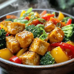 - 1 block firm tofu, drained and pressed - 2 tablespoons cornstarch - 3 tablespoons vegetable oil - 1 red bell pepper, sliced - 1 yellow bell pepper, sliced - 1 cup broccoli florets - 4 cloves garlic, minced - 1 tablespoon fresh ginger, minced - 2 tablespoons soy sauce (or tamari for gluten-free) - 1 tablespoon sriracha - 1 tablespoon rice vinegar - 1 teaspoon sesame oil The main ingredients create the heart of this dish. Firm tofu gives it structure. The cornstarch coats the tofu and makes it crispy. The colorful bell peppers and bright broccoli add flavor and crunch. Garlic and ginger kick it up a notch. The soy sauce, sriracha, and rice vinegar bring all the flavors together. - 2 green onions, sliced (for garnish) - Sesame seeds (for garnish) Garnishes add flair to your dish. Green onions lend freshness. Sesame seeds give a nice crunch and look great. You can swap ingredients based on what you have at home. Use any firm tofu or try tempeh for a different texture. If you don’t have bell peppers, use snap peas or carrots. For a gluten-free option, use tamari instead of soy sauce. Want it spicy? Add more sriracha or fresh chili. For the full recipe, you can refer to the complete guide above. Enjoy your cooking journey! Start with a block of firm tofu. Drain it well and press it to remove excess water. This step is key to achieving a crispy texture. Cut the tofu into bite-sized cubes. Place the cubes in a bowl and sprinkle cornstarch over them. Toss gently to coat every piece. The cornstarch will help the tofu get crispy when cooked. Heat 2 tablespoons of vegetable oil in a large skillet or wok over medium-high heat. Once the oil is hot, add the coated tofu cubes. Cook them for about 7 to 10 minutes. Turn them often until they are golden brown. After that, remove the tofu from the skillet and set it aside. In the same skillet, add one more tablespoon of oil. Then, toss in minced garlic and ginger. Sauté for about 30 seconds until you smell their aroma. Next, add sliced red and yellow bell peppers along with broccoli florets. Stir-fry these for about 5 to 7 minutes. You want them to be tender but still crisp. Return the golden tofu to the skillet. Pour in soy sauce, sriracha, and rice vinegar. Toss everything together gently. This will coat the tofu and veggies in the sauce. Drizzle sesame oil over the top and give it a final toss. Cook for one more minute to bring all the flavors together. Your dish is now ready to serve! Don't forget to check the [Full Recipe] for more details. To get crispy tofu, start with firm tofu. Drain and press it well. This helps remove excess moisture. Cut the tofu into bite-sized cubes. Coat them in cornstarch to create a crunchy crust. Heat vegetable oil in a skillet until it shimmers. Add the tofu cubes and don’t crowd the pan. This allows them to get golden brown on all sides. Stir-frying is my favorite method for this dish. Use a large skillet or wok. The high heat cooks the tofu and veggies quickly. For crispy tofu, pan-frying works best. You can also bake tofu if you prefer less oil. Just toss the coated cubes on a baking sheet and bake until golden. I love to enhance flavors with fresh herbs and spices. Garlic and ginger are key in this dish. They add depth and warmth. Using soy sauce gives a salty umami punch. Sriracha adds heat, but you can adjust it to your taste. For a tangy touch, rice vinegar works wonders. Finish with sesame oil for a nutty flavor. Enjoy experimenting with these tips in your Chili Garlic Tofu Stir Fry! For the full recipe, check out the [Full Recipe]. {{image_2}} You can change the veggies in this stir fry. Try using carrots, snap peas, or zucchini. Each vegetable adds its own taste and texture. For a colorful dish, mix and match your favorites. Just remember to cut them into similar sizes for even cooking. Tofu is a great protein, but you can switch it out. Chickpeas or tempeh work well. If you eat meat, try chicken or shrimp. Just make sure to adjust cooking times. Each protein brings its own flavor, making your meal unique. Love heat? Add more sriracha or some red pepper flakes. Want a milder dish? Cut back on the spicy sauce. You can also add sweet elements like honey or brown sugar to balance the spice. Taste as you go to find your perfect level of heat. For the full recipe, check out the previous sections. Store your Chili Garlic Tofu Stir Fry in an airtight container. It keeps well in the fridge for up to three days. Make sure to let it cool before sealing. This helps keep the tofu and veggies fresh. You can freeze the stir fry, but tofu may change in texture. To freeze, place it in a freezer-safe container. Use it within one month for the best taste. Thaw it overnight in the fridge before cooking. Reheat leftovers on the stove for the best flavor. Use medium heat and add a splash of water or oil to keep it moist. Stir often until it's hot. You can also use the microwave, but be careful not to overcook. To make tofu crispy, start with firm tofu. First, drain and press it to remove water. Cut the tofu into bite-sized cubes. Coat these cubes with cornstarch. This coating helps create a crunchy outer layer when cooked. Heat oil in your skillet until hot. Cook the tofu until golden brown on all sides. This method ensures a perfect crispy texture. Yes, this dish is already vegan. The main ingredients, like tofu and vegetables, are plant-based. Use tamari instead of soy sauce for a gluten-free option. This recipe is perfect for anyone who loves vegan meals. You can enjoy all the bold flavors without any animal products. You can serve this stir fry with several side dishes. Some great options are: - Steamed rice - Noodles - Quinoa - A fresh salad - Pickled vegetables These sides complement the bold flavors of the stir fry. They add balance and make your meal more filling. Chili Garlic Tofu Stir Fry lasts about 3 to 4 days in the fridge. Store it in an airtight container for best results. When you’re ready to eat, just reheat it on the stove or in the microwave. The flavors will still be tasty, and the dish will remain enjoyable. For the full recipe, check out the earlier section. Chili garlic tofu stir fry is a simple and tasty dish. We covered the main ingredients, how to prepare tofu, and cooking methods. I shared tips for crispy tofu and flavor boosts. You can change the recipe with different veggies or proteins to suit your taste. Remember to store leftovers properly for later enjoyment. This dish is easy to make and can fit any meal plan. Enjoy cooking and experimenting with the flavors!
