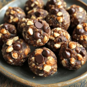 To make delicious no-bake energy bites, gather these main ingredients: - 1 cup rolled oats - 1/2 cup natural peanut butter - 1/4 cup honey or maple syrup - 1/4 cup mini chocolate chips - 1/4 cup ground flaxseed These basics form the heart of your energy bites. The oats give a great texture, while the peanut butter adds creaminess and protein. Honey or maple syrup provides sweetness, making each bite tasty. You can mix things up with these optional ingredients: - Dried fruit options (e.g., cranberries, raisins) - Variety of chopped nuts (e.g., almonds, walnuts) Adding dried fruit gives a sweet and chewy touch. Nuts add crunch and flavor. Feel free to switch these based on your taste. To prepare your energy bites, you'll need: - Mixing bowls - Baking sheet and parchment paper - Measuring cups and spoons Having the right tools makes cooking easier. Mixing bowls help combine ingredients well, while parchment paper keeps your bites from sticking. Measuring cups ensure you get the right amounts for the best taste. For the full recipe, check out Nutty Chocolate Bliss Energy Bites 🥜. Start by grabbing a mixing bowl. In this bowl, combine 1 cup of rolled oats, 1/4 cup of ground flaxseed, and a pinch of salt. Mix these dry ingredients well. This step is key, as it ensures even distribution. The oats give texture, while flaxseed adds nutrition. Next, take another bowl. Here, blend together 1/2 cup of natural peanut butter, 1/4 cup of honey (or maple syrup), and 1/2 teaspoon of vanilla extract. Stir until the mixture is smooth and creamy. This blend adds sweetness and richness to the bites. Now, pour the wet mixture into the bowl with the dry ingredients. Mix them together until fully combined. The mixture will become thick and sticky. Then, gently fold in 1/4 cup of mini chocolate chips, 1/4 cup of chopped nuts, and any dried fruit you want. Once mixed, use your hands to roll the mixture into small balls, about 1 inch in size. Place these on a baking sheet lined with parchment paper. For the best results, chill the energy bites in the fridge for at least 30 minutes. This helps them firm up nicely. You can find the full recipe for Nutty Chocolate Bliss Energy Bites, which includes these steps, to ensure you get it just right. To get the right texture, you can adjust the thickness and stickiness. If your mix feels too dry, add a bit more peanut butter or honey. A little goes a long way! If it’s too sticky, mix in more oats or flaxseed. You want a balance that allows easy rolling into balls. You can add even more flavor to your bites. Consider mixing in protein powder for an extra boost. Spices like cinnamon or nutmeg can add warmth and depth. Try a pinch of sea salt to enhance the sweetness. Experiment to find your favorite flavor combo! When serving your energy bites, presentation matters. Arrange them in a small bowl or on a colorful plate. For a fun touch, sprinkle extra chocolate chips or chopped nuts on top. This makes them eye-catching and tempting! They are perfect for sharing at parties or as a quick snack at home. For the full recipe, check out the Nutty Chocolate Bliss Energy Bites! {{image_2}} You can switch things up by using almond butter or coconut oil. Almond butter gives a nutty taste. It also adds great creaminess to your bites. Coconut oil adds a hint of sweetness and a tropical feel. Both options keep the energy bites sticky and delicious. Simply replace peanut butter with the alternative you choose. You will still enjoy tasty bites! Want a chocolate twist? Add cocoa powder to the mix. This gives your bites a rich, chocolate flavor. For a chai flavor, try adding a mix of cinnamon and nutmeg. These spices will warm up the taste. You can also experiment with different extracts. A splash of almond or peppermint can create unique flavors. Just keep in mind that a little goes a long way! If you're looking for gluten-free options, use certified gluten-free oats. They are safe for those with gluten sensitivities. To make your energy bites vegan, swap honey for maple syrup or agave nectar. These sweeteners keep the bites tasty while fitting your diet. You can also look for dairy-free chocolate chips to keep it vegan-friendly. Everyone can enjoy these simple snacks! To keep your energy bites fresh, store them in the fridge. Place them in an airtight container. This keeps moisture out and helps them last longer. Make sure the lid is tight. You can enjoy these bites cold or let them sit at room temperature for a few minutes before eating. This way, they stay tasty and easy to bite into. If you want to store energy bites for longer, freezing is a great option. Start by rolling them into balls, then place them on a baking sheet. Make sure they don’t touch each other. Freeze them for about an hour until solid. After that, transfer the bites to a freezer bag. Squeeze out the air before sealing. They can last up to three months in the freezer. When you are ready to eat them, just take out a few and let them thaw in the fridge or on the counter. When stored properly in the fridge, these energy bites last about one week. If you freeze them, they can stay good for up to three months. Always check for any changes in smell or texture before eating. Keeping track of how long they have been stored helps you enjoy them at their best. For the full recipe, check back to ensure you have all the right ingredients for your next batch! Yes, you can! Almond butter, cashew butter, or sunflower seed butter all work well. Each nut butter brings a unique flavor. Almond butter adds a slight sweetness, while sunflower seed butter is nut-free. If you want a richer taste, try cashew butter. Just remember that the texture may change a bit depending on the nut butter you choose. To make these energy bites vegan, swap honey for maple syrup or agave nectar. Both options provide sweetness without using animal products. Use the same amount of syrup as honey. This way, you keep the taste and texture while making it plant-based! You can serve these energy bites in many ways! Place them in a bowl for sharing or pack them in snack bags for on-the-go. Pair them with fruit or yogurt for a complete snack. You can also drizzle some melted chocolate on top for an extra treat! To make Nutty Chocolate Bliss Energy Bites, mix 1 cup rolled oats, 1/4 cup ground flaxseed, and a pinch of salt in one bowl. In another bowl, blend 1/2 cup natural peanut butter, 1/4 cup honey or maple syrup, and 1/2 teaspoon vanilla extract. Then combine both mixtures, add 1/4 cup mini chocolate chips, and roll into balls. Chill for 30 minutes, then enjoy! No-bake energy bites are simple and fun to make. We covered key ingredients, step-by-step instructions, and tips for the perfect texture and flavor. Customizing these bites lets you meet any dietary needs or taste preferences. Store them well for fresh snacks anytime. Remember, using different nut butters can change the taste. These bites are great for quick energy or sharing with friends. Now, gather your ingredients and start creating your own tasty snacks. Enjoy each bite!