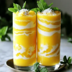 - 1 cup fresh pineapple chunks - 1 ripe banana - 1/2 cup coconut milk (full-fat for creaminess) For this smoothie, fresh ingredients shine. The pineapple adds a sweet, tangy kick. Pineapple chunks bring a burst of flavor. The ripe banana adds natural sweetness and creaminess. Coconut milk makes it rich and smooth. I suggest using full-fat coconut milk for a creamy texture. - 1/2 cup Greek yogurt (plain or coconut-flavored) - 1 tablespoon honey (optional) Greek yogurt gives the smoothie a nice thickness. It also adds protein, which is great for energy. If you want a sweeter taste, add honey. This is optional, as the banana and pineapple are already sweet. - A handful of ice cubes - 1 tablespoon shredded coconut (for garnish) - Fresh mint leaves (for garnish) Add ice cubes to chill the smoothie. It makes each sip refreshing. Sprinkle shredded coconut on top for texture and flavor. Fresh mint leaves add a pop of color and freshness. These little touches make the drink look and taste even better. You can find the full recipe for this tasty drink above. Enjoy making your Pineapple Coconut Smoothie! First, grab your blender. Add these fresh ingredients: - 1 cup fresh pineapple chunks - 1 ripe banana - 1/2 cup coconut milk - 1/2 cup Greek yogurt - 1 tablespoon honey (optional) Next, add a handful of ice cubes. This will make your smoothie cool and refreshing. Now, blend on high speed. Keep blending until the mixture is smooth and creamy. This takes about 30 seconds. After blending, taste your smoothie. If you want it sweeter, add more honey. Blend again for a few seconds. Pour the smoothie into tall glasses. Fill each glass about three-quarters full. To make it pretty, sprinkle shredded coconut on top. You can also add fresh mint leaves for a pop of color. Serve your smoothie right away for the best taste. Enjoy your tropical bliss! For making smoothies, a high-speed blender works best. These blenders can mix fruits and yogurt into a creamy drink. Look for one with sharp blades. This makes blending fast and easy. If you have a less powerful blender, cut the fruit into smaller pieces. This helps it blend better. To achieve the perfect consistency, start with the liquids first. Add coconut milk and yogurt before the solid ingredients. This creates a smooth base. Blend on high speed until the mixture is creamy. If it gets too thick, add a little more coconut milk. You can customize the sweetness of your smoothie. If you like it sweeter, add a tablespoon of honey or maple syrup. You can also use agave nectar for a different flavor. If you want a lower-calorie option, try stevia or monk fruit sweetener. Both are great alternatives. Always taste your smoothie before serving. Adjust the sweetness to match your preference. This way, you get a drink that is just right for you. Enjoy your pineapple coconut smoothie at any time of day. It makes a great breakfast or snack. The fresh flavors can boost your mood and energy. Pair this smoothie with a light meal or snack. It goes well with granola bars or fresh fruit. You can even serve it with a slice of toast for a balanced treat. Enjoying it on a warm day makes it even more refreshing. {{image_2}} You can change up the fruit in your smoothie. For a tropical twist, try adding mango or papaya. These fruits add new flavors and make your drink even more exciting. You can also use berries like strawberries or blueberries for a pop of color and taste. Seasonal fruits work well too. In summer, peaches or watermelon can brighten up your smoothie. Each fruit brings its own taste and nutrients. If you want a dairy-free option, there are many choices. Plant-based yogurt is a great swap. Almond, coconut, or soy yogurt can keep your smoothie creamy. You can also try almond milk, oat milk, or cashew milk instead of coconut milk. Each of these options adds its unique flavor and texture. Experiment to find your favorite mix! Want to make your smoothie even healthier? Adding greens is a simple way. Spinach or kale blends well and adds nutrition without changing the taste much. You can also add protein powder. This will give you more energy and help you feel full longer. Choose a flavor that matches your smoothie, like vanilla or chocolate. These boosts make your drink not just tasty but also packed with benefits. You can store leftover pineapple coconut smoothie in the fridge for up to 24 hours. It’s best to seal the smoothie in an airtight container. This helps keep it fresh and tasty. If you let it sit, it may separate. Just give it a good shake before drinking. Freezing your smoothie is a great option if you want it to last longer. Pour the smoothie into ice cube trays or freezer-safe bags. If using bags, flatten them for easy storage. When you want to enjoy it, let the smoothie thaw in the fridge overnight. You can also blend the frozen cubes with a bit of milk for a quick treat. Don’t throw away extra pineapple or coconut! You can use leftover pineapple in fruit salads or on top of yogurt. Add shredded coconut to oatmeal or baked goods. You can even make a tasty pineapple salsa. Just mix it with tomatoes, onion, and lime juice for a fresh dip. These ideas help cut waste and boost flavor in your meals. To make your smoothie thicker, use less liquid. Try adding more solid fruits like bananas or avocados. You can also add Greek yogurt or nut butter for creaminess. Frozen fruits are great too, as they boost texture without adding extra liquid. - Use less coconut milk or yogurt. - Add a frozen banana for creaminess. - Try blending in oats or chia seeds. These tips will give your smoothie a rich, thick texture that feels great in your mouth. Yes, you can use frozen pineapple! It offers a nice chill to your drink. Frozen fruits are often picked at peak ripeness, so they taste great. However, they can make your smoothie thinner if you add too much. - Frozen fruits save prep time and reduce waste. - Use less liquid if using frozen pineapple. - Blend well to avoid chunks. Just remember to adjust other ingredients to keep the balance right. This smoothie can be good for weight loss if you watch your portions. Pineapple is low in calories and high in vitamin C. Coconut milk adds healthy fats, but the calories can add up. - Use plain Greek yogurt for protein and lower sugar. - Skip the honey if you want fewer calories. - Add greens like spinach for more volume without many calories. By making small changes, you can enjoy a tasty smoothie while staying on track with your weight goals. For the full recipe, check out the Tropical Bliss Pineapple Coconut Smoothie. This blog post shared a delicious smoothie recipe and helpful tips. We explored fresh ingredients like pineapple and coconut milk, and garnishes that add flair. I gave you steps to blend a creamy, tasty drink and shared various ways to customize it. Remember, creativity is key when making smoothies. Use seasonal fruits, dairy alternatives, or even superfood boosts. Whether for breakfast or a snack, enjoy your smoothie in a way that fits your taste. Happy blending!