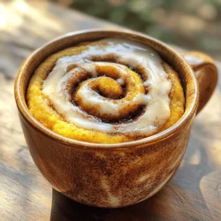 To make a delicious cinnamon roll mug cake, gather the following ingredients: - 4 tablespoons all-purpose flour - 2 tablespoons granulated sugar - 1/8 teaspoon baking powder - 1/8 teaspoon baking soda - 1/4 teaspoon ground cinnamon - 1/4 cup milk (or almond milk) - 1 tablespoon vegetable oil - 1/2 teaspoon vanilla extract - 1 tablespoon brown sugar - 1 teaspoon ground cinnamon (for the swirl) - Icing: 1 tablespoon powdered sugar + 1 teaspoon milk Each ingredient plays a key role in creating that warm, gooey, and sweet flavor we love. The flour gives structure, while the sugar adds sweetness. Baking powder and baking soda help the cake rise, making it fluffy. Ground cinnamon is essential for that classic cinnamon roll taste. The milk and oil keep the cake moist, and vanilla extract adds a nice depth of flavor. The brown sugar mixed with more cinnamon creates a delightful swirl that mimics the filling of a traditional cinnamon roll. Finally, the icing, made from powdered sugar and milk, is the perfect finishing touch, giving you that classic glaze. For the full recipe, check out the [Full Recipe]. 1. Mixing dry ingredients Start by taking a microwave-safe mug. Add 4 tablespoons of all-purpose flour, 2 tablespoons of granulated sugar, 1/8 teaspoon of baking powder, 1/8 teaspoon of baking soda, and 1/4 teaspoon of ground cinnamon. Stir them well until they blend nicely. 2. Adding wet ingredients Pour in 1/4 cup of milk, 1 tablespoon of vegetable oil, and 1/2 teaspoon of vanilla extract into the dry mix. Mix it all until you get a smooth batter. Make sure there are no lumps! 3. Creating the cinnamon swirl In a small bowl, combine 1 tablespoon of brown sugar with 1 teaspoon of ground cinnamon. This will be your tasty swirl. Gently dollop this mix over the batter in your mug. Use a toothpick or knife to swirl it in. This marble effect is what makes it special. 4. Microwave cooking instructions Place your mug in the microwave and cook on high for 1 minute and 30 seconds. Keep an eye on it! The cake should rise and feel firm to the touch. If it’s not done yet, microwave it in 10-second intervals until it’s perfect. - Checking for doneness To check if your mug cake is ready, gently press the top with your finger. It should spring back. If it sinks, it needs more time. - Troubleshooting: Common Microwaving Issues If your cake is too dry, try reducing the cooking time next time. If it’s too wet, cook it a few seconds longer. Adjusting the time can help you get the perfect mug cake. Enjoy your quick and delicious Cinnamon Roll Mug Cake! For the full recipe, refer back to the earlier section. To make your cinnamon roll mug cake just right, start with the flour. You can use all-purpose flour, but if you want a gluten-free option, try almond flour or a gluten-free blend. They will change the texture but still taste great. Next, think about sweetness. If you like it sweeter, add more sugar. For less sweetness, cut back. Adjust the ground cinnamon too. More spice gives a stronger flavor, while less will lighten it. Common mistakes can spoil your cake. Avoid over-mixing the batter; it can make your cake tough. Also, don’t skip checking the cooking time. Microwaves are different. If you overcook it, your cake may turn dry. To add more fun, consider mixing in nuts or dried fruits. Chopped walnuts or raisins can boost taste and texture. They give a nice crunch and chew. Swapping in flavored extracts can add a twist too. Almond extract or maple extract can change the flavor profile. Just a drop can make a big difference. Enjoy experimenting with your cake! For the full recipe, check out the details provided above. {{image_2}} You can have fun with your cinnamon roll mug cake by trying different flavors. Here are some ideas: - Chocolate cinnamon roll mug cake: Add cocoa powder to the dry mix. This twist gives you a rich chocolate flavor that pairs well with cinnamon. You can use 1 tablespoon of cocoa powder along with the flour. - Pumpkin spice variation: Mix in pumpkin puree and pumpkin spice to the batter. This variation gives a warm, autumn feel to your treat. Just add 2 tablespoons of pumpkin puree and 1/4 teaspoon of pumpkin spice for a cozy flavor. - Lemon zest for a fresh twist: Adding lemon zest brightens the cake. You can use about 1 teaspoon of fresh lemon zest. This adds a nice tang that balances the sweetness. You can also customize your mug cake for dietary needs: - Dairy-free adaptations: Use almond milk, coconut milk, or any dairy-free milk. This keeps the cake moist without using dairy. You can swap the milk in the recipe easily. - Sugar substitutes for lower-calorie options: Try using stevia or monk fruit sweetener instead of granulated sugar. This helps cut calories while still keeping the sweetness. Use the same amount as the sugar in the recipe for the best results. Want to dive deeper into these variations? Check out the Full Recipe for more ideas! To keep your cinnamon roll mug cake fresh, store it in the fridge. Use an airtight container to seal in moisture. This helps keep your cake soft and tasty. You can store it for up to two days. Yes, you can reheat mug cakes! To warm it up, place the mug in the microwave for about 10-15 seconds. This will bring back that fresh, soft texture. Make sure to check it often to avoid overcooking. You can prepare the dry ingredients ahead of time. Mix the flour, sugar, baking powder, baking soda, and cinnamon. Store this mix in a small jar or bag. This way, you can make your mug cake quickly. If you want to make multiple servings, prepare each mug separately. You can microwave them one after the other. Just keep an eye on the time as you cook each mug cake. This method helps everyone enjoy their own treat at the same time. Can I use different types of milk? Yes, you can use any milk you like. Almond milk or oat milk works great. Just make sure it’s unsweetened if you don’t want extra sugar. How long does it take to cool before eating? Let it cool for about 1 to 2 minutes. This will help it set and make it safer to eat. The mug can get hot, so be careful! What can I do if my mug cake is too dry? If your cake is dry, try adding a splash of milk. Mix it in gently. You can also enjoy it with extra icing. That will add moisture and flavor. What can I use instead of vegetable oil? You can swap vegetable oil for melted butter or coconut oil. Both will give your cake a rich taste. Use the same amount for best results. Can I omit the brown sugar swirl? Yes, you can skip the brown sugar swirl if you prefer. The cake will still taste good without it. You can add extra cinnamon to the batter for flavor. For more details, check the Full Recipe. This blog post covered how to make a delicious cinnamon roll mug cake. We explored ingredients, step-by-step instructions, and even tips for perfecting your cake. You can try fun variations and know how to store leftovers. Mug cakes are quick and easy, making them a great treat. With these simple steps, you can create a tasty dessert. Enjoy your baking and share your results!