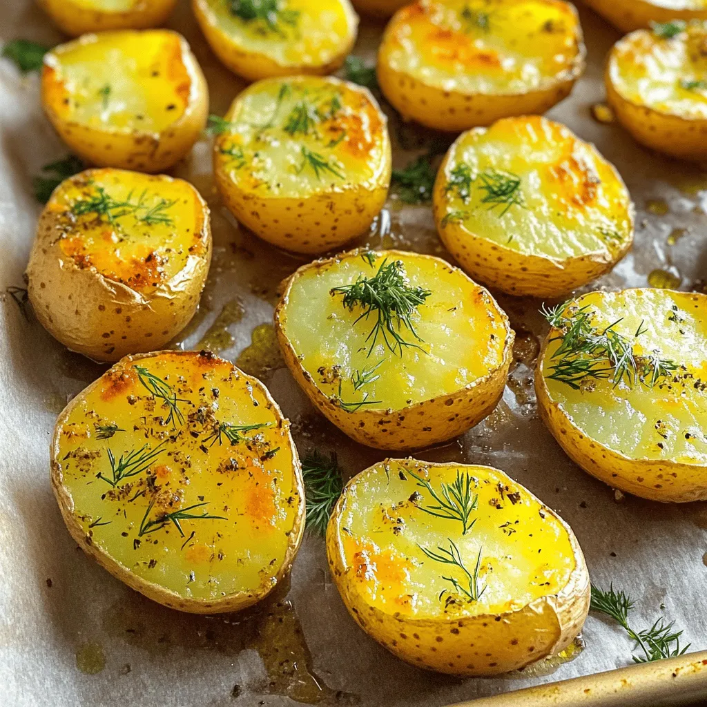 - 2 pounds baby Yukon gold potatoes - 1/2 cup dill pickle juice - 1 packet ranch seasoning mix - 3 tablespoons olive oil - 1 teaspoon garlic powder - 1 teaspoon onion powder - 1/2 teaspoon smoked paprika - Salt and pepper to taste - Fresh dill or parsley for garnish - Additional spices for flavor enhancement - Cheese toppings for extra richness Pickle Ranch Roasted Potatoes start with simple yet bold flavors. You need baby Yukon gold potatoes for their creamy texture. The dill pickle juice adds a tangy kick, making the dish unique. The ranch seasoning mix brings a blend of herbs and spices that you will love. When you toss the potatoes with olive oil, garlic powder, onion powder, and smoked paprika, they soak up all those tasty notes. Salt and pepper round out the flavor. These ingredients create a savory base that gets crispy when roasted. You can make this dish even better with optional add-ins. Consider adding your favorite spices to elevate the taste. Cheese toppings can also give extra richness and a delightful finish. For the full recipe, follow the detailed steps to create these flavorful potatoes. First, preheat your oven to 425°F (220°C). This hot oven gives the potatoes that nice, crispy crust. Next, grab a baking sheet and line it with parchment paper. This helps with easy clean-up and prevents sticking. Now, take 2 pounds of baby Yukon gold potatoes and cut them in half. Place them in a large bowl. Pour in 1/2 cup of dill pickle juice. This juice gives the potatoes a tangy flavor that is hard to resist. Let them marinate for about 15-20 minutes. This step is key to infusing flavor into the potatoes. After marination, drain the potatoes well. Return them to the bowl. Now, it’s time to add flavor. Pour in 3 tablespoons of olive oil. Then, add one packet of ranch seasoning mix, 1 teaspoon of garlic powder, 1 teaspoon of onion powder, and 1/2 teaspoon of smoked paprika. Don’t forget to add salt and pepper to taste. Toss everything together until the potatoes are nicely coated. Each piece should be covered in that tasty mix. Spread the coated potatoes on your prepared baking sheet. Make sure they are in a single layer. This helps them cook evenly. Place them in the preheated oven and roast for 25-30 minutes. Halfway through, flip the potatoes. This way, you get that golden brown color on all sides. When they are done, they should be crispy outside and tender inside. Enjoy them warm, garnished with fresh dill or parsley for an extra flavor boost. For the complete guide, check the Full Recipe. To get that perfect crunch, start by roasting at 425°F (220°C). This high heat helps the outside crisp up while keeping the inside soft. You should roast the potatoes for 25 to 30 minutes. Flip them halfway through cooking. This ensures they brown evenly on all sides. Spacing matters too! Give the potatoes room on the baking sheet. If they are too close, they will steam instead of roast. Use a large baking sheet to avoid crowding. Want to take the flavor up a notch? Try adding fresh herbs like rosemary or thyme. They pair well with the pickle and ranch taste. You can also mix in spices like cayenne for some heat or swap in smoked paprika for a deeper flavor. When using fresh herbs, add them at the end. This keeps their bright taste. Dried herbs work well too, but add them earlier in the cooking. They need time to release their flavors. By following these tips, your Pickle Ranch Roasted Potatoes will shine with flavor! For the complete process, check out the Full Recipe. {{image_2}} You can switch up the type of potatoes you use. Red potatoes work well and add a nice color. They have a smooth texture and hold their shape. Sweet potatoes are another great choice. They bring a hint of sweetness and extra nutrients. Just cut them into similar sizes for even cooking. Have fun with different dressings or marinades. Try using garlic and herb dressing for a fresh twist. You can even mix in some spicy elements. Add crushed red pepper or hot sauce for a kick. This change can make your potatoes really stand out. These potatoes are great as a side dish. They pair well with grilled chicken or steak. You can also serve them as a snack. They taste amazing with dips like ranch or spicy mayo. This adds another layer of flavor to your meal. For more ideas, check the Full Recipe. To keep your Pickle Ranch Roasted Potatoes fresh, store them in an airtight container. Place them in the fridge within two hours of cooking. They will last about three to four days. When you want to reheat them, use your oven for the best texture. Preheat your oven to 400°F (200°C). Spread the potatoes out on a baking sheet. Heat for about 10-15 minutes, flipping halfway through. This helps them regain some crispiness. If you want to save some for later, you can freeze roasted potatoes. First, let them cool completely. Then, place them in a freezer-safe bag or container. Make sure to remove as much air as possible. They will stay fresh for about three months in the freezer. When you're ready to eat them, thaw in the fridge overnight. Reheat in the oven as mentioned above for the best results. This method keeps the flavor and texture intact. Enjoy the tasty bites anytime! To make Pickle Ranch Roasted Potatoes from scratch, you need some simple steps. First, gather your ingredients. You will need baby Yukon gold potatoes, dill pickle juice, ranch seasoning, olive oil, garlic powder, onion powder, smoked paprika, salt, and pepper. Start by preheating your oven to 425°F (220°C). Then, cut the potatoes in half and soak them in dill pickle juice for flavor. After 15-20 minutes, drain the potatoes and mix them with olive oil and the spices. Spread them on a baking sheet and roast for 25-30 minutes. Flip them halfway for even cooking. For the complete recipe, check the [Full Recipe]. Yes, you can use regular potatoes instead of Yukon gold. Red potatoes work well and have a nice texture. However, they may not be as creamy as Yukon gold. Russet potatoes are another option. They will be fluffier but might not hold their shape as well. Each type adds a slightly different taste. To ensure even cooking, space the potatoes well on the baking sheet. Do not overcrowd them. This allows hot air to circulate around each potato. Flip the potatoes halfway through cooking. This helps them brown evenly on all sides. You can use a spatula to turn them gently. This method gives you crispy, golden potatoes every time. In this article, we explored how to make delicious Pickle Ranch Roasted Potatoes. We covered the ingredients needed, including the key flavors like dill pickle juice and ranch seasoning. You learned about the step-by-step instructions, including tips for perfect roasting and enhancing flavor. Remember, you can customize these potatoes with different types or spices to fit your taste. This dish is not only easy to make but also fun to share. Try these potatoes as a snack or a side to your favorite meal. Enjoy the flavor!