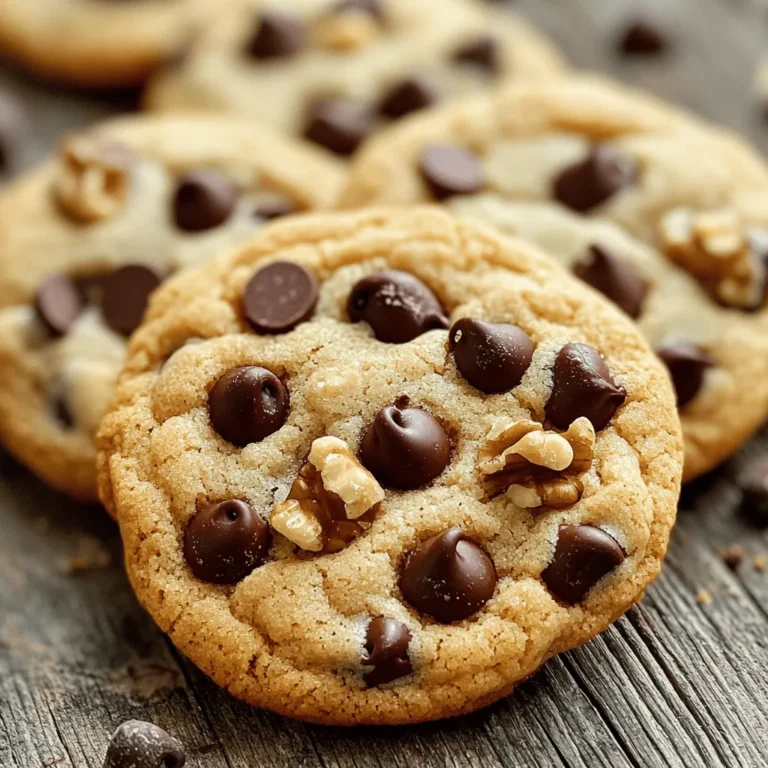 For Small Batch Chocolate Chip Cookies, you will need the following ingredients: - 1/4 cup unsalted butter, softened - 1/4 cup brown sugar, packed - 1/4 cup granulated sugar - 1/2 teaspoon vanilla extract - 1/4 teaspoon baking soda - 1/4 teaspoon salt - 1 cup all-purpose flour - 1/2 cup chocolate chips - 1/4 cup chopped walnuts (optional) You can also customize your cookies with optional ingredients. Try adding: - A pinch of cinnamon for warmth - Sea salt on top for balance - Different types of chocolate chips, like dark or milk Getting the right measurements is key for perfect cookies. Here are the exact amounts: - 1/4 cup butter should be softened, not melted. - Use packed brown sugar for the best taste. - The flour should be spooned into the measuring cup, not scooped. If you need substitutions, here are some options: - For gluten-free cookies, use a gluten-free flour blend. - To make it vegan, swap butter for coconut oil and use a flax egg. - If you don’t have brown sugar, you can mix granulated sugar with a bit of molasses. These tips help ensure your small batch cookies turn out just right! For the full recipe, check the details above. Before you start baking, get your kitchen ready. Gather all your tools and ingredients. You will need a mixing bowl, a whisk, a baking sheet, and parchment paper. Preheat your oven to 350°F (175°C). This step is key for perfect cookies. Line your baking sheet with parchment paper to prevent sticking. 1. Mix the Butter and Sugars: In a medium bowl, cream together the softened butter, brown sugar, and granulated sugar. Mix until the mixture is light and fluffy. This takes about 2-3 minutes. Tip: Make sure your butter is soft. Cold butter will not mix well. 2. Add Vanilla: Pour in the vanilla extract and mix well. This adds a lovely flavor to your cookies. 3. Prepare Dry Ingredients: In another bowl, whisk the baking soda, salt, and flour together. This helps to evenly distribute the baking soda and salt. Tip: Sift the flour for a lighter cookie. 4. Combine Mixtures: Gradually add the dry ingredients to the wet mixture. Stir until just combined. Do not overmix; this can make the cookies tough. 5. Fold in Chocolate Chips: Gently fold in the chocolate chips and walnuts if you choose to use them. This step adds texture and richness to your cookies. 6. Scoop the Dough: Using a tablespoon or cookie scoop, drop rounded portions of dough onto the prepared baking sheet. Leave space between each cookie for spreading. 7. Bake: Place the baking sheet in the oven and bake for 10-12 minutes. Look for lightly golden edges, but keep the centers soft. Tip: Check your cookies at the 10-minute mark to avoid overbaking. 8. Cool the Cookies: After baking, remove the cookies from the oven. Let them cool on the baking sheet for a few minutes. Then transfer them to a wire rack to cool completely. This small batch recipe yields six delicious cookies. For the full recipe, refer to the ingredients list above. Enjoy these delightful treats! To make the best small batch chocolate chip cookies, focus on texture and flavor. Start with softened butter. This helps create a creamy mix. Mix the butter with sugars well. Aim for a light and fluffy texture. This is key for great cookies. Use fresh ingredients. Old baking soda can ruin your cookies. Ensure your flour is measured correctly. Spoon it into your measuring cup and level it off. This gives you the right amount. If you want a chewy cookie, bake just until the edges are golden. The centers should look a bit soft. They will firm up as they cool. Many people forget to preheat their oven. This can lead to uneven baking. Always check that your oven is hot before you start. Another common mistake is overmixing the dough. This can make your cookies tough. Mix until just combined for a softer bite. Also, avoid skipping the cooling time. Letting cookies cool on the baking sheet is important. If you rush this, they may break apart. Lastly, watch the baking time. Every oven is different, so check a minute early. Cooling your cookies properly is vital. After baking, let them cool on the baking sheet for 5 minutes. This helps them set. Then, transfer them to a wire rack. This allows air to flow around them. They stay crispier this way. For serving, a simple plate works well. You can stack them high for a fun look. Add a glass of milk for a classic touch. Want to impress? Drizzle melted chocolate over the top. This adds a nice finish. You can also sprinkle sea salt for a sweet and salty combo. For the full recipe, check out the details above. {{image_2}} You can change up the flavors in your small batch chocolate chip cookies. Try using dark chocolate chips instead of regular milk chocolate. Dark chocolate adds a rich taste that many love. White chocolate is another fun option. It brings a sweet, creamy bite. You can also mix in other tasty elements. Dried fruit like cranberries or cherries adds a nice twist. Chopped nuts, like pecans or almonds, can boost crunch. Feel free to get creative! You can even add a sprinkle of sea salt on top before baking. This brings out the flavors even more. Making this recipe fit your diet is easy. To make it gluten-free, swap the all-purpose flour for gluten-free flour. This change keeps the cookies soft and chewy. If you need dairy-free cookies, use coconut oil instead of butter. You can also find dairy-free chocolate chips at stores. These adjustments keep the taste great without dairy. For those who want vegan cookies, replace the butter with a vegan spread. Use flax eggs instead of regular eggs. Mix one tablespoon of ground flaxseed with three tablespoons of water. Let it sit until it thickens. This makes a perfect egg substitute. Low-sugar options are also available. You can use less sugar or a sugar substitute like stevia. Just remember that this may change the cookie's texture. Always test a small batch first. Check out the Full Recipe for more details on making these delightful treats! To keep your small batch chocolate chip cookies fresh, use a few simple steps. First, let the cookies cool completely after baking. This prevents steam buildup, which can make them soggy. Next, place them in an airtight container. If you stack cookies, add parchment paper between layers to avoid sticking. Store the container at room temperature. These cookies stay fresh for about 3 to 5 days. Freezing cookies is easy and keeps them tasty. To do this, place your cooled cookies on a baking sheet in a single layer. Freeze them for about 1 hour. Once frozen, transfer them to a freezer-safe bag or container. This helps keep their shape. You can freeze cookies for up to 3 months. When you want to enjoy a cookie, take one out and let it thaw at room temperature. If you prefer warm cookies, you can reheat them in the oven. Preheat your oven to 350°F (175°C) and bake for about 5-7 minutes. This brings back that fresh-baked taste. Enjoy your treats! Yes, you can double the small batch recipe. When you scale up, you might notice a change in texture. Cookies can become too thick or dry if you double the ingredients without adjusting. To keep them soft and chewy, try these tips: - Use an extra tablespoon of butter. - Watch the baking time closely. Start with the same time, then check for doneness. - Make sure to mix well but don’t overmix the dough. If your cookies don’t spread, a few things might be wrong. Here are the common causes: - Cold butter: Make sure your butter is softened but not melted. - Too much flour: Measure flour with care. Use the spoon-and-level method. - Baking soda issues: Check if your baking soda is fresh. Old baking soda won’t work well. - Dough chilling: If you chill the dough for too long, it can cause cookies to stay thick. To achieve a softer texture in your cookies, follow these tips: - Use more brown sugar than white sugar. Brown sugar has moisture, which helps keep cookies soft. - Add an extra egg yolk. This adds fat and makes cookies chewy. - Don’t overbake. Take the cookies out when the edges are golden, but the centers are soft. They will continue to cook on the pan. In this post, we explored how to make small batch chocolate chip cookies. We covered everything from necessary ingredients to measurements and substitutions. I shared step-by-step baking instructions to guide you through each part. You learned tips for perfect cookies and common mistakes to avoid. We also looked at fun variations and proper storage methods. With this easy guide, you can bake delicious cookies with confidence. Enjoy your baking journey and have fun trying new flavors!
