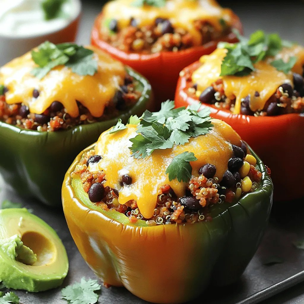To make taco stuffed bell peppers, you need some key ingredients. Each one adds flavor and texture to your dish. Here is what you will need: - 4 large bell peppers (any color) - 1 lb ground turkey or beef - 1 cup cooked quinoa or rice - 1 can (15 oz) black beans, rinsed and drained - 1 cup corn (fresh, frozen, or canned) - 1 packet taco seasoning - 1 cup diced tomatoes (fresh or canned) - 1 cup shredded cheese (cheddar, Monterey Jack, or your favorite) - ¼ cup chopped cilantro (optional) - Salt and pepper to taste - Sour cream and avocado for serving (optional) These ingredients make the meal flavorful and fun. The bell peppers act like little bowls filled with a tasty taco mix. Ground turkey or beef gives it a hearty feel. Quinoa or rice adds a nice texture. The black beans and corn bring in healthy fiber. Taco seasoning gives it that classic taco flavor. Finally, cheese melts on top, making it extra delicious. Using fresh ingredients helps your meal taste better. Don't skip the toppings like sour cream and avocado. They add creaminess and freshness. For more details on how to prepare this dish, check the Full Recipe. - Preheat your oven to 375°F (190°C). This helps cook the peppers evenly. - Wash the bell peppers thoroughly. Cut the tops off and remove the seeds. Place them upright in a baking dish. - In a large skillet, add 1 pound of ground turkey or beef. Cook it over medium heat. Stir it often until it's browned. This takes about 5-7 minutes. - Once the meat is browned, mix in the taco seasoning, 1 can of rinsed black beans, 1 cup of corn, and 1 cup of diced tomatoes. Stir well and let it simmer for 5 minutes. This allows all the flavors to blend nicely. - In a large bowl, combine the meat mixture with 1 cup of cooked quinoa or rice. Stir in half of the shredded cheese. Season with salt and pepper to taste. - Spoon the filling into each bell pepper, packing it well. - Top each filled pepper with the remaining shredded cheese. - Cover the baking dish with aluminum foil. Bake in the oven for 25 minutes. - After 25 minutes, remove the foil. Bake for an additional 10 minutes until the cheese is melted and bubbly. - Once done, take them out of the oven. You can garnish with chopped cilantro if you'd like. Serve with sour cream and avocado on the side for extra flavor! For the complete recipe, check out the [Full Recipe]. To make your taco stuffed bell peppers truly shine, I recommend using fresh herbs. Fresh cilantro adds a bright taste that enhances the dish. You can also try adding spices like cayenne or paprika for an extra kick. These spices can boost flavor and create more depth in your meal. When it comes to serving, pair your stuffed peppers with side salads. A fresh green salad balances the meal perfectly. You can also offer toppings like avocado and sour cream. These toppings add creaminess and richness to each bite. Feel free to mix in your personal favorites. Jalapeños and olives can add a nice twist. Adjusting the seasoning while you mix allows you to customize the taste to your liking. Make sure to taste as you go, ensuring each bite is just right. Check out the Full Recipe for more details! {{image_2}} You can make tasty changes to the recipe for different diets. For a vegetarian option, use lentils instead of meat. This swap keeps the meal filling and adds fiber. If you need a gluten-free version, check ingredient labels carefully. Many taco seasonings and canned goods contain hidden gluten, so always read before you buy. Feel free to play with the ingredients! You can substitute other grains, like farro or barley, for quinoa or rice. This adds different textures and flavors. You can also experiment with different types of cheese. Try pepper jack for a spicy kick or feta for a tangy twist. Get creative with the seasoning! Try different blends, like fajita seasoning, to change the taste. You can also add unique toppings. Salsa, guacamole, or even sliced jalapeños can elevate your dish. Personalizing your Taco Stuffed Bell Peppers makes them fun and exciting. For the full experience, check out the Full Recipe for all the details! To keep your taco stuffed bell peppers fresh, store any leftovers in airtight containers. This helps to lock in the flavors and keep them safe. You can keep them in the fridge for up to 4 days. Make sure they cool down before sealing. If you want to save some for later, freeze the cooked stuffed peppers without toppings. This way, you can keep the flavors intact. When you're ready to eat, thaw them overnight in the fridge. Bake at 375°F until they are heated through. This method helps maintain the taste and texture. For a quick option, you can microwave the taco stuffed bell peppers. Just place them on a microwave-safe plate and heat until warm. If you want that crispy cheese topping, opt for the oven. Reheat them at 375°F until the cheese is bubbly and golden. Enjoy them just like they were fresh out of the oven! Yes, you can prepare and stuff the peppers ahead. This makes meal prep easy. Just follow the recipe and store the stuffed peppers in the fridge. When you're ready to eat, bake them as directed in the Full Recipe. They will taste fresh and delicious. Ground chicken, lentils, or mushrooms are great alternatives. Each option brings a unique flavor and texture. Ground chicken has a mild taste, while lentils add a hearty bite. Mushrooms provide an earthy flavor that pairs well with taco spices. Feel free to mix and match based on your taste and diet. Pre-cook the bell peppers briefly before stuffing for a tender texture. You can boil them for about 5 minutes or microwave them for 2-3 minutes. This step helps them cook evenly in the oven. Softer peppers make for a more enjoyable bite and a better overall dish. Taco stuffed bell peppers combine flavor and nutrition in a colorful package. We covered the key ingredients and easy steps you need to create this dish. With fun tips for serving and flavor variations, you can make each meal unique. Plus, leftovers store well for quick meals later. I hope you enjoy making this tasty dish that fits many diets. Happy cooking!