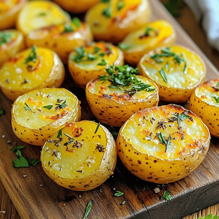 To make garlic herb roasted potatoes, gather these ingredients: - 2 pounds baby potatoes, halved - 4 tablespoons olive oil - 6 cloves garlic, minced - 2 teaspoons dried rosemary - 2 teaspoons dried thyme - 1 teaspoon smoked paprika - Salt and freshly ground black pepper to taste - Fresh parsley, chopped (for garnish) Using high-quality ingredients makes a big difference. Choose firm baby potatoes for the best texture. Look for fresh garlic, as it adds strong flavor. Extra virgin olive oil enhances the taste and gives healthy fats. Dried herbs should be fragrant; old herbs lose their flavor. Fresh parsley adds color and freshness, making your dish pop. If you need swaps, here are some ideas: - Instead of baby potatoes, use regular potatoes, cut into small pieces. - You can replace olive oil with avocado oil for a different flavor. - If you lack fresh garlic, garlic powder works, but use less. - For herbs, try oregano or basil. They bring unique flavors. - If smoked paprika is unavailable, regular paprika is fine. For the full recipe, check out the details in the recipe section. Start with 2 pounds of baby potatoes. Rinse them well under cold water. Halve each potato to create even pieces. This helps them cook uniformly. In a large mixing bowl, add the halved potatoes. Pour in 4 tablespoons of olive oil. Mince 6 cloves of garlic and add them too. Sprinkle in 2 teaspoons of dried rosemary and 2 teaspoons of dried thyme. Add 1 teaspoon of smoked paprika, along with salt and black pepper to taste. Toss everything together until the potatoes are well coated. Preheat your oven to 425°F (220°C). Spread the coated potatoes on a large baking sheet. Place them cut side down. This helps them caramelize well. Roast for 25-30 minutes. Toss the potatoes halfway through for even cooking. They should be golden brown on the outside and soft inside. Once done, remove them from the oven. Garnish with fresh chopped parsley before serving. For the complete details, check the Full Recipe. To get your potatoes perfectly crispy, choose small baby potatoes. Their thin skins crisp up well. Cut them in half to allow the edges to brown. Make sure to coat them well with olive oil. This helps in achieving that lovely crunch. Spread them out on the baking sheet. Do not crowd the potatoes; give them space to breathe. Bake at 425°F for 25-30 minutes. Flip them halfway through for even crispness. You can add more flavor easily. Try adding fresh herbs like rosemary or thyme. Fresh herbs give a vibrant taste. For a kick, think about adding red pepper flakes. If you like cheese, sprinkle some grated Parmesan before roasting. This adds a nice crust and flavor. You can also switch the spices. Try garlic powder or onion powder for a different twist. Feel free to mix your favorite flavors in. One mistake is not cutting the potatoes evenly. Uneven pieces cook at different rates. Always make sure they are similar in size. Another common error is using too little oil. The oil helps brown the potatoes. Avoid overcooking them too. Check for doneness with a fork. They should be soft inside but crispy outside. Lastly, do not skip garnishing with parsley. It adds color and a fresh taste. For the complete recipe, check out the [Full Recipe]. {{image_2}} You can change the herbs in this dish to fit your taste. Try using fresh herbs like basil or cilantro for a bright twist. You can also use dried herbs like oregano or dill. Each herb gives the potatoes a unique flavor. Mixing different herbs can create a fun and tasty dish. Want to add more spice? You can sprinkle in some chili flakes for heat. A dash of lemon zest can brighten the flavors too. For a smoky taste, add a little more smoked paprika. You can even include grated cheese before roasting for a rich, savory touch. Adjusting flavors can make your potatoes stand out. This recipe is already vegan and gluten-free, thanks to simple ingredients. If you want a creamier texture, try adding a splash of vegetable broth. You can also serve these potatoes with a vegan dip or sauce. This way, you keep it fun and tasty while meeting your dietary needs. For more ideas, check the Full Recipe to inspire your creativity! Once you finish your meal, let the Garlic Herb Roasted Potatoes cool. Place them in an airtight container. This helps keep them fresh. Store the container in your fridge. They will last for about 3 to 5 days. If you want to keep them longer, consider freezing. When you are ready to eat leftovers, reheating is key. For best results, use an oven. Preheat it to 375°F (190°C). Spread the potatoes on a baking sheet. This helps them get crispy again. Heat for about 10 to 15 minutes. You can also use a skillet on medium heat. This adds a nice crunch while warming them through. Freezing Garlic Herb Roasted Potatoes is simple. First, let them cool completely. Then, spread them on a baking sheet in a single layer. Freeze them for about 1 to 2 hours. Once frozen, transfer them to a freezer-safe bag. Be sure to remove as much air as possible. They can last up to 3 months in the freezer. When you are ready to enjoy, bake them right from frozen for a tasty side dish. For the complete recipe, refer to the [Full Recipe]. Garlic Herb Roasted Potatoes stay fresh for about 3 to 5 days in the fridge. Store them in an airtight container. This keeps them tasty and prevents them from drying out. If you want them to last longer, consider freezing them. Yes, you can prepare these potatoes ahead of time. You can cut the baby potatoes and mix them with the oil and herbs. Keep them in the fridge for up to 24 hours before roasting. Just remember to take them out to reach room temperature before you roast them. This helps them cook evenly. These roasted potatoes go well with many main dishes. Try them with grilled chicken or fish. They also complement beef or pork nicely. For a veggie option, serve them with a hearty salad or roasted vegetables. They add a tasty touch to any meal! For the complete guide on making these delicious Garlic Herb Roasted Potatoes, check the Full Recipe. In this blog post, we covered what you need to make delicious Garlic Herb Roasted Potatoes. We discussed necessary ingredients, quality tips, and common substitutions. You learned step-by-step instructions for prepping and roasting potatoes to perfection. We shared tips for achieving crispiness and flavor. Variations explored different herbs and spice options. Lastly, we explained how to store leftovers and answered common questions. Enjoy experimenting with this recipe, and remember, the key is in the details. Happy cooking!