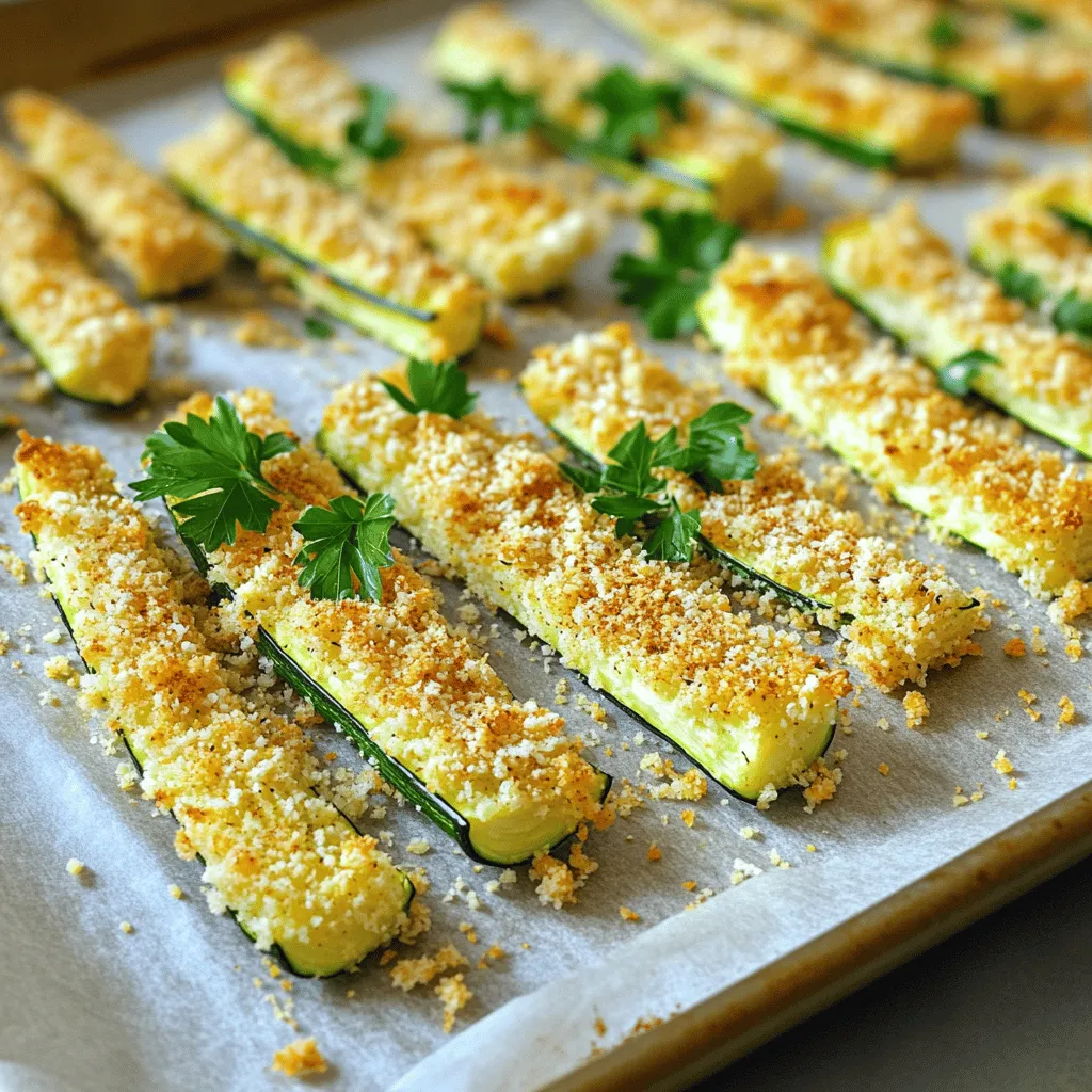 - 2 medium zucchini, cut into fries - 1 cup breadcrumbs (panko for extra crunch) - 1/2 cup grated Parmesan cheese - 1 teaspoon garlic powder - 1 teaspoon paprika - 1/2 teaspoon salt - 1/4 teaspoon black pepper - 1 large egg - 1 tablespoon olive oil - Baking sheet and parchment paper - Shallow bowls for mixing - Whisk for egg mixture - Calories: 150 - Total Fat: 6g - Protein: 6g - Carbohydrates: 18g Baked zucchini fries are a great snack. They taste great and are easy to make. You need simple ingredients, which you likely have in your kitchen. The zucchini adds a fresh crunch. The breadcrumbs and cheese give the fries a nice flavor. When you gather your ingredients, remember to choose medium zucchini. They are the perfect size for fries. Panko breadcrumbs add extra crunch. They help make the fries crispy. Each serving has about 150 calories. They have 6 grams of fat and 6 grams of protein. This makes them a healthy choice for snacking. With these ingredients and tools, you are ready to make your baked zucchini fries. For the full recipe, you can check the details above! To start, preheat your oven to 425°F (220°C). This temperature helps the fries get crispy. Next, line a baking sheet with parchment paper. This makes cleanup easy and keeps the fries from sticking. Now, let’s cut the zucchini into fries. Take two medium zucchinis and wash them well. Cut off both ends. Then, slice each zucchini in half lengthwise. After that, cut each half into sticks, about 1/2 inch thick. Try to keep them even for uniform cooking. In a shallow bowl, mix together your dry ingredients. Combine 1 cup of breadcrumbs, 1/2 cup of grated Parmesan cheese, 1 teaspoon of garlic powder, 1 teaspoon of paprika, 1/2 teaspoon of salt, and 1/4 teaspoon of black pepper. Stir well to blend all flavors. In another bowl, beat one large egg and add 1 tablespoon of olive oil. Whisk these together until smooth. This mixture helps the coating stick to the zucchini. Now, let’s dip and coat the fries. Take a zucchini fry and dip it into the egg mixture. Allow any excess egg to drip off. Next, coat it in the breadcrumb mix. Press gently to ensure it sticks well. Place each coated fry on the prepared baking sheet in one layer. Bake the zucchini fries in your preheated oven. Set a timer for 20 to 25 minutes. Halfway through baking, flip the fries for even cooking. You know they’re done when they turn golden brown and crispy. Once baked, remove the fries from the oven and let them cool for a couple of minutes. Garnish with fresh, chopped parsley for a nice touch. For the full recipe, check out the cooking instructions above. Enjoy your crispy and healthy snack! To get the best crunch, I always use panko breadcrumbs. They create a light and airy crust that makes the fries extra crispy. Another key tip is to place the fries in a single layer on the baking sheet. This allows hot air to flow around each fry, helping them cook evenly. One common mistake is overcrowding the baking sheet. If the fries are too close together, they will steam instead of bake. This means they won’t get crispy. Another mistake is not drying the zucchini before dipping it. Wet zucchini can make the coating soggy. For dips, ranch and marinara work great. You can also try a spicy aioli for a kick. These fries pair well with grilled chicken or a fresh salad. They make a fun side dish for any meal. You can find the full recipe for these crispy baked zucchini fries to get started! {{image_2}} You can change the flavor of your zucchini fries easily. Start by switching up the spices. Try adding cayenne for heat or oregano for an Italian flair. You might also swap the Parmesan cheese for cheddar or nutritional yeast for a different taste. Adding herbs like Italian seasoning can brighten the dish. Just sprinkle them in with the other dry ingredients. The key is to have fun and explore flavors you love. If you need a gluten-free option, don’t worry. You can use ground almonds or crushed cornflakes instead of breadcrumbs. Panko breadcrumbs can also be found gluten-free. These alternatives will still give you that great crunch. You can even use crushed seeds like sunflower seeds for a nutty flavor. Experiment to find what you like best! For a vegan version, you can replace the egg. Try using flaxseed meal mixed with water. Just mix 1 tablespoon of flaxseed meal with 2.5 tablespoons of water. Let it sit for a few minutes until it thickens. This gives a nice texture and helps the coating stick. You can also use silken tofu blended until smooth. This will keep your zucchini fries moist and tasty. You can store leftover zucchini fries in the fridge. Place them in an airtight container. This keeps them fresh and tasty. Make sure they cool down before sealing. If you want to freeze them, let them cool first. Spread the fries on a baking sheet to freeze individually. After they are frozen, transfer them to a freezer bag. This way, they won't stick together. To enjoy your zucchini fries again, you can reheat them in different ways. The oven works best. Preheat it to 400°F (200°C). Place the fries on a baking sheet and heat for 10-15 minutes. This keeps them crispy. You can also use an air fryer. Set it to 375°F (190°C) and cook for about 5-7 minutes. If you're short on time, the microwave works too. Heat them in 30-second bursts, but they won’t be as crispy. You can keep baked zucchini fries in the fridge for about 3-4 days. If you notice any mold or off smells, it’s time to toss them. Frozen fries can last up to 3 months. After that, they may lose flavor and texture. Always check for signs of spoilage before eating. Enjoy your crispy fries while they are fresh! Yes! You can use many other veggies for fries. Some great options include: - Eggplant - Sweet potatoes - Carrots - Parsnips - Butternut squash These vegetables can create fun and tasty variations. Just cut them into fry shapes and follow the same baking method. To make zucchini fries without breading, slice the zucchini into sticks. 1. Toss the sticks with olive oil, salt, and pepper. 2. Place them on a baking sheet in a single layer. 3. Bake at 425°F (220°C) for 15-20 minutes, flipping halfway. This method keeps the fries low-carb and healthy while still being delicious. Dipping sauces can enhance your zucchini fries. Some popular sauces are: - Ranch dressing - Marinara sauce - Garlic aioli - Honey mustard You can make them easily at home. For ranch, mix yogurt, herbs, and spices. For marinara, just heat up store-bought sauce. No, you don't have to peel the zucchini. The skin adds nutrients and color. Leaving the skin on helps the fries hold their shape. However, if you prefer a softer bite, feel free to peel them. It's all about your taste! You now have a solid plan for making crispy zucchini fries. We covered the key ingredients, essential tools, and step-by-step instructions. I shared tips for perfect fries and ways to mix up flavors. Whether you prefer gluten-free options or vegan tweaks, there are choices for everyone. Don't forget about storage and reheating advice for leftovers. Enjoy your cooking, and remember that experimentation can lead to even tastier results. Dive in and get frying!
