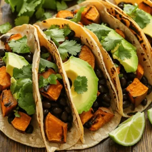 - 2 medium sweet potatoes, peeled and diced - 1 can (15 oz) black beans, drained and rinsed - 1 tablespoon olive oil - 1 teaspoon ground cumin - 1 teaspoon smoked paprika - 1/2 teaspoon cayenne pepper (optional for heat) - Salt and pepper, to taste Sweet potatoes are the star. They bring a sweet taste and creamy texture to the dish. Black beans add protein and fiber, making these tacos filling. Use good spices to enhance the flavors. Cumin gives warmth, while smoked paprika adds depth. If you like spice, cayenne pepper adds a nice kick. Just adjust salt and pepper to your taste. - 8 small corn tortillas - Alternative Options Corn tortillas are my favorite. They are soft and perfect for these tacos. You can also try flour tortillas if you prefer. Some even use lettuce wraps for a lighter option. Choose what you love! - 1 avocado, sliced - Fresh cilantro, chopped, for garnish - Lime wedges, for serving Toppings make your tacos shine. Avocado adds creaminess and healthy fats. Fresh cilantro brings a burst of flavor. Lime wedges offer a zesty twist. Squeeze some lime on top right before you eat. It brightens up every bite! For the full recipe, check out the details above. - Preheating the Oven Set your oven to 400°F (200°C). This heat helps the sweet potatoes roast evenly. - Preparing the Sweet Potatoes Peel and dice 2 medium sweet potatoes. Put them in a bowl. Pour in 1 tablespoon of olive oil. Add 1 teaspoon of ground cumin, 1 teaspoon of smoked paprika, and 1/2 teaspoon of cayenne pepper if you like heat. Season with salt and pepper. Toss until every piece is coated. - Roasting Sweet Potatoes Spread the sweet potatoes on a baking sheet. Make sure they are in a single layer. Roast for 25-30 minutes. Turn them halfway through. They should be tender and a bit caramelized when done. - Warming Black Beans While the sweet potatoes roast, open a can of black beans. Drain and rinse them. Heat a small pot over medium heat. Add the beans with a splash of water. Season with salt and pepper. Warm them for 5-7 minutes until hot. - Toasting Corn Tortillas Take a dry skillet and set it over medium heat. Add your corn tortillas. Toast each one for about 30 seconds on each side. They should be warm and slightly charred. - Layering Ingredients Grab a tortilla. Add a generous spoonful of roasted sweet potatoes. Next, spoon on the warm black beans. Top with avocado slices and fresh cilantro. - Serving Suggestions Serve the tacos with lime wedges on the side. Squeezing lime adds a fresh kick to each bite. For the full recipe, check the previous section. Enjoy your meal! - Ensuring Even Roasting To get sweet potatoes just right, cut them into even pieces. This way, they cook at the same time. Toss them in olive oil and spices before spreading them out on a baking sheet. This helps them roast evenly without sticking. - Perfectly Warm Tortillas For warm tortillas, heat a skillet over medium heat. Place each tortilla in the skillet for about 30 seconds on each side. This makes them soft and tasty for your tacos. - Adding Heat with Spices If you like heat, add cayenne pepper to your sweet potatoes. This spice gives a nice kick. You can also mix in chili powder for more flavor. - Using Fresh Ingredients Fresh cilantro and ripe avocado make your tacos pop. Use fresh lime juice to brighten the flavors. These ingredients bring your tacos to life. - Pairing with Sides Serve your tacos with a side of rice or a fresh salad. This adds balance to the meal and makes it more filling. - Accompanying Dips Guacamole and salsa are great dips for these tacos. They add creaminess and extra flavor. You can even try a yogurt sauce for a cool twist. For the full recipe, check out [Full Recipe]. {{image_2}} You can switch up your proteins if you want. Here are some great options: - Lentils: They are hearty and packed with protein. - Chickpeas: These add a nice texture and flavor. - Tofu: A great option for extra protein and a different taste. For vegetables, feel free to get creative. You can try: - Zucchini: It adds moisture and a mild taste. - Bell peppers: They bring sweetness and crunch. - Spinach: It adds nutrients and a fresh twist. These tacos are vegan and gluten-free, making them a hit for many diets. Use corn tortillas to keep it gluten-free. If you want to make it low-carb, try lettuce wraps instead of tortillas. This keeps the great taste while cutting carbs. Adding salsa or hot sauce can really boost the flavor. I love a fresh tomato salsa for a bright taste. Hot sauce adds heat; just use it to your liking. Experimenting with herbs can also change the game. Try adding: - Cilantro: It adds freshness. - Oregano: This gives a nice earthy flavor. - Basil: It adds sweetness and a unique twist. These variations let you enjoy Sweet Potato Black Bean Tacos in new and exciting ways. Check out the Full Recipe for the base that you can customize! To store leftover sweet potato black bean tacos, follow these steps: - Refrigerator Storage Tips Place the tacos in an airtight container. This keeps them fresh. Store them in the fridge for up to three days. If you have the filling separate, store it in a different container. This helps maintain the tortilla's texture. - Freezing Instructions If you want to keep these tacos longer, freeze the filling. Place it in a freezer-safe bag. Remove as much air as possible. This way, it'll last for about three months. When ready to eat, thaw it in the fridge overnight. To enjoy your tacos again, here are the best methods: - Best Methods for Reheating For the filling, heat it in a pot over medium heat. Stir occasionally until warm. For the tortillas, warm them in a dry skillet for about 30 seconds on each side. This keeps them soft and tasty. Knowing how long your tacos last is key: - How Long They Last In the fridge, they last for about three days. If frozen, the filling is good for three months. Always check for any off smell or color before eating. Fresh food is always best! Can I make these tacos ahead of time? Yes, you can make these tacos ahead. Roast the sweet potatoes and warm the black beans. Store them in separate containers in the fridge. When ready to eat, simply warm them up and assemble the tacos. This method saves time on busy days. What can I use instead of sweet potatoes? If you don’t have sweet potatoes, try regular potatoes or butternut squash. Both options work well. They will change the flavor slightly but still taste great. Caloric Content and Nutritional Breakdown Each serving of these tacos has around 350 calories. You get healthy fiber from the black beans and sweet potatoes. This dish provides protein, vitamins, and minerals. Sweet potatoes are rich in Vitamin A, while black beans add iron and magnesium. What to serve with Sweet Potato Black Bean Tacos? These tacos pair well with a fresh salad or roasted veggies. You could also serve them with rice or quinoa for extra texture. If you like a kick, add salsa or hot sauce on the side. Enjoy your meal with a refreshing drink, like iced tea or lemonade. For the full recipe, check out the Sweet Potato Black Bean Tacos section above. To wrap up, we explored the joy of making Sweet Potato Black Bean Tacos. We covered key ingredients like sweet potatoes and black beans, plus tasty toppings. I shared step-by-step cooking instructions and valuable tips to enhance your dish. Don't forget the variations to suit your diet! Storing leftovers is easy, so enjoy them later. Remember, simplicity and fresh flavors make these tacos a favorite. Now, get cooking and enjoy your delicious tacos with friends and family!