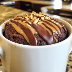 This mug cake needs some simple items. Here are the key ingredients: - 4 tablespoons all-purpose flour - 4 tablespoons granulated sugar - 2 tablespoons unsweetened cocoa powder - 1/8 teaspoon baking powder - 1/8 teaspoon salt - 3 tablespoons milk (dairy or plant-based) - 2 tablespoons peanut butter (creamy or chunky) - 1 tablespoon vegetable oil - 1/4 teaspoon vanilla extract These ingredients create a soft, rich cake. The flour gives it structure, while sugar adds sweetness. Cocoa powder brings chocolate flavor. Peanut butter adds creaminess and a nutty taste. To make your mug cake even better, you can add some optional items: - Chocolate chips for extra chocolatey goodness - A sprinkle of crushed peanuts for crunch - Whipped cream for a creamy topping Adding chocolate chips makes it richer. Crushed peanuts add a nice texture. Whipped cream brings a light sweetness. If you have dietary needs, there are easy swaps: - Use almond or oat milk for a dairy-free option. - Replace all-purpose flour with almond or coconut flour for gluten-free. - Swap peanut butter for sunflower seed butter if allergies are a concern. These swaps keep the taste while meeting different diets. You still get a delicious treat! For the full recipe, check out the details above. Start by choosing a microwave-safe mug. This will hold your cake. Add the dry ingredients first. You need: - 4 tablespoons all-purpose flour - 4 tablespoons granulated sugar - 2 tablespoons unsweetened cocoa powder - 1/8 teaspoon baking powder - 1/8 teaspoon salt Mix these ingredients well. Make sure there are no lumps. A fork works great for this. Now, it’s time for the wet ingredients. Add: - 3 tablespoons milk (you can use dairy or plant-based) - 2 tablespoons peanut butter (creamy or chunky works) - 1 tablespoon vegetable oil - 1/4 teaspoon vanilla extract Stir until the batter is smooth. You can use a fork or whisk for this. If you want, fold in some chocolate chips for an even sweeter treat. Place your mug in the microwave. Cook it on high for 1 minute and 15 seconds. Check it often. The cake should rise and be set but still moist inside. If it looks wet, microwave for an extra 10 seconds. Let it cool for a minute before eating. You can serve it right in the mug or on a plate. Add whipped cream, chocolate syrup, or crushed peanuts for extra fun. Enjoy your delicious Chocolate Peanut Butter Mug Cake! For the full recipe, check the section above. One common mistake is overmixing the batter. Mixing too much can make the cake tough. Another mistake is not measuring ingredients accurately. This can lead to a dry or dense cake. Lastly, cooking it for too long can make it chewy. Keep a close eye on the time to avoid this. To get a soft and fluffy mug cake, use room temperature ingredients. Cold milk can cool down the batter. Also, make sure to stir gently. This helps keep air in the batter. If you want a richer cake, add a few extra chocolate chips. They melt and create gooey pockets of chocolate. Toppings can take your mug cake to a new level. I love adding whipped cream on top. It adds creaminess and a nice contrast. You can also drizzle chocolate syrup for a sweet touch. Crushed peanuts give a crunchy texture. Try fresh strawberries or bananas for a fruity twist. For the full experience, check out the Full Recipe. {{image_2}} You can switch peanut butter for other nut butters. Almond butter brings a light, nutty taste. Cashew butter offers a creamy texture that's hard to resist. Sunflower seed butter is a great choice for nut-free diets. Each option changes the flavor and feel of your mug cake. To make this mug cake vegan, use plant-based milk and replace the egg with flaxseed meal. Mix one tablespoon of flaxseed with three tablespoons of water, then let it sit for a few minutes. For gluten-free options, swap all-purpose flour with almond flour or gluten-free flour blends. This keeps the cake soft and delicious. Add your favorite mix-ins for a personal twist. Chocolate chips boost the chocolate flavor. You can also try nuts like walnuts or pecans for a crunchy bite. Dried fruit, like raisins or cranberries, adds sweetness and texture. Feel free to experiment and find your perfect combination. For the full recipe, check here. After making your chocolate peanut butter mug cake, you might have some leftovers. If so, let the cake cool completely. Then, cover it tightly with plastic wrap or place it in an airtight container. Store it in the fridge for up to two days. This keeps the cake moist and tasty. If you don’t plan to eat it soon, you can freeze it. When you're ready to enjoy your leftover mug cake, the microwave is your best friend. Place the cake in the microwave for about 10 to 15 seconds. Check if it's warm enough. If it needs more heat, add a few more seconds. Watch closely to avoid overcooking. You want it warm, not dried out. Enjoy it plain or add a scoop of ice cream for a special treat. For meal prep, you can freeze your mug cake. Wrap it well in plastic wrap, then place it in a freezer bag. It can stay good for up to a month. When you want to eat it, let it thaw in the fridge overnight. Then, reheat it in the microwave like mentioned above. This makes it easy to have a sweet treat ready anytime! If you follow the Full Recipe, you’ll have a delightful dessert waiting for you. You can bake a mug cake in an oven. Use an oven-safe mug. Preheat your oven to 350°F (175°C). Mix the dry and wet ingredients as usual. Pour the batter into the mug. Place the mug on a baking sheet. Bake for about 20 minutes. Check if it’s done by inserting a toothpick. If it comes out clean, your cake is ready! Yes, you can prepare the dry mix ahead of time. Store it in an airtight container. When you’re ready to bake, just add the wet ingredients. Mix them in a mug, and cook. This way, you save time and still enjoy a warm treat. You can also store the baked cake for a day. Just cover it and keep it in the fridge. You can try almond butter or cashew butter. These nut butters work well in this recipe. If you need a nut-free option, use sunflower seed butter. It gives a nice flavor too. You could also use a chocolate spread for a sweet twist. Just remember to adjust the sweetness if needed. This blog post covered everything you need for a delicious chocolate peanut butter mug cake. We looked at key and optional ingredients, plus how to make substitutions for dietary needs. The step-by-step instructions guide you through mixing and cooking your cake. I shared tips to avoid mistakes and enhance flavor with toppings. You can also try fun variations and storage tips to keep it fresh. Remember, a mug cake is quick and easy, so experiment to find your perfect version! Enjoy every bite!