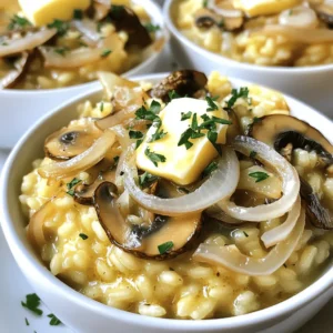 To make a great Garlic Butter Mushroom Risotto, you need the right ingredients. Here’s what you will need: - 1 cup Arborio rice - 4 cups vegetable broth - 1 cup mixed mushrooms (cremini, shiitake, and oyster), sliced - 1 medium onion, finely chopped - 4 cloves garlic, minced - 1/2 cup Parmesan cheese, grated - 3 tablespoons unsalted butter - 2 tablespoons olive oil - 1 teaspoon fresh thyme leaves - Salt and pepper to taste - Fresh parsley, chopped for garnish Arborio rice is key for creamy risotto. It absorbs liquid well and gives a rich texture. The mixed mushrooms add depth to the flavor. Garlic gives it a nice kick, while butter and cheese create creaminess. You can elevate your risotto with some optional add-ins. Consider these: - 1/2 cup white wine for richness - 1 cup spinach for color and nutrition - A dash of lemon juice for brightness - Crushed red pepper for heat These add-ins can change the dish's mood. Wine brings a sophisticated taste. Spinach adds color and nutrients. Lemon juice lifts flavors, and red pepper adds a fun spice. Having the right tools makes cooking easier. Here’s what you will need: - A large, heavy-bottomed skillet - A saucepan for the broth - A ladle for adding broth - A wooden spoon for stirring The heavy skillet helps distribute heat evenly. This prevents burning and helps the rice cook perfectly. A ladle makes adding broth easy, while a wooden spoon helps you stir without scratching your pan. For the full recipe, check out the detailed instructions above. Start by warming the vegetable broth in a saucepan. Keep it on medium heat. Let it simmer while you cook. In a large skillet, heat olive oil and one tablespoon of butter. Add the chopped onion and cook until it turns clear, about four to five minutes. This step builds a nice base. Next, toss in the minced garlic and sliced mushrooms. Cook them for five to seven minutes. You want the mushrooms to be soft and flavorful. Once the vegetables are ready, it’s time for the rice. Add the Arborio rice to the skillet. Stir it in and let it toast for about one to two minutes. This step is key. Toasting adds depth and nuttiness to the dish. Make sure to stir constantly so it doesn’t stick. Now, you’ll start adding the warm vegetable broth. Use a ladle to add one scoop at a time. Stir frequently. Wait until the liquid is nearly gone before adding more. This process takes about 18 to 20 minutes. The rice should be creamy and slightly firm. When it's almost done, take the skillet off the heat. Stir in the remaining butter, grated Parmesan cheese, and fresh thyme. Mix well. Season with salt and pepper to taste. Let the risotto sit for a minute before serving. For extra flair, serve it in shallow bowls. Garnish with fresh parsley and a sprinkle of Parmesan. For the full recipe, check the section above. To make the risotto creamy, use Arborio rice. This rice type holds moisture well. Stir often to release starch. Keep the broth warm on low heat while cooking. Add broth slowly, one ladle at a time. Wait until the rice absorbs the liquid before adding more. This way, you achieve that smooth, rich texture. If you're vegan, swap the butter with olive oil or vegan butter. For cheese lovers, try nutritional yeast instead of Parmesan. This gives a cheesy flavor without dairy. If you have gluten issues, check the broth for gluten-free labels. You can also use brown rice for a healthier twist. It will take longer to cook but still tastes great. Adding fresh herbs brightens the dish. Thyme works well, but you can try parsley or basil too. Add them at the end for a fresh taste. Chopped chives also add a nice touch. For something different, sprinkle a little lemon zest on top. It adds a burst of flavor and freshness. For the full recipe, check the main section. {{image_2}} You can add chicken or shrimp to make your risotto heartier. For chicken, use diced breast. Cook it in the skillet before adding the onion. This way, it gets nice and golden. For shrimp, add them after the mushrooms. Cook until they turn pink, about three to four minutes. This adds flavor and protein to your dish. To make a vegan version, swap the butter for olive oil. Use nutritional yeast instead of Parmesan cheese. This keeps the creamy texture and adds a cheesy flavor. You can also use any plant-based broth. This way, you still enjoy a rich, creamy risotto that everyone can love. You can change your risotto with seasonal veggies. In the spring, add asparagus or peas. In the fall, try roasted butternut squash. Just sauté them with the mushrooms. This brings fresh flavors and colors to your dish. Mixing in vegetables makes your meal more nutritious and vibrant. For the full recipe, check out the detailed instructions above. To store leftover risotto, let it cool completely. Once cooled, transfer it to an airtight container. This keeps it fresh. Store it in the fridge for up to three days. If you want to keep it longer, consider freezing it. The best way to reheat risotto is on the stove. Add a splash of broth or water. Heat it over low heat, stirring often. This helps bring back its creamy texture. You can also use the microwave. Place the risotto in a bowl and add a bit of water. Cover it and heat in short bursts, stirring in between. If you choose to freeze risotto, portion it out first. Use freezer-safe bags or containers. Remove as much air as possible. Label with the date for easy tracking. When ready to enjoy, thaw it in the fridge overnight before reheating. For the full recipe, refer back to the main article. Arborio rice is a short-grain rice. It has a high starch content. This starch gives risotto its creamy texture. Other rice types do not work as well. They lack the starch needed for creaminess. Arborio rice also absorbs flavors well. This makes it perfect for dishes like Garlic Butter Mushroom Risotto. It can soak up broth and seasonings. This leads to a rich and tasty dish. Yes, you can prepare Garlic Butter Mushroom Risotto ahead of time. However, it is best served fresh. If you make it early, store it in the fridge. Use an airtight container. The risotto will thicken as it cools. To reheat, add a splash of broth. Stir it well to bring back the creaminess. Keep in mind, the texture may change slightly. Garlic Butter Mushroom Risotto pairs well with many sides. Here are some great options: - A simple green salad with lemon vinaigrette - Grilled vegetables for added flavor - Garlic bread for a crunchy contrast - Roasted chicken for a hearty meal - Sautéed spinach for a healthy touch These sides can balance the dish's creaminess. They add freshness and texture to your meal. For the full recipe, check the main section. Garlic Butter Mushroom Risotto is a warm, creamy dish. It uses Arborio rice, which is key for that creamy texture. This dish blends rich flavors from garlic, mushrooms, and butter. You can enjoy it alone or as a side. The recipe takes about 30 minutes to make. This dish serves four people. Each serving has around: - Calories: 350 - Protein: 9g - Carbs: 52g - Fat: 13g - Fiber: 2g The mix of mushrooms adds vitamins and minerals. The cheese gives calcium and protein. Serve your risotto in shallow bowls. This makes it look nice. Sprinkle fresh parsley on top. You can also add more Parmesan cheese for extra flavor. Pair it with a crisp salad or roasted veggies. Enjoy this dish hot for the best taste. For the complete recipe, check out the Full Recipe section above! You learned about making Garlic Butter Mushroom Risotto. We covered the key ingredients and tools you need. Step-by-step, I showed you how to cook it to creamy perfection. You now have tips for flavor and creaminess. Plus, I shared ideas for variations and storage methods. Risotto is versatile and easy to adapt. You can make it fit your taste. Enjoy making this dish and share your twists on it!