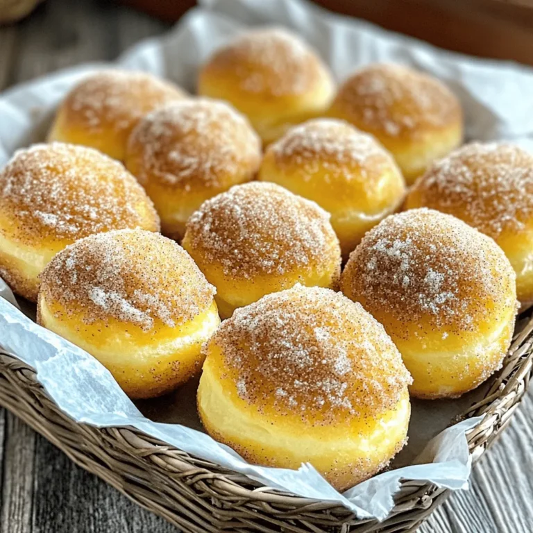 - 1 cup all-purpose flour - 1/2 cup granulated sugar - 1/2 teaspoon baking powder - 1/4 teaspoon baking soda - 1/4 teaspoon salt - 1/2 teaspoon ground cinnamon - 1/4 cup unsweetened applesauce - 1/4 cup milk - 1 large egg - 2 tablespoons melted butter - 1/2 teaspoon vanilla extract - 1/4 cup granulated sugar (for coating) - 1 tablespoon ground cinnamon (for coating) Baked cinnamon sugar donut holes are a treat that you can make with simple ingredients. You start with all-purpose flour, which gives the donut holes their light and fluffy texture. The granulated sugar adds sweetness, while the baking powder and baking soda help them rise. A pinch of salt balances the flavors, and cinnamon gives that warm, cozy taste. In the wet ingredients, we use unsweetened applesauce. This not only adds moisture but also keeps the donuts soft. Milk, a large egg, melted butter, and vanilla extract round out the mixture, giving it a rich flavor. For the coating, we combine granulated sugar and ground cinnamon. This mix creates a sweet and spicy crust that makes each bite irresistible. If you want the full recipe, check out the complete guide to making these treats. - Preheat your oven to 350°F (175°C). - Grease a mini muffin tin with non-stick spray. - In a medium bowl, mix together the following dry ingredients: - 1 cup all-purpose flour - 1/2 cup granulated sugar - 1/2 teaspoon baking powder - 1/4 teaspoon baking soda - 1/4 teaspoon salt - 1/2 teaspoon ground cinnamon - In another bowl, whisk together: - 1/4 cup unsweetened applesauce - 1/4 cup milk - 1 large egg - 2 tablespoons melted butter - 1/2 teaspoon vanilla extract - Mix until smooth and well combined. - Gradually add the wet mixture to the dry mix. Stir gently until just combined. - Spoon the batter into the prepared muffin tin. Fill each cup about 3/4 full. - Bake for 10-12 minutes. Check if they are done by inserting a toothpick into the center. It should come out clean. - While the donut holes bake, prepare the coating. Mix together: - 1/4 cup granulated sugar - 1 tablespoon ground cinnamon - Once the donut holes are done, let them cool for 5 minutes in the pan. Then, transfer them to a wire rack. - While they are still warm, toss each donut hole in the cinnamon sugar mixture. Coat them well for that perfect sweet touch. For the full recipe, check out the detailed instructions above! To get fluffy donut holes, avoid overmixing the batter. Mix just until the wet and dry ingredients come together. Overmixing can lead to dense donut holes. Use a mini muffin tin for even baking. This helps them cook uniformly and rise nicely. Fill each cup about 3/4 full to allow room for them to puff up. You can present donut holes in fun ways. Try arranging them in a cute basket lined with parchment paper. Dust them with extra cinnamon sugar for a lovely touch. You can also serve them with warm chocolate or vanilla dipping sauce. This adds a new flavor that kids and adults will love. To keep leftover donut holes fresh, store them in an airtight container. Place a piece of paper towel inside. This absorbs moisture and keeps them soft. For reheating, pop them in the microwave for a few seconds. This will bring back the warm, soft texture. Enjoy your delicious Baked Cinnamon Sugar Donut Holes with these tips, and check the Full Recipe for more details! {{image_2}} You can change the flavor of your donut holes easily. Try substituting the applesauce with mashed banana or pumpkin puree. Both options add moisture and a unique taste. You can also experiment with spices. Instead of just cinnamon, try adding nutmeg, cardamom, or ginger. Each spice gives a new twist to your donut holes. For those who need gluten-free options, use a gluten-free flour blend. This will keep the texture light and fluffy. If you want to make the recipe vegan, swap the egg for a flax egg. Just mix one tablespoon of ground flaxseed with three tablespoons of water. Let it sit for a few minutes until it thickens. You can also use plant-based milk in place of regular milk. Baked cinnamon sugar donut holes are great for any season. In fall, you might add pumpkin puree or spices like nutmeg. During the winter, try incorporating peppermint extract for a festive flair. You can even fold in seasonal fruits, like diced apples in autumn or fresh cranberries in winter. These variations make your snack fun and exciting throughout the year. For the complete recipe, check out the Full Recipe section to create your perfect donut holes! Each donut hole has about 70 calories. The main nutrients include: - Carbohydrates: 10 grams - Fat: 3 grams - Protein: 1 gram This recipe makes 24 donut holes, perfect for sharing or enjoying over a few days. Using applesauce is a great way to cut back on sugar. It adds moisture and sweetness without the calories of white sugar. Applesauce also has vitamins and minerals that support good health. The fiber in applesauce helps with digestion, making these donut holes a smarter choice than fried ones. To enjoy these treats without overindulging, stick to 1-2 donut holes per serving. This keeps your calorie intake balanced and lets you savor the flavor. You can always save some for later! If you don't have a mini muffin pan, use a regular muffin pan. Fill each cup halfway. This works well, but your donut holes will be larger. You can also use silicone molds. They release easily and shape the donuts perfectly. Yes, you can freeze these tasty treats! Allow them to cool completely. Place them in an airtight container or zip-top bag. They will last for about three months in the freezer. When you want to eat them, thaw at room temperature or warm them in the oven at 350°F for a few minutes. For a vegan option, use flaxseed meal or chia seeds. Mix one tablespoon of either with three tablespoons of water. Let it sit for five minutes until it thickens. This substitute keeps the donut holes moist, though they may be a bit denser. These donut holes stay fresh for about three days at room temperature. Store them in an airtight container to keep them soft. You can also refrigerate them to extend their shelf life, but they may lose some fluffiness. This blog post covered everything you need to make tasty baked cinnamon sugar donut holes. We discussed the key ingredients, step-by-step instructions, and helpful tips for great results. You learned about flavor variations and how to store the leftovers. Remember, using applesauce is a smart way to cut sugar and add moisture. Try different spices and ingredients to make your own version. With these easy steps, you can enjoy fresh, warm treats anytime!
