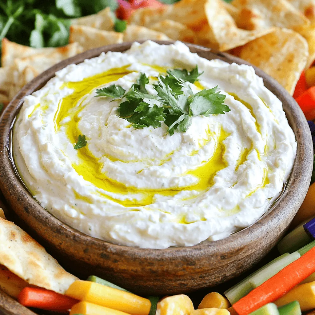 - 8 oz feta cheese, crumbled - 1/4 cup cream cheese, softened - 2 tablespoons Greek yogurt The base of this dip is rich in flavor. Feta cheese gives a salty and tangy taste. Cream cheese adds smoothness, while Greek yogurt brings a slight creaminess. These three ingredients blend well to create a perfect base. - 2 tablespoons olive oil - 1 tablespoon lemon juice - 1 clove garlic, minced - 1 teaspoon dried oregano Olive oil adds richness and helps blend the dip. Lemon juice brightens the mix and balances flavors. Garlic brings a savory punch, while oregano adds a hint of earthiness. Together, these add depth and complexity to your dip. - Fresh herbs for garnish - Pita chips or fresh vegetables To serve, add a pop of color with fresh herbs on top. Pita chips or fresh veggies are perfect for dipping. They add crunch and freshness, making every bite enjoyable. For the full recipe, check out the details provided. To start, gather your ingredients. You will need feta cheese, cream cheese, Greek yogurt, and olive oil. In a food processor, combine the crumbled feta, softened cream cheese, yogurt, and olive oil. Next, squeeze in the lemon juice and add the minced garlic. This mix will give your dip a bright and zesty flavor. Now, it’s time to blend. Process the mixture on high speed until smooth and creamy. If needed, pause to scrape down the sides to ensure everything mixes well. Once it looks good, taste your dip and add salt and pepper to your liking. This step is key for balance in flavor. Transfer the whipped feta dip to a serving bowl. For a stunning finish, garnish with fresh herbs, like dill or parsley. I like to drizzle a bit of olive oil on top. Serve your dip with pita chips or fresh veggie sticks. Presenting it in a rustic bowl adds charm and invites everyone to dig in. For the best look, arrange the chips and veggies around the bowl. You can find the full recipe in the article to ensure you don’t miss any details. Start with room temperature ingredients. This helps everything blend together smoothly. Cold cheese can make it hard to get the right texture. You want a light and fluffy dip. A good food processor makes this easy. Use one with a strong motor and a sharp blade. This helps create a creamy, even mix without lumps. Get creative! You can add different herbs or spices. Fresh basil or thyme can give it a nice twist. Try mixing in sun-dried tomatoes for a burst of flavor. You could also add some heat with red pepper flakes. This dip is all about your taste, so feel free to experiment. What goes well with whipped feta dip? A chilled white wine pairs nicely. Try serving it with sparkling water or a light beer. As for food, pita chips are classic. Fresh veggies like carrots or cucumber sticks also work great. You can even use it as a spread on sandwiches! The combinations are endless. For the full recipe, check out the link above. {{image_2}} You can add fun flavors to whipped feta dip. A spicy whipped feta dip is easy to make. Just mix in red pepper flakes. This will give your dip a good kick. For a Mediterranean twist, try adding olives and capers. These ingredients bring a briny note that pairs well with the creamy feta. If you want a lighter dip, use low-fat cream cheese. This option keeps the dip creamy without too many calories. You can also make a vegan version. Use dairy-free cheese instead of feta. It will still taste great and suit your dietary needs. You can change whipped feta dip with the seasons. In spring, add fresh herbs like basil or mint. These herbs add a bright flavor. For the holidays, try using festive spices like nutmeg or cinnamon. This makes the dip perfect for your gatherings. Each variation keeps the dip fun and exciting! To keep your whipped feta dip fresh, use an airtight container. Glass or plastic containers work well. Make sure the lid seals tightly to prevent air from getting in. Store the dip in the fridge. It will stay tasty for up to five days. When it comes to reheating, do it gently. Use the microwave on low power. Heat it for short bursts, stirring in between. This method helps keep the dip smooth. If you prefer the stove, warm it on low heat. Stir often to maintain the creamy texture. Can you freeze whipped feta dip? Yes, you can freeze it! Just pour it into a freezer-safe container. Leave some space at the top for expansion. When you are ready to use it, thaw it in the fridge overnight. Avoid microwaving it straight from the freezer, as this can ruin its texture. Whipped feta dip is a creamy, flavorful spread. It combines crumbled feta cheese, cream cheese, and Greek yogurt. This dip is perfect for parties or snacks. You can serve it with pita chips or fresh veggies. It works great as a topping for salads or sandwiches, too. The smooth texture makes it easy to enjoy. You can find the full recipe [here](#). Yes, you can prepare whipped feta dip in advance. Make it up to two days before your event. Store it in an airtight container in the fridge. This allows the flavors to blend well. When ready to serve, just stir it gently. If it seems too thick, add a bit of olive oil to loosen it up. Leftover whipped feta dip can last about four to five days when stored properly. Keep it in an airtight container in the fridge. Always check for any signs of spoilage before eating. If it smells off or has changed color, it’s best to discard it. Enjoy your dip fresh for the best taste! Whipped feta dip is simple and delicious. It combines creamy feta, tangy yogurt, and olive oil for flavor. You can enhance it with garlic, lemon, and oregano. It’s perfect with pita chips or fresh veggies. Remember to use room temperature ingredients for the best results. You can customize it by adding herbs or spices. This dip’s variations suit spicy, healthy, and seasonal tastes. Lastly, proper storage keeps it fresh longer. Don’t hesitate to try this fun dip at your next gathering. Enjoy every creamy bite!