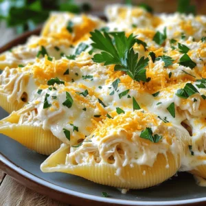 To make this dish, you need the following main ingredients: - 20 large pasta shells - 2 cups cooked chicken, shredded - 1 cup ricotta cheese - 2 cups shredded mozzarella cheese, divided - 1 cup grated Parmesan cheese, divided - 2 cups Alfredo sauce (store-bought or homemade) - 1 teaspoon garlic powder - 1 teaspoon Italian seasoning - Salt and pepper to taste - Fresh parsley, chopped (for garnish) These ingredients come together to create a creamy, cheesy delight. The large pasta shells hold the filling well, giving you a rich taste in every bite. You can add some optional ingredients to boost the flavor: - Spinach or kale for greens - Mushrooms for a savory touch - A pinch of red pepper flakes for heat These additions can enhance the dish. I love mixing in spinach for its color and health benefits. Gather these tools to make the process smooth: - A large pot for boiling pasta - A mixing bowl for the filling - A 9x13 inch baking dish - Aluminum foil for baking - A spatula for spreading the sauce Having the right tools makes cooking easier and more fun. I find that using a spatula helps me get the sauce just right. For the full recipe, check out the detailed instructions. First, gather all your ingredients. You will need 20 large pasta shells, 2 cups of shredded chicken, ricotta cheese, mozzarella, and Parmesan cheese. Also, have 2 cups of Alfredo sauce ready, along with garlic powder, Italian seasoning, and salt and pepper. Next, preheat your oven to 350°F (175°C). While the oven heats, cook the pasta shells according to the package instructions. Make sure to cook them until they are just al dente, then drain and set them aside. In a mixing bowl, mix the shredded chicken, ricotta cheese, 1 cup of mozzarella, and ½ cup of Parmesan. Add garlic powder, Italian seasoning, and a pinch of salt and pepper. Stir until everything is well combined. Now, it’s time to fill the pasta shells. Pour 1 cup of Alfredo sauce into the bottom of a 9x13 inch baking dish. Spread it evenly to cover the bottom. Take each cooked shell and fill it with the chicken and cheese mixture. Place the stuffed shells seam-side down in the dish. Once all the shells are filled, pour the rest of the Alfredo sauce over the top. Make sure to cover them well. Finally, sprinkle the remaining mozzarella and Parmesan cheese over the sauce. Cover the baking dish with aluminum foil. This helps keep moisture in while baking. Place it in your preheated oven and bake for 25 minutes. After that, remove the foil and bake for another 10 minutes. This will make the cheese bubbly and golden. Once done, take the dish out of the oven and let it cool for a few minutes. Before serving, sprinkle some freshly chopped parsley on top for a pop of color. Enjoy your delicious Chicken Alfredo Stuffed Shells! For the full recipe, check the recipe section above. To keep your pasta shells from sticking, cook them in plenty of water. Add a splash of oil to the boiling water. This small step helps prevent sticking. When you drain the shells, rinse them briefly in cold water. This stops the cooking and cools them down quickly. Cook the large pasta shells for about 9 to 11 minutes. Check the package for timing. You want them al dente, firm but not hard. After baking, the shells will soften more, so do not overcook them. Start with a large bowl for mixing your filling. Combine shredded chicken, ricotta, and cheeses well. Mix until you see no lumps. Adding garlic powder and Italian seasoning gives flavor. Use a spatula for even mixing. Taste your filling before stuffing to adjust seasoning if needed. {{image_2}} You can easily make vegetarian stuffed shells. Replace chicken with cooked spinach or mushrooms. You can also add diced zucchini or bell peppers. These veggies add flavor and color. Use the same cheese mix for creaminess. This way, you keep the richness without meat. Your guests will love this fresh twist! If you like heat, add spice to your stuffed shells. Mix chopped jalapeños or crushed red pepper flakes into the filling. For an even bigger kick, stir in some hot sauce with the Alfredo sauce. This spicy version brings a fun twist to the classic dish. Your taste buds will appreciate the extra flavor! For those needing cheese swaps, try using dairy-free cheese. Options like almond or cashew cheese work well. If you can't have lactose, use lactose-free cheese. You can also try ricotta made from tofu. It gives a creamy texture without dairy. Everyone can enjoy this dish with just a few changes. For the full recipe, check out the details above! To keep leftover stuffed shells fresh, place them in an airtight container. You can store them in the fridge for up to three days. Make sure the shells cool down before sealing. This helps to prevent moisture buildup. When you want to eat them, just grab the container from the fridge. If you want to save stuffed shells for later, freezing is a great option. First, let the shells cool completely. Then, place them in a freezer-safe container or wrap them tightly in plastic wrap. You can freeze them for up to three months. Label the container with the date. This way, you won't forget when you made them! When you're ready to enjoy your stuffed shells, reheating them correctly is key. For best results, use the oven. Preheat it to 350°F (175°C). Place the shells in a baking dish, adding a splash of Alfredo sauce to keep them moist. Cover the dish with foil to keep steam in. Heat for about 20 minutes or until they are warm throughout. This method keeps the cheese bubbly and the pasta tender. The best pasta for stuffed shells is large pasta shells. These shells hold plenty of filling. They are sturdy and have a nice shape. Other types of pasta, like manicotti, can work too, but shells are my favorite. They create a lovely bite-sized package of flavor. Yes, you can make this dish ahead of time. Prepare the stuffed shells and place them in the baking dish. Cover the dish with foil and refrigerate it. When you're ready to bake, just add a few extra minutes to the cooking time. This makes it great for meal prep or special occasions. To make homemade Alfredo sauce, start with butter and heavy cream. Melt ½ cup of butter in a pan over medium heat. Add 1 cup of heavy cream and stir. Then, slowly whisk in 1 cup of grated Parmesan cheese until smooth. Season with garlic powder, salt, and pepper to taste. This sauce is creamy and delicious. Yes, using rotisserie chicken is a great idea! It saves time and adds flavor. Just shred the chicken and mix it with your cheese filling. This option makes the recipe even quicker. You still get that tasty chicken in your stuffed shells without all the cooking. You learned how to make Chicken Alfredo Stuffed Shells with careful steps. We covered key ingredients and cooking tools, ensuring tasty results. Tips helped you avoid sticky shells and achieve the best mix. Variations showed how to adapt the dish for different diets. Finally, we discussed storage and reheating for leftovers. Now, you can enjoy this dish anytime, whether on a busy weeknight or for a special family meal. Try it out and make it your own!