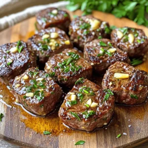 To make garlic butter steak bites, you need: - 1 pound sirloin steak, cut into 1-inch cubes - 4 tablespoons unsalted butter, divided - 4 cloves garlic, minced - 1 teaspoon fresh thyme leaves (or ½ teaspoon dried thyme) - 1 teaspoon fresh rosemary, chopped (or ½ teaspoon dried rosemary) - Salt and pepper, to taste - 2 tablespoons olive oil - Optional: Fresh parsley, chopped for garnish Choosing the right cut of steak is key. I love using sirloin for its great flavor and tenderness. You can also use ribeye or tenderloin if you want something richer. These cuts cook well and stay juicy. Always pick a steak with good marbling. This means it has some fat, which adds flavor and keeps it moist. Garlic and butter are the stars here. They make the steak bites rich and tasty. Fresh herbs like thyme and rosemary add a nice touch. You can adjust these herbs based on what you like. If you want a pop of color, sprinkle chopped parsley on top before serving. This not only looks good but adds freshness to the dish. Mixing flavors is fun, so feel free to experiment! For more details, check the Full Recipe. First, gather all your ingredients. You need sirloin steak, butter, garlic, thyme, rosemary, salt, pepper, and olive oil. Cut the sirloin steak into 1-inch cubes. Pat the steak cubes dry with paper towels. This step helps the meat brown well. Next, season the cubes with salt and pepper on all sides. Make sure each piece is well coated. Heat a large skillet over medium-high heat. Add 2 tablespoons of olive oil. Wait until the oil shimmers before adding the steak bites. Add them in a single layer, avoiding overcrowding. Sear the steak for 2-3 minutes on each side. This will help you reach your desired doneness. For medium-rare, aim for about 130°F. Once cooked, remove the steak from the skillet and set it aside. In the same skillet, lower the heat to medium. Add 2 tablespoons of butter and let it melt. Then, add minced garlic, thyme, and rosemary. Sauté the mix for about 30 seconds. Be careful not to burn the garlic. Finally, return the cooked steak bites to the skillet. Toss gently to coat them in the garlic butter. Cook for an extra 1-2 minutes until heated through. Once done, remove the skillet from heat. If you like, garnish with chopped fresh parsley. For serving, use a large platter or individual plates. Drizzle any remaining garlic butter sauce on top. This adds flavor and looks great. Pair your steak bites with mashed potatoes or a fresh salad for a full meal. For the complete recipe, check the [Full Recipe]. To get the best flavor, dry the steak cubes first. Use paper towels to remove moisture. This helps the steak sear better. Heat your skillet on medium-high until hot. Add olive oil, then place the steak bites in one layer. Avoid overcrowding the pan. Sear for 2-3 minutes on each side. This creates that nice brown crust. Perfectly seared steak bites take your dish to the next level. One mistake is not drying the steak before cooking. Another common error is overcrowding the pan. This causes steam instead of searing. Make sure to season well with salt and pepper. Do not rush the cooking time; let them brown properly. Lastly, don’t forget to let them rest after cooking. This keeps the juices inside, making them tender and juicy. You can boost flavor in many ways. Adding different herbs like oregano or basil can change the taste. Try a splash of Worcestershire sauce for extra depth. You can also mix in some red pepper flakes for heat. If you love cheese, sprinkle some grated Parmesan before serving. These small tweaks can create a unique twist on the classic dish. For the full recipe, check out the earlier section. {{image_2}} You can use different cuts of steak for your bites. Sirloin is great, but try ribeye for extra fat and flavor. Filet mignon offers a tender bite, while flank steak gives a nice chew. Each cut brings its own taste and texture. Switch up the flavors to keep things fresh. Try using soy sauce for a savory twist. You can add a splash of balsamic vinegar for a tangy kick. For a spicy touch, mix in red pepper flakes or chili powder. Fresh herbs like oregano or basil can also brighten the dish. Pair steak bites with vegetables for a complete meal. Bell peppers and onions roast well and add color. You can sauté mushrooms in the garlic butter for extra flavor. Serve with mashed potatoes or a fresh salad to create a balanced dish. After cooking, let the garlic butter steak bites cool down. Use an airtight container to keep them fresh. Store them in the fridge for up to three days. To keep the flavor, avoid using a shallow dish. The deeper the container, the better the taste stays. When you are ready to eat the leftovers, reheat them on the stove. Place the steak bites in a skillet over low heat. Add a small amount of butter or olive oil to keep them moist. Heat for about 5 minutes, stirring gently. This helps to revive their juicy flavor. You can also use a microwave, but it may dry them out. You can freeze the steak bites for later. First, let them cool completely. Then, place them in a freezer-safe bag. Try to remove as much air as possible. They will stay good for up to three months. To thaw, leave them in the fridge overnight. Reheat them the next day for a quick meal. For the full recipe, check the steps above! To make garlic butter steak bites, start with high-quality sirloin steak. Cut it into 1-inch cubes. Pat the cubes dry with paper towels. This step helps the steak brown well. Season the steak generously with salt and pepper. Next, heat 2 tablespoons of olive oil in a skillet over medium-high heat. When the oil shimmers, add the steak bites in a single layer. Sear for 2-3 minutes on each side. This gives a nice crust and flavor. Remove the steak bites and set them aside. Lower the heat and add 2 tablespoons of butter to the skillet. Once it melts, add minced garlic, thyme, and rosemary. Sauté for about 30 seconds, until fragrant. Then, return the steak bites to the skillet. Toss them gently in the garlic butter mixture. Heat everything through for 1-2 minutes. For the full recipe, refer to the detailed instructions above. The best way to season steak bites is with simple ingredients. Start with salt and pepper. Use a good amount to enhance the flavor. Fresh herbs like thyme and rosemary add depth. You can also add garlic for a rich taste. If you want more kick, try adding a pinch of red pepper flakes. Remember, seasoning enhances the natural flavor of the meat. Yes, garlic butter steak bites can be made ahead of time. Cook them as directed and let them cool. Once cooled, store them in an airtight container in the fridge. They can last for up to three days. When you're ready to eat, simply reheat them in a skillet. Add a splash of water or broth to keep them moist. This will bring back their juicy flavor and texture. In this article, we explored how to make delicious garlic butter steak bites. We covered ingredient choices, best cuts of steak, and the right seasonings. I shared step-by-step cooking methods to ensure perfect bites every time. You learned tips to enhance flavor and avoid common mistakes. Finally, we discussed ways to store and reheat your leftovers. Enjoy making these tasty bites and let your creativity shine in the kitchen!