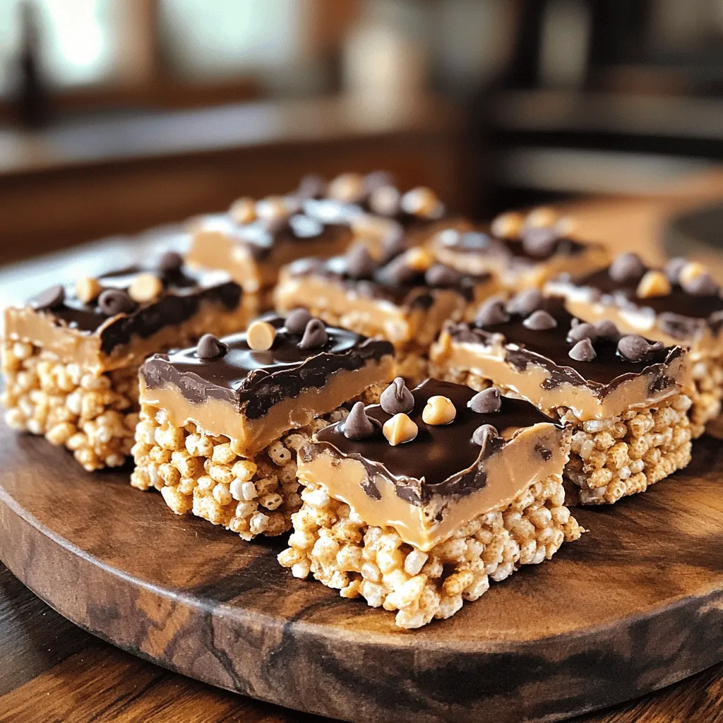 To make these tasty No Bake Chex Peanut Butter Bars, you need: - 3 cups rice Chex cereal - 1 cup creamy peanut butter - 1/2 cup honey or maple syrup - 1/2 cup powdered sugar - 1/2 cup mini chocolate chips (plus extra for topping) - 1 teaspoon vanilla extract - A pinch of salt If you want to change the sweetness, try these options: - Agave syrup for a lower glycemic index. - Coconut sugar for a more natural taste. - Brown rice syrup for a unique flavor. All these sweeteners work well. Just keep the same amount as honey. Toppings can take your bars to the next level. Here are some fun ideas: - Drizzle melted chocolate for a rich finish. - Sprinkle crushed nuts for crunch. - Add dried fruit for a fruity twist. Mix and match to find your favorite topping! Explore these options to make your bars unique and delicious. To make No Bake Chex Peanut Butter Bars, gather your ingredients first. You will need rice Chex cereal, creamy peanut butter, honey or maple syrup, powdered sugar, mini chocolate chips, vanilla extract, and a pinch of salt. This mix gives the bars their sweet and crunchy texture. Next, melt the peanut butter and honey. Use a medium saucepan on low heat. Stir them constantly until they blend together smoothly. This step is crucial. If you let it get too hot, it can burn. Once melted, add the vanilla extract and powdered sugar. Stir until the mixture is smooth and creamy. Now, it’s time to mix the melted peanut butter with the cereal. Pour the peanut butter mixture over the rice Chex cereal in a large bowl. Use a spatula to gently fold the cereal until it is well coated. This is where the magic happens! Stir in the mini chocolate chips, spreading them evenly through the mix. After that, line an 8x8 inch baking dish with parchment paper. This helps with easy removal later. Transfer the mixture into the dish and press it down firmly. Make sure it is tightly packed. Top with some extra mini chocolate chips and press them in lightly. Refrigerate for at least an hour before slicing. For the full recipe, check the section above. To get the best texture in your Chex peanut butter bars, make sure to pack the mixture tightly. After pouring the mixture into your baking dish, use the back of a spatula or your hands. Press down firmly to create a solid layer. This step helps the bars hold together well when you cut them. If they are too loose, they may fall apart. One common mistake is to skip the refrigeration step. Chill the bars for at least one hour. This allows them to set properly. Another mistake is not mixing the ingredients well. Ensure the peanut butter mixture coats every piece of cereal. If you don’t mix it enough, some bites may be dry or bland. These bars are great for any occasion. You can cut them into squares or rectangles. Serve them on a nice platter for a party. Drizzle melted chocolate on top for an extra touch. Pair them with a glass of milk for a tasty treat. For a fun twist, add some nuts or dried fruit on the side. Enjoy these easy no-bake bars anytime! For the full recipe, check the previous section. {{image_2}} You can make these bars even better by adding mix-ins. Try nuts, dried fruit, or seeds. Chopped walnuts or almonds add crunch and flavor. Dried cranberries or raisins give a sweet bite. You can even add coconut flakes for a tropical twist. Just remember to keep the total amount about one cup so the bars hold together well. If you want to switch up the base flavor, you can use other nut butters. Almond butter or cashew butter works great. Sunflower seed butter is a good choice for nut-free diets. Each option will change the taste a bit, but it remains delicious. Just ensure the texture is similar, so the bars stay firm. To boost flavor, you can add spices or extracts. A dash of cinnamon adds warmth. A bit of cocoa powder gives a rich chocolate flavor without extra chocolate chips. For a minty twist, add a few drops of peppermint extract. These small changes can make your bars unique and fun to eat. For the full recipe and more ideas, check out the provided link. To keep your No Bake Chex Peanut Butter Bars fresh, store them in an airtight container. I recommend placing parchment paper between layers to avoid sticking. This helps keep them nice and neat. Store them in the fridge if you want them to stay firm and cool. You can freeze these bars for later. Cut them into squares before freezing. Wrap each piece in plastic wrap, then place them in a freezer-safe bag. They can last for up to three months in the freezer. When you're ready to enjoy, just thaw them in the fridge for a few hours. These bars can last up to one week in the fridge. If you keep them well-sealed, they stay tasty and fresh. After a week, you might notice a change in texture, but they will still be safe to eat. For the best taste, enjoy them within this time frame. Yes, you can use other cereals. Corn Chex or honey nut Chex work well. They add a nice crunch and flavor. Just keep the same amount, three cups. This change can create a fun twist in taste. Feel free to experiment with your favorite cereals. To make these bars vegan, swap honey for maple syrup. Use dairy-free chocolate chips instead of regular ones. Also, ensure your peanut butter has no added ingredients that are not vegan. These swaps keep the taste and texture great while being plant-based. Enjoy the same yummy treat! If you don’t have powdered sugar, you can make your own. Take granulated sugar and blend it until fine. You can use a food processor or a blender for this. You can also use coconut sugar for a healthier option. Just remember, it may change the flavor slightly. This blog post covers key steps to make tasty peanut butter bars. We discussed ingredients, tips, and variations for flavor. You learned how to combine your cereal, avoid mistakes, and store leftovers well. Remember, you can swap ingredients or make these bars vegan. Choose toppings and mix-ins based on your taste. With these insights, you can enjoy personalized snacks at home. The fun is in trying different flavors and sharing them with friends. Happy cooking!