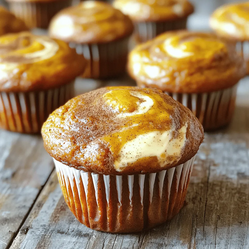 To make the delightful pumpkin spice cream cheese swirl muffins, gather these fresh ingredients: - 1 cup canned pumpkin puree - 1/2 cup vegetable oil - 1 cup brown sugar - 1/2 cup granulated sugar - 3 large eggs - 1 teaspoon vanilla extract - 1 3/4 cups all-purpose flour - 1 teaspoon baking powder - 1/2 teaspoon baking soda - 1 tablespoon pumpkin pie spice - 1/2 teaspoon salt - 8 oz cream cheese, softened - 1/4 cup powdered sugar - 1 egg yolk - 1 teaspoon cinnamon for sprinkling on top (optional) These ingredients come together to create a warm and cozy treat. The canned pumpkin puree gives the muffins a rich flavor and moisture. Vegetable oil keeps them soft and fluffy. Brown sugar adds depth, while granulated sugar provides sweetness. Using three eggs helps bind everything. Vanilla extract adds a lovely aroma. All-purpose flour is the base, and baking powder and baking soda help them rise. Pumpkin pie spice brings that classic fall flavor, while salt balances it all. The cream cheese and powdered sugar mix creates the dreamy swirl. An egg yolk makes this mixture smooth and rich. You can sprinkle cinnamon on top for extra warmth. This list gives you everything you need to bake these muffins. You can find the full recipe in our recipe section. Enjoy the fun of baking! First, set your oven to 350°F (175°C). This temperature helps the muffins rise perfectly. Next, prepare your muffin tin. You can use paper liners, or grease the tin with butter or oil. This step keeps the muffins from sticking. In a large bowl, combine the canned pumpkin puree, vegetable oil, brown sugar, and granulated sugar. Whisk them together until smooth. Then, add three large eggs and a teaspoon of vanilla extract. Mix again until everything is well combined. In another bowl, sift together the all-purpose flour, baking powder, baking soda, pumpkin pie spice, and salt. Sifting breaks up clumps and adds air. Slowly, add this dry mix to the wet ingredients. Stir gently until just combined. Be careful not to overmix; this keeps the muffins light. In a medium bowl, blend the softened cream cheese with powdered sugar and an egg yolk. Mix until creamy and smooth. This mixture adds a rich flavor to your muffins. Begin by spooning a small amount of pumpkin batter into each muffin cup, filling them about one-third full. Next, add a dollop of the cream cheese mixture on top. Then, finish with more pumpkin batter until each cup is about two-thirds full. This layering creates a beautiful swirl. Place the muffin tin in the preheated oven and bake for 18 to 20 minutes. To check if they are done, insert a toothpick into the center. It should come out clean. After baking, cool the muffins in the tin for five minutes. Finally, transfer them to a cooling rack to cool completely. Enjoy the delicious aroma filling your kitchen! To make great muffins, avoid overmixing. When you combine the wet and dry ingredients, mix just until you see no dry flour. This helps keep your muffins soft and fluffy. Overmixing can make them tough. Check for doneness using a toothpick. Insert it into the center of a muffin. If it comes out clean, your muffins are ready. If it has wet batter, bake them a little longer. You can add other spices for more flavor. Consider nutmeg or ginger to complement the pumpkin spice. Chopped nuts or chocolate chips also work well. Serve these muffins warm. A little butter on top makes them even better. You can also enjoy them with a cup of coffee or tea. One common mistake is measuring ingredients incorrectly. Use dry measuring cups for flour and sugar. Always level off the top to avoid using too much. Watch out for baking mishaps. Don't open the oven too soon. This can cause your muffins to sink. Trust the timer and let them bake undisturbed until they are done. For the full recipe, check out the Pumpkin Spice Cream Cheese Swirl Muffins. {{image_2}} You can easily make these muffins fit your diet. For gluten-free options, use a gluten-free flour blend. This swap keeps the taste and texture intact. Many brands offer great mixes that work well in baking. For vegan substitutions, replace the eggs with flax eggs. Just mix one tablespoon of ground flaxseed with two and a half tablespoons of water. Let it sit until it thickens. Use dairy-free cream cheese to keep the cream cheese swirl creamy and delicious. Want to add a twist? Chocolate chips can take these muffins to a new level. Just fold in half a cup of chocolate chips into the batter. The chocolate pairs well with pumpkin spice. You can also incorporate nuts or dried fruit. Chopped walnuts or pecans add a nice crunch. Dried cranberries or raisins give a sweet bite. Just mix in about a half cup of your choice to the batter for a fun surprise. Change up the spices for different seasons. Instead of pumpkin pie spice, try cinnamon, nutmeg, or even ginger. Each spice adds its own flair. You can adapt these muffins for holidays too. For Thanksgiving, add a sprinkle of nutmeg. For Halloween, use orange food coloring in the swirl for extra fun. Each change brings a new taste to enjoy. For the full recipe, check out the details above. To keep your Pumpkin Spice Cream Cheese Swirl Muffins fresh, store them at room temperature. Place them in an airtight container. This helps keep them moist and soft for up to three days. You can also use a zip-top bag. Just be sure to squeeze out as much air as possible. If you want to keep them even fresher, you can wrap each muffin in plastic wrap before placing them in the container or bag. If you want to save your muffins for later, freezing is a great option. To freeze, let the muffins cool completely. Then, wrap each muffin tightly in plastic wrap. Place them in a freezer-safe bag or container. This way, they can last for up to three months. When you're ready to eat one, take it out and let it thaw at room temperature. If you want a warm muffin, reheat it in the microwave for about 15-20 seconds. How long do these muffins last? When stored properly, they stay fresh for up to three days at room temperature and up to three months in the freezer. Watch for signs of spoilage. If you see mold or if they smell off, it’s best to throw them away. Enjoy your muffins while they’re fresh for the best taste and texture! For the full recipe, check out the original source. Yes, you can use fresh pumpkin! Fresh pumpkin gives a different taste and texture. It is often more moist and has a richer flavor. To use fresh pumpkin, cook and puree it first. Make sure to drain excess water for the best results. To make the muffins moist, try these tips: - Use more oil or add applesauce. - Avoid overmixing the batter; it can make them dry. - Bake them just until a toothpick comes out clean. - Let the muffins cool in the pan for a few minutes before moving them. If you're out of cream cheese, try these options: - Mascarpone cheese for a richer taste. - Greek yogurt for a tangy flavor. - Silken tofu for a dairy-free option. These substitutes change the taste and texture, but they still work well! To check if the muffins are done, use a toothpick. Insert it in the center of a muffin. If it comes out clean, they are ready. If the toothpick has wet batter on it, bake for a few more minutes. Yes, you can make these muffins ahead! Here’s how: - Bake the muffins and let them cool completely. - Store them in an airtight container for up to three days. - You can also freeze them for up to three months. Just thaw them before serving. For the full recipe, check out the details above! This blog post explored how to make delicious pumpkin muffins. We started with a list of ingredients, then moved through each step of mixing, baking, and cooling. I shared tips to enhance flavor and avoid common mistakes. You learned about variations to suit dietary needs and how to store your muffins for later. In conclusion, making pumpkin muffins is fun and rewarding. Follow these steps, and enjoy a tasty treat at home. You'll impress everyone with your baking skills!