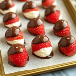 - 1 cup fresh strawberries, hulled and halved - 1 cup plain Greek yogurt - 2 tablespoons honey (or maple syrup for a vegan alternative) - 1 cup dark chocolate chips or chocolate melting wafers - 1 tablespoon coconut oil (optional, for smoother chocolate) - Sea salt, for sprinkling (optional) You can try using flavored yogurt. Strawberry or vanilla yogurt adds a twist. You may also add toppings like chopped nuts or shredded coconut. They give your bites a fun crunch. Fresh mint leaves can also enhance the look and taste. If you want a dairy-free option, use coconut yogurt instead of Greek yogurt. For sweeteners, agave nectar works well too. You can swap dark chocolate for milk chocolate if you prefer. If you do not have coconut oil, it's fine to skip it. The chocolate may not be as smooth, but the taste stays great. Start by rinsing your fresh strawberries. Remove the green tops and cut them in half. Make sure they are dry before using. This helps the yogurt stick better. You want each half to be bright and fresh. Place them on a clean plate. In a medium bowl, combine one cup of plain Greek yogurt with two tablespoons of honey. Stir well until they mix together. If you prefer, you can use maple syrup instead of honey. This makes it vegan-friendly. You want a smooth and creamy texture. Now, take each strawberry half and dip it into the yogurt mixture. Make sure it is well-coated. Place the yogurt-covered strawberries on a baking sheet lined with parchment paper. Once all are coated, put the baking sheet in the freezer for about 30 minutes. This will help the yogurt firm up. While the strawberries freeze, melt one cup of dark chocolate chips in a microwave-safe bowl. If you want a smoother chocolate, add one tablespoon of coconut oil. Heat the chocolate in 30-second bursts, stirring in between, until it is smooth. After the strawberries are firm, remove them from the freezer. Dip each yogurt-covered strawberry into the melted chocolate. Let any excess chocolate drip off. Return them to the baking sheet. If you like, sprinkle a tiny pinch of sea salt on top. Finally, freeze them again for 15 to 20 minutes until the chocolate sets. Enjoy your tasty treats! To get a smooth chocolate coating, use quality chocolate. Dark chocolate chips or melting wafers work best. If you want a glossy finish, add one tablespoon of coconut oil to the melted chocolate. This oil makes the chocolate smoother and easier to coat. Heat the chocolate in short bursts. Microwave for 30 seconds, stir, and repeat until melted. Stirring helps keep a smooth texture. Freezing the yogurt-covered strawberries is key. After coating in yogurt, freeze them for 30 minutes. This step makes them firm and helps the chocolate stick better. If you skip this, the chocolate may slide off. After dipping in chocolate, freeze them again for 15 to 20 minutes. This sets the chocolate and gives you a nice bite. Serve your chocolate-dipped strawberry yogurt bites on a fun platter. A colorful plate makes them pop. Add fresh mint leaves around the bites for a nice touch. This adds color and a fresh smell. For an extra treat, drizzle some melted chocolate on top. You can even add a sprinkle of sea salt for a sweet-salty twist. {{image_2}} You can easily make these bites vegan. Use a plant-based yogurt, like coconut or almond. Swap honey for maple syrup. This keeps the taste great while being dairy-free. Many enjoy this version just as much! Spice up your yogurt mix! Add vanilla extract for a hint of sweetness. You can also mix in cinnamon for warmth. Fresh mint or zest of lemon adds a bright note. Get creative and find your favorite flavor! Not a fan of dark chocolate? Use milk or white chocolate instead. They melt well and taste great with strawberries. For a fun twist, try using peanut butter chips. They add a unique taste that pairs wonderfully with the yogurt. You can store leftover chocolate dipped strawberry yogurt bites in an airtight container. Place a layer of parchment paper between layers to keep them from sticking. Store them in the fridge for up to three days. If you want them to last longer, freezing is a great option. To freeze these bites, first, place them on a baking sheet in a single layer. Make sure they don’t touch. Freeze them for about an hour until solid. Then, transfer them to a freezer-safe bag or container. They can last up to three months in the freezer. Just remember to label the bag with the date! When you’re ready to enjoy your bites, take them out of the freezer. Place them in the fridge for about 30 minutes to thaw. This helps retain their texture and flavor. If you’re in a hurry, you can leave them at room temperature for about 10-15 minutes. Avoid using a microwave, as it may ruin the chocolate coating. Yes, you can use other fruits! Bananas, apples, or blueberries work great. Just make sure the fruit can hold its shape. For bananas, slice them into bite-sized pieces. For apples, use thin wedges. Blueberries can be dipped whole. Each fruit brings its own taste and texture to the bites. To stop cracking, make sure the chocolate is smooth and warm. Adding a bit of coconut oil helps, too. When you dip the strawberries, let the excess chocolate drip back into the bowl. This helps create a thin layer. Once dipped, return them to the freezer quickly so the chocolate sets evenly. The best way to melt chocolate is in the microwave. Place chocolate chips in a bowl. Heat in 30-second bursts, stirring in between. This keeps the chocolate from burning. You can also melt chocolate in a double boiler on the stove, but the microwave is easier for most. These bites last about three days in the fridge. Store them in an airtight container to keep them fresh. If you want them to last longer, freeze them instead. Frozen bites can last for up to a month. Just remember to thaw them for a few minutes before enjoying! We explored how to create delicious chocolate-covered strawberries step by step. We covered key ingredients, making yogurt mixtures, and the best freezing methods. I shared tips for a smooth chocolate coat and ideas for serving. You can try vegan options or use alternative chocolates for a twist. Making these treats is fun and easy. You can experiment with flavors and ingredients to make them your own. Enjoy your sweet creation, and share them with friends or family!
