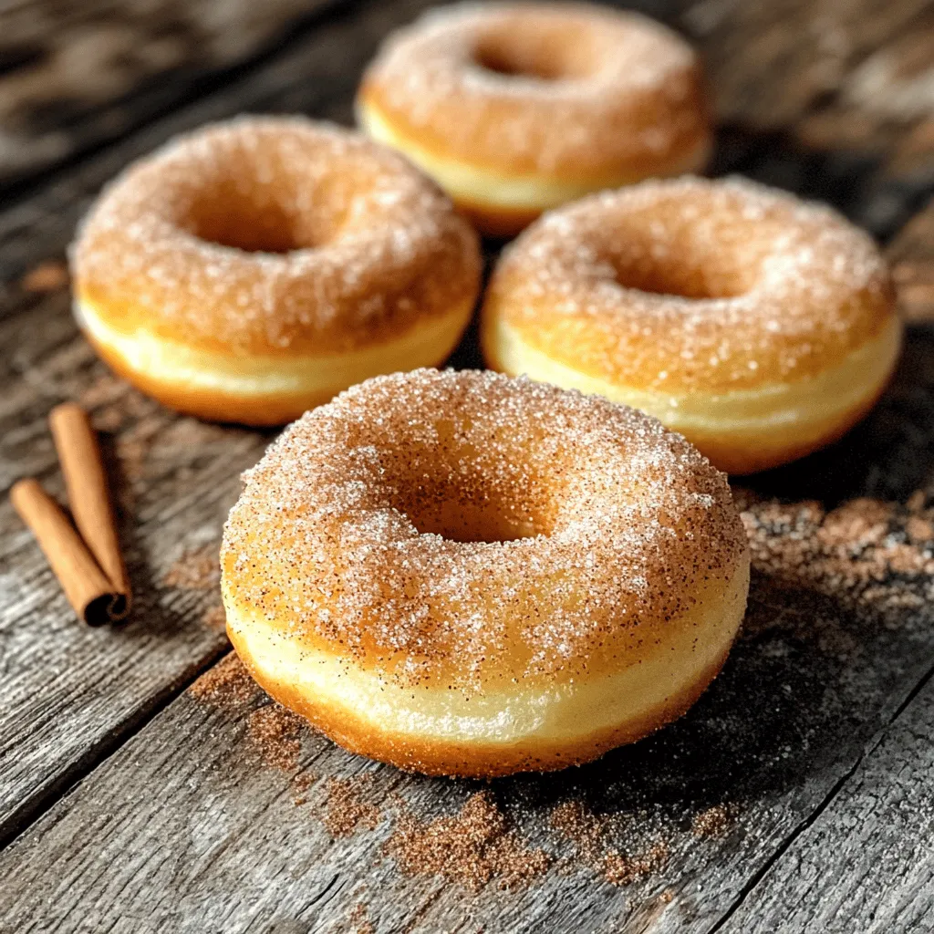 - 1 cup all-purpose flour - 1/2 cup granulated sugar - 1 tablespoon baking powder - 1/2 teaspoon salt - 1 teaspoon ground cinnamon - 1/2 cup buttermilk - 1 large egg - 2 tablespoons unsalted butter, melted - 1 teaspoon vanilla extract - 1/4 cup granulated sugar (for coating) - Cooking spray - Additional cinnamon for coating - Frosting or whipped cream Gather these ingredients to make your cinnamon sugar air fryer donuts. They are simple and quick to prepare. You can find these items at any grocery store. Using fresh ingredients makes a big difference in taste. I like to keep my pantry stocked with these essentials. This way, I can whip up these donuts anytime I crave something sweet. You can also customize the toppings. Add more cinnamon if you love the flavor. Or, try adding frosting for a special treat! Preheat your air fryer to 350°F (175°C) for about 5 minutes. This step makes sure the donuts cook evenly. If you skip this, the donuts may not rise well. In a bowl, combine the following: - 1 cup all-purpose flour - 1/2 cup granulated sugar - 1 tablespoon baking powder - 1/2 teaspoon salt - 1 teaspoon ground cinnamon Mix well until there are no lumps. This ensures every donut has great flavor. In another bowl, whisk together: - 1/2 cup buttermilk - 1 large egg - 2 tablespoons unsalted butter, melted - 1 teaspoon vanilla extract Mix until smooth. This adds moisture and flavor to your donuts. Pour the wet mixture into the dry mixture. Stir gently until just combined. Be careful not to over-mix; the batter should be a bit lumpy. This keeps the donuts light and fluffy. Lightly grease your donut pan with cooking spray. Fill each cavity about 2/3 full with the batter. This gives them room to rise without overflowing. Carefully place the filled donut pan in the air fryer basket. Cook for 5-7 minutes. The donuts should be golden brown and firm. A toothpick inserted in the center should come out clean. While the donuts cook, prepare your cinnamon sugar coating. In a shallow bowl, mix: - 1/4 cup granulated sugar - Extra ground cinnamon Once the donuts cool for a minute, roll each one in the cinnamon sugar mixture until fully coated. This step adds a sweet crunch to each bite. To get your donuts just right, avoid over-mixing the batter. This keeps them light and fluffy. Stir until the dry and wet ingredients are just combined. The batter should be a bit lumpy, not smooth. Next, monitor the cooking time closely. Every air fryer is different. Start checking your donuts at 5 minutes. They should be golden brown and cooked through. A toothpick should come out clean when you test them. Want to boost the flavor? Add more cinnamon to the batter. You can also try different extracts like almond or maple for fun twists. Mixing in flavored sugars can add a nice touch too. Consider using brown sugar for a deeper flavor. To cook your donuts evenly, rotate the donut pan halfway through cooking. This ensures all sides brown nicely. If you notice some parts are cooking faster, this step helps fix that. With a little care, you’ll have perfect air fryer donuts every time! {{image_2}} To make a simple glaze, mix 1 cup of powdered sugar with 2 tablespoons of milk. Stir until smooth. You can add a splash of vanilla or almond extract for extra flavor. For a twist, try lemon juice or maple syrup instead of milk. Adding chocolate makes these donuts even better. Melt your favorite chocolate, like dark or milk chocolate, in a bowl. Dip the tops of the cooled donuts into the melted chocolate. For fun, sprinkle crushed nuts or sprinkles on top. Use chocolate chips or bars for melting. You can swap some ingredients for healthier choices. Use whole wheat flour instead of all-purpose flour. Try almond milk or coconut milk in place of buttermilk. For a vegan option, replace the egg with a flax egg. Mix 1 tablespoon of ground flaxseed with 2.5 tablespoons of water. Let it sit for 5 minutes before using. To keep your leftover donuts fresh, place them in an airtight container. This keeps air out and moisture in. You can store them at room temperature for up to two days. If you want them to last longer, refrigerate them. Just remember, donuts may dry out faster in the fridge. If you want to freeze your donuts, first let them cool completely. Then, place them in a single layer on a baking sheet. Freeze for about an hour, then put them in a freezer bag. This method helps prevent them from sticking together. Donuts can freeze well for up to three months. To thaw, simply leave them at room temperature for about 30 minutes before enjoying. You can also heat them in the microwave for a few seconds. To reheat your donuts, the best method is using the air fryer. It keeps them warm and crispy. Set your air fryer to 300°F (150°C) and heat for about 2-3 minutes. You can also use a microwave, but be careful. Heat them in short bursts of 10 seconds to avoid making them tough. Enjoy your warm, tasty donuts! Yes, you can use a regular oven. The cooking time will change. Preheat the oven to 350°F. Bake for about 10-12 minutes. Check for doneness with a toothpick. Air fryers cook faster and use less oil. You can make your own buttermilk easily. Mix 1/2 cup of milk with 1/2 tablespoon of vinegar or lemon juice. Let it sit for 5 minutes. This will give you a similar taste and texture. Look for a golden brown color. The donuts should rise nicely. Insert a toothpick into the center. If it comes out clean, your donuts are ready. They should not be doughy inside. Yes, you can try other flours. Almond flour is a good gluten-free option. Whole wheat flour will add a nutty flavor. Just know that the texture may change a bit. You might need to adjust the liquid. No, you don’t need a special pan. You can use a muffin tin instead. Just fill each cup about halfway. Shape your donuts by using a small round cutter in the center. This will give them a lovely shape. You learned how to make delicious air fryer donuts using simple ingredients and steps. Remember to mix your wet and dry ingredients carefully to keep the texture right. You can add tasty toppings or try different flavors to make them special. Storing and reheating your donuts correctly will keep them fresh longer. With these tips, making donuts at home is easy and fun! Enjoy your fresh, tasty treats with friends and family.