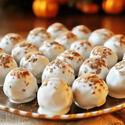 To make these truffles, you need the following key ingredients: - 1 package (15.25 oz) Pumpkin Spice Oreo cookies - 8 oz cream cheese, softened - 1 teaspoon vanilla extract - 1 teaspoon pumpkin pie spice - 1 cup white chocolate chips - 1 tablespoon coconut oil (for melting chocolate) These ingredients create a rich and creamy base with the perfect pumpkin spice flavor. You can add some fun twists to your truffles: - Extra crushed Pumpkin Spice Oreos for rolling (optional) This adds texture and extra flavor to the finished treat. To ensure your truffles turn out great, measure carefully: - Use a kitchen scale for precise weights. - For volume, use dry measuring cups for solids and liquid measuring cups for liquids. - Always level off dry ingredients for accuracy. These small steps help create the best no-bake pumpkin spice Oreo truffles. Start by gathering your ingredients. You need Pumpkin Spice Oreo cookies, cream cheese, vanilla extract, and pumpkin pie spice. Use a food processor to crush the Oreo cookies into fine crumbs. This step is key. It makes the mixture smooth and tasty. Next, in a bowl, mix the crushed Oreos with softened cream cheese, vanilla extract, and pumpkin pie spice. Stir until it forms a thick dough. This dough will hold together well when you roll it into balls. Now, it's time to shape your truffles. Scoop out small portions of the dough. Aim for about one inch in diameter for each ball. Roll the portions between your hands. This step is fun and messy! Once you form the balls, place them on a parchment-lined baking sheet. This keeps them from sticking. After that, chill the truffles in the fridge for about 30 minutes. This helps them firm up for dipping later. While the truffles chill, let’s melt the white chocolate. In a microwave-safe bowl, combine the white chocolate chips and coconut oil. Heat them in 30-second intervals. Stir after each interval until the mixture is smooth. Be careful not to overheat the chocolate. It should melt easily and look glossy. Now, dip each chilled truffle in the melted white chocolate. Use a fork to help. Make sure each truffle is fully coated. Let any excess chocolate drip off back into the bowl. Place the coated truffles on the parchment paper. If you like, sprinkle crushed Pumpkin Spice Oreos on top before the chocolate sets. This adds a nice touch! Finally, refrigerate the truffles for another 15 minutes. This ensures the chocolate coating hardens perfectly. To get the right texture for your truffles, mix well. Combine the crushed Pumpkin Spice Oreos with softened cream cheese. Add vanilla extract and pumpkin pie spice. This mix should be thick and hold its shape. If it feels too dry, add a little more cream cheese. If too wet, add more crushed Oreos. The goal is a dough that rolls easily into balls. When melting white chocolate, use a microwave-safe bowl. Mix in coconut oil to keep it smooth. Heat in short bursts of 30 seconds. Stir after each burst to avoid burning. You want it silky, not clumpy. If the chocolate hardens too fast, reheat it gently. A splash of coconut oil can help restore the creamy texture. Store your truffles in an airtight container. Place them in the fridge to keep them fresh. They last about a week this way. If you want to keep them longer, freeze them. Wrap each truffle in plastic wrap and place them in a freezer bag. Thaw in the fridge when ready to eat. This preserves flavor and texture. {{image_2}} You can easily switch up the Oreo flavors. Try using regular Oreos for a classic taste. Chocolate Oreos add a rich twist. For a minty delight, use mint Oreos. You can also experiment with seasonal flavors like Peppermint or Red Velvet. Each swap changes the flavor profile of your truffles! While white chocolate is a favorite, there are other options. Milk chocolate gives a sweet and creamy finish. Dark chocolate adds a rich, bold flavor. You can also use colored candy melts for fun designs. This way, you can match the truffles to any occasion or holiday! Adding nuts or sprinkles boosts both flavor and texture. Chopped pecans or walnuts give a nice crunch. You could also roll the truffles in crushed Oreos for extra flavor. Sprinkles can add color and fun to your truffles. Get creative and make these truffles your own! To keep your No-Bake Pumpkin Spice Oreo Truffles fresh, store them in an airtight container. This keeps the truffles moist and flavorful. Place a piece of parchment paper between layers if stacking. Store them in the fridge to maintain their firmness. They taste best when served chilled. If you want to save some for later, freezing works great. Place the truffles on a baking sheet and freeze them for about an hour. Once they are firm, transfer them to a freezer-safe bag. Remove as much air as you can to prevent freezer burn. They can last up to three months in the freezer. When you're ready to enjoy your frozen truffles, take them out of the freezer. Let them thaw in the fridge for about two hours. This helps them maintain their texture and flavor. Avoid thawing at room temperature to keep them from becoming too soft. Once thawed, serve them chilled for the best taste. Yes, you can use regular Oreos. The truffles will taste different but still good. Just skip the pumpkin pie spice for a classic flavor. This swap makes a fun twist for any Oreo lover. These truffles last about one week in the fridge. Make sure to keep them in an airtight container. This will help them stay fresh and tasty for your next treat. Yes, you can! Use dairy-free cream cheese and dairy-free chocolate chips. This way, everyone can enjoy them. Just check the labels to ensure they fit your needs. You can use dark chocolate or milk chocolate for coating. Each choice gives a different flavor. Just melt it the same way as white chocolate for easy coating. To transport truffles, use a sturdy container. Layer them with parchment paper to prevent sticking. Keep them cool to avoid melting, especially in warm weather. You learned how to make No-Bake Pumpkin Spice Oreo Truffles today. We covered the key ingredients, step-by-step instructions, and helpful tips. You saw how easy it is to mix and shape the truffles. Plus, I shared ways to store and vary the recipe. These truffles are fun to make and great for sharing. Whether for a party or a treat, they’ll impress everyone. Now it's time to enjoy your tasty treats!