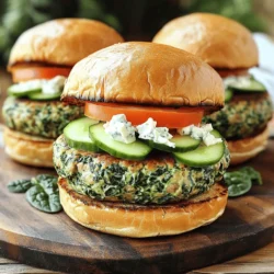- 1 pound ground turkey - 1 cup fresh spinach, finely chopped - 1/2 cup crumbled feta cheese - 1/4 cup finely chopped red onion - 2 cloves minced garlic - 1 teaspoon dried oregano - 1 teaspoon lemon zest - Salt and pepper to taste - 1/4 cup breadcrumbs (optional) - Whole wheat burger buns - Sliced cucumber and tomato for serving - Tzatziki sauce for topping These ingredients combine to create a Greek-inspired flavor explosion in each bite. The ground turkey serves as a lean base. Fresh spinach adds nutrients and color. Crumbled feta brings a salty creaminess that pairs well with the turkey. Finely chopped red onion gives a nice crunch and sweetness. Minced garlic adds a strong aroma and flavor. Dried oregano brings that classic Mediterranean taste. Lemon zest brightens the dish with a fresh zing. Salt and pepper enhance all the flavors. Breadcrumbs help bind the patties, but you can skip them if you prefer. Whole wheat burger buns provide a healthy touch. Sliced cucumber and tomato add freshness when serving. Finally, a dollop of tzatziki sauce completes the burger with its cool and tangy flavor. This mix of flavors makes each bite a delightful experience. You can easily find these ingredients at your local grocery store. Don't worry if you're not a pro in the kitchen; these ingredients are simple and fun to work with. Enjoy the process, and get ready for a flavorful delight! In a large bowl, combine the ground turkey, chopped spinach, crumbled feta, red onion, minced garlic, dried oregano, lemon zest, salt, and pepper. Mix well, but don’t overdo it; you want a nice blend without toughening the meat. If the mixture feels too wet, adding breadcrumbs can help bind it. This step ensures your burgers hold their shape and remain juicy. Now it's time to shape the mixture into patties. I like to make them about 4 to 6 ounces each. Keep them even in size for even cooking. Make sure they are not too thick; around ¾ inch works great. This thickness ensures they cook through without drying out. You can cook these burgers on a grill or in a skillet. Preheat your grill or skillet over medium heat, and add a little oil or cooking spray. Cook the turkey burgers for about 5 to 6 minutes on each side. You want them to reach an internal temperature of 165°F (74°C). This ensures they are safe and delicious. While the burgers are cooking, toast the whole wheat buns lightly on the grill or in a toaster. When assembling, place the cooked turkey patty on the bun. Top it with sliced cucumber and tomato. Add a generous dollop of tzatziki sauce for that authentic Greek flavor. Serve the burgers right away with a side of mixed greens or a Greek salad. To make great Greek spinach feta turkey burgers, focus on your mixing technique. Avoid overmixing the meat. This keeps your burgers tender and juicy. When you blend the ingredients, just mix until they come together. For burger thickness, aim for patties about 1 inch thick. This size cooks evenly without drying out. If you want thinner burgers, just adjust the cooking time. Thinner patties will need less time on the grill or skillet. When cooking, use medium heat. This is key for grilling or pan-frying. A hot surface gives a nice sear while keeping the inside moist. Aim for an internal temperature of 165°F (74°C). Use a meat thermometer to check this. To ensure even cooking, flip the burgers only once. This helps them cook through without falling apart. If you’re grilling, leave space between each patty. This allows heat to circulate around them. To complement your burgers, serve them with a side of mixed greens or a Greek salad. These fresh sides add crunch and flavor. You can also pair your burgers with sweet potato fries for a tasty twist. For leftovers, try making a burger bowl. Chop the patties and mix them with greens, cucumber, and tzatziki. This way, you enjoy a new meal without much effort. {{image_2}} For a leaner meat option, consider using ground chicken or even lean beef. These meats can still hold the same flavors and textures. If you want a vegetarian version, try using chickpeas or black beans as your base. Mash them up and mix them with the spinach and feta for a hearty patty. You can add more herbs and spices to boost flavor. Fresh dill or parsley can make a great addition. If you love a bit of heat, try adding a pinch of red pepper flakes. You can also swap out feta for goat cheese or even a sharp cheddar. Each cheese will add its unique taste to the burger. You can serve these burgers on various types of bread. Pita pockets or flatbreads work well if you want something different. For toppings, think beyond tzatziki. Try adding a spicy harissa sauce or a simple yogurt sauce. Sliced olives and roasted red peppers also make great additions. To keep your Greek spinach feta turkey burgers fresh, place them in an airtight container. Store them in the fridge for up to three days. If you want to keep them longer, consider freezing. Wrap each burger in plastic wrap, then place them in a freezer bag. They can last in the freezer for about three months. Always label the bag with the date for easy tracking. To reheat your burgers, you have a couple of options. The oven works best to keep them juicy. Preheat your oven to 350°F (175°C). Place the burgers on a baking sheet and cover them with foil. Heat for about 10-15 minutes or until warm. If you're in a hurry, the microwave is an option too. Use a microwave-safe plate, cover the burgers with a damp paper towel, and heat for about 1-2 minutes. Always check that they reach an internal temperature of 165°F (74°C) to ensure they are safe to eat. This way, your burgers stay flavorful and moist. Yes, you can use ground chicken. The taste will change slightly. Chicken cooks faster than turkey. You should check the burgers after 4-5 minutes on each side. Aim for an internal temperature of 165°F (74°C) for safety. If you don’t have feta, you can use goat cheese or ricotta. For a vegan option, try tofu or a cashew cheese. These options give different flavors, but they work well in this recipe. Check the burgers with a meat thermometer. They should reach 165°F (74°C) inside. You can also look for a nice golden brown color on the outside. The juices should run clear when you cut into them. Absolutely! You can shape the patties and store them in the fridge. They will stay fresh for up to two days. You can also freeze them for about three months. Just cook them straight from the freezer, adding a few extra minutes to the cooking time. These turkey burgers are easy to make and packed with flavor. You learned how to mix the right ingredients, shape perfect patties, and cook them well. I also shared tips for serving and storing your burgers. Remember, you can swap in different meats or toppings to change up the flavor. By following these steps, you will enjoy juicy burgers every time. Get ready to impress your family and friends with your cooking skills!