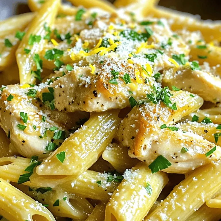 - 250g pasta (your choice: penne, spaghetti, or fusilli) - 2 chicken breasts, thinly sliced - 4 tablespoons unsalted butter - 4 cloves garlic, minced - 1 teaspoon dried Italian herbs (oregano, basil, thyme) - Salt and pepper to taste - 1/4 teaspoon red pepper flakes (optional, for heat) - 1/4 cup grated Parmesan cheese - Fresh parsley, chopped for garnish - Zest of 1 lemon The first step to making Minute Garlic Butter Chicken Pasta is gathering your ingredients. Pasta is the base of this dish. You can use penne, spaghetti, or fusilli. Each pasta type brings a unique texture and shape. Next, you need chicken. I prefer thinly sliced chicken breasts. This helps them cook quickly and evenly. Butter and garlic are the stars of this dish. You will use unsalted butter to control the saltiness. Fresh garlic adds a punch of flavor. - Red pepper flakes for heat - Variations using different herbs For those who like a bit of spice, add red pepper flakes. They give the dish warmth without overpowering it. You can also swap in fresh herbs. Consider using basil or parsley for a fresh twist. This adds more depth to the flavor. This simple list will set you up for a quick and tasty meal. Having everything ready makes cooking easier and more fun. First, fill a large pot with water. Add a good amount of salt to it. Bring the water to a boil. This will help flavor the pasta. Cook the pasta according to the package instructions. You want it to be al dente, which means it should still have a slight bite. This usually takes about 8 to 12 minutes, depending on the pasta type. Once the pasta is ready, drain it in a colander. Don’t forget to save some pasta water! Take about half a cup and set it aside. The starchy water can help make your sauce creamy later. While the pasta cooks, take your two chicken breasts. Slice them thinly for even cooking. Heat 2 tablespoons of unsalted butter in a large skillet over medium heat. Add the sliced chicken to the skillet. Season it with salt, pepper, and dried Italian herbs. Cook the chicken for about 5 to 7 minutes. Stir it often. Look for a golden-brown color and no pink inside. This means your chicken is done. Once cooked, take the chicken out and place it on a plate. In the same skillet, add the remaining 2 tablespoons of butter. Let it melt, then add minced garlic. Sauté the garlic for about 1 minute until it smells great. Be careful not to burn it. Now, add the drained pasta to the skillet. Toss it with the garlic butter. If it looks dry, add a little reserved pasta water. This will help mix everything well. Return the cooked chicken to the skillet. Stir in red pepper flakes if you like heat. Add lemon zest for a fresh taste. Finally, sprinkle grated Parmesan cheese on top. Toss everything to mix well. Taste it and adjust the seasoning if needed. Serve hot, garnished with fresh parsley and extra cheese if you want! To make your Minute Garlic Butter Chicken Pasta really shine, adjust the seasoning. Taste your dish as you cook. If it needs more salt or pepper, add it. You can also add more herbs to enhance the flavor. Fresh herbs like basil or parsley bring a bright taste. Dried herbs work well too. They add depth to the dish without extra work. Cooking can feel rushed, but multitasking helps. Start boiling your pasta as you prepare the chicken. This saves time and keeps things moving. You should also prepare your ingredients in advance. Chop your garlic and slice the chicken before you begin. This way, you can focus on cooking and enjoy the process. Plus, it makes everything easier when you are ready to cook! {{image_2}} If you want to switch up the protein in this dish, you have options. Shrimp or tofu work well. For shrimp, cook for about 3-5 minutes until they turn pink. Tofu needs a bit more time, around 7-10 minutes, to get golden. Make sure to cut it into small cubes. If you follow a gluten-free diet, choose gluten-free pasta. Many brands offer great options that cook just like regular pasta. For a dairy-free version, swap the butter with olive oil and use nutritional yeast instead of Parmesan. You can still enjoy the rich flavors without the dairy. To store leftovers, let the dish cool first. Transfer the pasta to an airtight container. Make sure it is sealed well to keep air out. This helps the pasta stay fresh. Store it in the fridge for up to three days. After that, the flavor may fade. To reheat, use a skillet over medium heat. Add a splash of water or broth to keep it moist. Stir gently until heated through. You can also use the microwave. Just cover it with a damp paper towel to avoid drying out. If the pasta seems dry, add a bit of olive oil or more butter. This will help revive the flavors. This dish is quick and easy. It takes about 5 minutes to prep and 15 minutes to cook. So, you can have this meal ready in just 20 minutes! Yes, you can prepare some parts in advance. Cook the pasta and chicken earlier. Once cooked, you can store them separately in the fridge. When ready to eat, just heat them up and mix with the garlic butter. Yes, you can freeze this dish. Cool it completely first. Then, store it in an airtight container. It keeps well for up to three months. To reheat, thaw it in the fridge overnight and warm in a pan. Add a splash of pasta water to help it regain its creaminess. You learned how to make Garlic Butter Chicken Pasta, from ingredients to storage. We covered different pasta choices, chicken preparation, and optional spices. Remember to reserve pasta water for the perfect texture. Adjust flavors to fit your taste and try different proteins. Store leftovers properly for later enjoyment. Cooking can be fun and rewarding. Try these tips and make it your own!