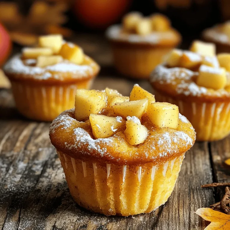 - 1 cup apple cider - 2 cups all-purpose flour - 1 teaspoon baking powder - 1 teaspoon baking soda - 1 teaspoon ground cinnamon - 1/2 teaspoon nutmeg - 1/4 teaspoon salt - 1/2 cup granulated sugar - 1/4 cup brown sugar, packed - 1/2 cup unsalted butter, melted - 2 large eggs - 1 teaspoon vanilla extract - 1/2 cup apples, peeled and chopped - Muffin tin - Mixing bowls - Whisk - Spatula - Measuring cups and spoons Gather all these items before you start. Each ingredient plays a key role in making these muffins taste great. The apple cider gives the muffins a sweet and tangy flavor. The spices like cinnamon and nutmeg add warmth and comfort. The sugars create a lovely sweetness. The butter keeps the muffins moist and rich. Eggs help bind the mix, while apples add texture and freshness. Using the right tools is just as important. A muffin tin is essential for shaping the muffins. Mixing bowls help you combine the ingredients easily. A whisk mixes the dry ingredients well. A spatula helps fold everything together without overmixing. When you have all these ingredients and tools ready, you set yourself up for success. Enjoy the process, and soon, you will savor these delightful muffins! - Preheat your oven to 350°F (175°C). - Line a muffin tin with paper liners or grease muffin cups. - Bring the apple cider to a boil and reduce it to about 1/2 cup. - Allow it to cool slightly after reducing. - Whisk together dry ingredients in one bowl. - Combine wet ingredients in another bowl before mixing. - Fold wet and dry mixtures together carefully. - Fill muffin cups and bake for 18-20 minutes. - Check for doneness with a toothpick. Now let's dive a little deeper into these steps. First, when you preheat the oven, it helps the muffins rise better. The heat creates a nice dome shape. Lining the muffin tin makes cleanup easy and keeps muffins from sticking. Next, reducing the apple cider concentrates the flavor. Boiling it down brings out that sweet and tangy taste. Let it cool a bit so it won’t cook the eggs in the next step. For mixing, use a whisk to blend the dry ingredients well. This helps combine the flour, baking powder, and spices. In another bowl, mix the wet ingredients. This way, the sugar dissolves better. When you fold the mixtures, do it gently. Overmixing can make the muffins tough. Finally, fill each muffin cup to about 2/3 full. This gives them room to rise without spilling over. Bake until a toothpick comes out clean. This means they are ready to eat! Use room temperature ingredients for better mixing. This helps create a smooth batter. It also ensures even cooking. Avoid overmixing; this keeps your muffins light and fluffy. Overmixing can lead to dense muffins, which we want to avoid. Want to elevate the taste? Experiment with spices like cloves or ginger. These spices add warmth and depth. You could also try adding a streusel topping for added crunch. This gives your muffins a nice texture contrast. Dust the muffins with powdered sugar before serving. This adds a touch of sweetness and looks great. For the best taste, serve them warm. Warming brings out all the lovely flavors and makes each bite cozy and delightful. {{image_2}} You can make these muffins gluten-free. Simply swap the all-purpose flour for a gluten-free flour blend. This change keeps the texture light and tasty while catering to gluten sensitivities. For a vegan twist, use plant-based butter instead of regular butter. Replace eggs with flax eggs, which you can make by mixing ground flaxseeds with water. Use almond milk instead of regular milk. These swaps ensure everyone can enjoy this treat. To add more texture, mix in nuts or raisins. They give a nice crunch and extra flavor. You can also try different types of apples. Fuji or Gala apples can add sweetness, while tart apples give a zesty bite. Experiment with what you like best! Store your Apple Cider Donut Muffins in an airtight container. Keep them at room temperature for up to 3 days. This way, they stay fresh and tasty. If you want to keep them longer, freeze the muffins. They last for up to 3 months in the freezer. Just make sure they are in a good freezer bag or container. This helps prevent freezer burn. When you're ready to enjoy your muffins, you can reheat them. Use a microwave for a few seconds to warm them up. Or, place them in the oven for a few minutes. This makes them soft and cozy again. Insert a toothpick into the center. If it comes out clean, they’re done. This quick test helps you avoid underbaking. Perfectly baked muffins are soft and moist, not gooey. Yes, but it may alter the flavor slightly. Apple juice is sweeter, while cider adds a deep, rich taste. If you prefer a milder flavor, apple juice works. Just remember that the unique cider notes might be lost. Dust with powdered sugar or roll in cinnamon sugar for extra flavor. This simple touch makes them look fancy and taste even better. Serve warm for a cozy treat that everyone will love. Yes, they can be made a day ahead and stored properly. Keep them in an airtight container at room temperature. This way, you can enjoy fresh muffins on busy mornings without stress. Honeycrisp or Granny Smith apples add great flavor and texture. Honeycrisp gives a sweet crunch, while Granny Smith offers tartness. Mixing different kinds can enhance the taste and make your muffins even more special. These apple cider donut muffins are simple, fun, and delicious. We explored the key ingredients, tools, and steps to bake them perfectly. I shared tips to enhance flavor and texture and suggested convenient storage methods. Remember, you can also make gluten-free or vegan options. Enjoy these warm, dusted with powdered sugar or cinnamon sugar. They’ll be a hit no matter the occasion. Happy baking!