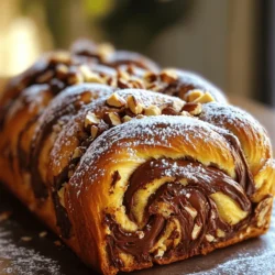 - 4 cups all-purpose flour - 2 tablespoons sugar - 1 teaspoon salt - 2 teaspoons instant yeast - 1 cup whole milk, warmed to 110°F (43°C) - 2 large eggs - 1/4 cup unsalted butter, melted - 1 cup chocolate hazelnut spread (like Nutella) - 1/2 cup finely chopped hazelnuts - 1 egg (for egg wash) - 1 tablespoon water (for egg wash) - Optional: powdered sugar for dusting The first step in making a delicious chocolate hazelnut babka is gathering the right ingredients. Each item plays a role in creating that soft, sweet, and rich flavor. Start with all-purpose flour. It gives the dough structure. You will need four cups for this recipe. Sugar adds sweetness and helps with browning. You need two tablespoons. Next, salt is key to balance the sweetness. Just one teaspoon will do. Instant yeast helps the dough rise. Use two teaspoons for a nice, fluffy texture. Now, let’s talk about milk. Whole milk warms to 110°F (43°C). This warmth helps activate the yeast. Use one cup. You will need two large eggs to bind everything together. Melted butter adds richness. A quarter cup is perfect. Now for the fun part, the filling! You will need one cup of chocolate hazelnut spread. It adds that dreamy flavor. Don’t forget the chopped hazelnuts for crunch. Half a cup gives the babka a nice texture. For the final touch, an egg wash helps give your babka a golden crust. Mix one egg with a tablespoon of water for this purpose. Lastly, if you want to impress, sprinkle some powdered sugar on top before serving. With these ingredients, you are ready to create a stunning and tasty babka. Enjoy the process and get ready for a treat! Start by mixing the dry and wet ingredients. In a large bowl, combine 4 cups of flour, 2 tablespoons of sugar, 1 teaspoon of salt, and 2 teaspoons of instant yeast. In another bowl, mix 1 cup of warmed milk (110°F), 2 large eggs, and 1/4 cup of melted butter. Slowly pour the wet mix into the dry mix. Stir until you form a sticky dough. Next, transfer this dough to a floured surface. Knead it for about 8 to 10 minutes. You want it to feel smooth and elastic. Place the dough in a greased bowl, cover it with a damp cloth, and let it rise. Find a warm spot. Let it rise for 1 to 2 hours, or until it doubles in size. Once the dough has risen, punch it down. Roll it out into a rectangle, about 16 by 24 inches, on a floured surface. Spread 1 cup of chocolate hazelnut spread over the dough. Leave a small border around the edges. Sprinkle 1/2 cup of chopped hazelnuts over the spread. Now, starting from the long edge, roll the dough tightly into a log. Pinch the edges to seal it. Slice the log in half lengthwise to see the swirls. Twist the two halves together and place them in a greased loaf pan. Cover the loaf pan with a cloth and let it rise again for 30 to 45 minutes until puffy. While it rises, preheat your oven to 350°F. In a small bowl, whisk together 1 egg and 1 tablespoon of water for the egg wash. Brush this mix over the top of the babka for a golden finish. Bake the babka in the preheated oven for 30 to 35 minutes. Look for a golden brown top. To check if it's done, insert a toothpick. If it comes out clean, it’s ready. Let it cool in the pan for 10 minutes, then move it to a wire rack. Dust with powdered sugar if you like, and enjoy your delicious babka! Kneading is key to great dough. Aim for about 8-10 minutes of kneading. You want it smooth and elastic. To check if your dough is ready to rise, perform the "poke test." Gently poke the dough. If it springs back slowly, it’s ready. Cover it and let it rise in a warm spot until it doubles in size. When spreading the chocolate hazelnut mix, use a spatula. Start from the center and move outward. This helps you cover the dough evenly. Leave a small border to prevent overflow. For a twist, try filling with almond butter or fruit preserves. You can even mix in spices like cinnamon for extra flavor. Babka is great warm or at room temperature. Slice it thick for a hearty treat. You can dust it with powdered sugar for a pretty touch. Pair your babka with coffee or hot chocolate. A scoop of vanilla ice cream on the side makes it extra special. Enjoy with family or friends for a cozy treat! {{image_2}} You can switch up the flavor of your babka easily. Try using different nut spreads. Almond or cashew spread adds a unique taste. You could also mix in spices. Cinnamon or cardamom gives a warm twist. Adding fruit can work wonders too. Consider using mashed bananas or chopped apples. They add moisture and sweetness. If you want a gluten-free babka, choose the right flour. Almond flour or a gluten-free blend works well. You will need to adjust the yeast too. Add a bit more yeast to help it rise. Keep an eye on moisture. Gluten-free dough may need extra liquid. A splash of milk or water can help. Making mini babkas is a fun idea. To do this, roll out smaller pieces of dough. Use a 12x12 inch square instead of a large rectangle. After spreading the filling, roll each piece tightly. Cut them into smaller logs. Place these in muffin tins. Bake them for about 20-25 minutes. Check for a golden color to know they’re done. These bite-sized treats are great for sharing! To keep your chocolate hazelnut babka fresh for a few days, wrap it in plastic wrap. This helps trap moisture and keeps it soft. You can also place it in an airtight container. Store it at room temperature away from direct sunlight. Enjoy it within three days for the best taste and texture. If you need to store babka for longer, freezing is a great option. Wrap the babka tightly in plastic wrap, then in aluminum foil. This keeps out air and helps prevent freezer burn. You can freeze it for up to three months. When you're ready to enjoy it, thaw it overnight in the fridge. For the best taste, warm the babka in the oven at 350°F (175°C) for about 10 minutes. This brings back its soft texture and rich flavor. Chocolate hazelnut babka lasts about three days at room temperature. If stored properly, it can last up to three months in the freezer. Enjoy it fresh for the best experience! To check if your babka is done, use a toothpick. Insert it into the center of the loaf. If it comes out clean, your babka is ready. Also, look for a golden-brown top. This color shows the sugars caramelized, giving a sweet crust. Yes, you can prep your babka in advance. Make the dough and let it rise. After shaping it, cover and store it in the fridge overnight. The next day, let it come to room temperature before baking. This saves time on busy days. To reheat leftover babka, wrap it in aluminum foil. Place it in a preheated oven at 350°F for about 10-15 minutes. This warms it without drying it out. You can also microwave slices for about 15 seconds for a quick treat. Enjoy your delicious leftovers! Making chocolate hazelnut babka is fun and rewarding. You learned about the key ingredients, the step-by-step instructions, and tips to perfect your dough. Exploring flavor variations and storage helps you get the best from your babka. Whether you bake it for yourself or share it, you’ll impress everyone. Don’t forget the fun of serving with your favorite drinks. Enjoy this tasty treat and keep experimenting with your creations. Happy baking!