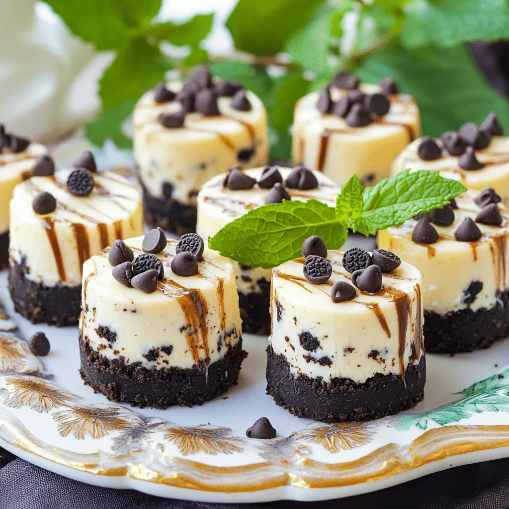 To make No-Bake Cookies and Cream Cheesecake Bites, you need the right ingredients. Here’s what you will need: - 1 cup Oreo cookies, crushed - 2 tablespoons unsalted butter, melted - 8 oz cream cheese, softened - 1/2 cup powdered sugar - 1/2 teaspoon vanilla extract - 1 cup whipped cream (or whipped topping) - 1/4 cup mini chocolate chips (optional) - Extra crushed Oreos for topping These ingredients come together to create a creamy, cookie-filled treat. The Oreo cookies give a rich flavor, while the cream cheese adds creaminess. The whipped cream makes it light and fluffy. I love using fresh ingredients. Make sure your cream cheese is at room temperature. This helps it mix smoothly. If you want a little crunch, toss in the mini chocolate chips. They add fun texture to each bite. Remember, you can adjust the toppings. If you want to go wild, add some extra crushed Oreos on top. They make for a great presentation and taste. Enjoy the process of gathering your ingredients; it sets the stage for your delicious creation! Start by mixing the crushed Oreo cookies with melted butter in a bowl. Make sure the crumbs are well coated. This step is key to a tasty crust. Next, take about a tablespoon of this mixture and pack it into mini muffin liners or silicone molds. Press down firmly to form a solid base. This will hold your cheesecake bites together. In a clean bowl, beat the softened cream cheese until it is smooth. This will be the creamy heart of your bites. Once smooth, add the powdered sugar and vanilla extract. Mix until everything is well combined. This creates a sweet and flavorful cheesecake mix. Now, gently fold the whipped cream into the cream cheese mixture. This makes the filling light and fluffy. If you'd like, you can also fold in mini chocolate chips at this point. They add a nice crunch! Carefully spoon the cheesecake mixture on top of the Oreo crusts. Fill each one to the top and smooth the surfaces with a spatula. For a fun touch, sprinkle extra crushed Oreos on each cheesecake bite. Place the filled molds in the refrigerator. Chill for at least 2-3 hours until they are firm. Once set, carefully remove the cheesecake bites from the molds. For a beautiful presentation, arrange them on a decorative platter. You might drizzle chocolate sauce over them and add fresh mint leaves for color. This will wow your guests! To get a smooth and creamy cheesecake, start by properly softening your cream cheese. Leave it at room temperature for about 30 minutes. This helps it blend well. After softening, beat it in a bowl until it is nice and smooth. When you add the whipped cream, fold it into the cream cheese mix. This keeps it light and fluffy. Do not mix it too hard; you want to keep all the air in. If you mix too much, the texture will be dense. Garnishing makes your cheesecake bites look amazing. Adding mint leaves gives a fresh look and taste. Place a mint leaf on top of each bite for color. You can also drizzle chocolate sauce on the bites. Melt some chocolate and use a spoon to swirl it over the cheesecake. This adds sweetness and style. The best way to serve these cheesecake bites is on a pretty platter. Arrange them neatly and drizzle with chocolate for a stunning view. Pair your cheesecake bites with cold milk or coffee. Both drinks enhance the sweet flavors and make a perfect match. Enjoy sharing these bites with friends or family! {{image_2}} You can switch up the base by using different cookies. Try Nutter Butter for a peanut butter twist or graham crackers for a classic taste. Each cookie brings a unique flavor to the bites. You can also add flavored extracts. For example, a hint of almond extract makes a nice change. Toppings can also enhance the flavor. Use crushed peppermint candies for a festive touch or drizzle with caramel sauce for extra sweetness. For gluten-free options, use gluten-free cookies. There are many brands available that taste great. For those who need dairy-free alternatives, opt for dairy-free cream cheese and whipped cream. Make sure to check the labels to find suitable products. These adjustments keep the bites delicious and safe for everyone to enjoy. You can make larger cheesecake bites for a more filling treat. Use regular muffin liners instead of mini ones. If you want to create mini cheesecakes, use small molds. Silicone molds can shape them into fun designs. No matter the size, these bites stay delightful and fun. To keep your no-bake cookies and cream cheesecake bites fresh, store them in the fridge. Use an airtight container to prevent them from drying out or absorbing other flavors. They will last for about 5 to 7 days. If you want to enjoy them later, consider freezing them. Freezing these cheesecake bites is easy. First, let them chill in the fridge until firm. Then, remove them from the molds and place them in a single layer on a baking sheet. Freeze until solid, then transfer them to a freezer-safe bag or container. When you're ready to eat, thaw them in the fridge for a few hours. Avoid thawing at room temperature to keep the texture smooth. Yes, you can make these cheesecake bites a day or two in advance. Just chill them well. This lets the flavors blend nicely. Store them in the fridge until you are ready to serve. You can use half-and-half or whole milk as a substitute. For a lighter option, try Greek yogurt. Each will change the texture a bit but will still taste great. Absolutely! You can use any cookies you like. Try chocolate chip cookies, graham crackers, or even peanut butter cookies. Each choice gives a new flavor twist. To prevent sticking, use silicone molds or line plastic ones with parchment paper. Also, lightly grease the molds with cooking spray before adding the crust. This makes it easier to pop them out later. You can now create tasty cheesecake bites using simple ingredients like Oreos and cream cheese. This recipe guides you through each step, from mixing the cookie base to chilling the bites. I've shared tips for texture and decoration to help you impress your guests. Feel free to explore different flavors and adjust for dietary needs. Remember to store any leftovers correctly or freeze them for later. Enjoy your delicious creations and share them with friends!