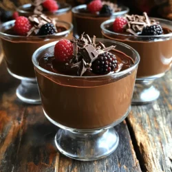- 1 cup Greek yogurt - 1 cup dark chocolate chips - 2 tablespoons honey or maple syrup - 1 teaspoon vanilla extract - A pinch of sea salt The main stars of our Greek yogurt chocolate mousse are simple yet rich. Greek yogurt gives it a creamy texture with a nice tang. I recommend using full-fat yogurt for the best taste. Dark chocolate chips add deep, rich flavor. Aim for chips that are at least 70% cacao for an intense chocolate experience. Sweeteners like honey or maple syrup bring just the right amount of sweetness. You can adjust these to suit your taste. A splash of vanilla extract adds warmth and depth. Finally, a pinch of sea salt enhances all the flavors. - Shaved chocolate - Fresh berries - Nuts You can elevate your mousse with a few toppings. Shaved chocolate adds a fancy touch and extra chocolate flavor. Fresh berries, like raspberries or strawberries, bring a fruity brightness. Nuts add crunch and texture. Feel free to mix and match these toppings to make your dessert unique. They not only look great but also taste amazing! To melt chocolate, you have two easy methods. Method using microwave: 1. Place dark chocolate chips in a microwave-safe bowl. 2. Heat in 30-second bursts. 3. Stir after each burst until the chocolate is smooth. Method using double boiler: 1. Fill a pot with a little water. 2. Place a heat-safe bowl over the pot. 3. Heat on low until the chocolate melts. In a medium bowl, combine Greek yogurt and sweeteners. I prefer honey, but maple syrup works too. Mix until it’s smooth and creamy. Next, add one teaspoon of vanilla extract and a pinch of sea salt. This step adds flavor and balances the sweetness. Now, gently fold the melted chocolate into the yogurt mixture. Use a spatula to combine them carefully. You want a uniform mousse without losing air. Taste the mousse. If you want it sweeter, add more honey or maple syrup. Mix again until you reach your desired taste. Spoon the mousse into individual serving dishes. Make sure to leave some space at the top. Cover the dishes with plastic wrap. Chill in the fridge for at least one hour. This time lets the mousse set and develop flavors. You can prepare it a day in advance for even better taste. Before serving, add your favorite toppings. Shaved chocolate, fresh berries, or nuts make it visually appealing and tasty! Using full-fat Greek yogurt is key for a rich mousse. It gives a creamy and smooth finish. Low-fat options may make it too runny. Next, let your melted chocolate cool a bit. This step stops the yogurt from curdling. Mixing warm chocolate can lead to a lumpy texture. Always fold the chocolate gently into the yogurt. This creates a light and airy mousse. Taste your mousse before serving. You may want to adjust the sweetness. If it’s too bitter, add more honey or maple syrup. Start with one tablespoon at a time. Remember, dark chocolate can vary in sweetness. If you prefer a different sweetener, try agave or stevia. Each will change the flavor slightly, so choose what you like best. Serving your mousse in small cups adds charm. You can use clear glasses to show off the layers. Top with shaved chocolate for a fancy look. Fresh berries add color and a burst of flavor. Nuts give a nice crunch and texture. Don't forget to sprinkle some sea salt on top for contrast. Each garnish adds a unique touch to your dessert. {{image_2}} You can change the taste of your mousse easily. Adding coffee or espresso gives a nice kick. Just mix in a teaspoon or two of instant coffee granules with the melted chocolate. This adds depth and richness. You can also try fruit purees. Blend berries or bananas and fold them into the mousse. This not only adds flavor but also makes it a bit healthier. If you want a vegan version, swap Greek yogurt for silken tofu. Blend it until smooth. Use dairy-free dark chocolate instead of regular chocolate. For a low-calorie option, choose low-fat Greek yogurt. You can also substitute honey with a low-calorie sweetener like stevia. This helps keep the flavor while cutting calories. You can easily change the recipe size. If you want more servings, just double the ingredients. For fewer servings, cut them in half. Use small cups for portion control. This makes it easy to enjoy without overdoing it. Each serving can be a little treat that feels special. To keep your Greek yogurt chocolate mousse fresh, follow these tips: - Place the mousse in airtight containers. - Use glass or plastic containers for best results. - Make sure the lids fit snugly to prevent air exposure. - If you plan to add toppings, store them separately. This mousse can stay tasty for up to five days in the fridge. - Look for any off smells or changes in texture. - If you see any mold, toss it immediately. - For best flavor, enjoy it within three days. Using non-fat Greek yogurt will change the mousse's texture. It may not be as rich or creamy. Full-fat yogurt adds a nice, smooth feel. The flavor will also be less bold. For best results, stick with full-fat Greek yogurt. Yes, this recipe is great for meal prep. You can make it a day ahead. Just store it in the fridge. This helps the flavors mix well. It also sets nicely, giving you a perfect mousse. To make this mousse dairy-free, use coconut yogurt instead of Greek yogurt. For the chocolate, choose dairy-free dark chocolate chips. This way, you keep the creamy texture without dairy. You can still enjoy a delicious treat! This blog post covered an easy recipe for a delicious yogurt mousse. We looked at the main ingredients, like Greek yogurt and dark chocolate, and optional toppings to enhance flavor. I shared step-by-step instructions, some helpful tips, and variations to try. You can adjust sweetness and serve it in fun ways. This mousse is not only tasty but also customizable. Experiment with flavors and toppings. Enjoy making this simple yet delightful dish. It's a treat that everyone will love!