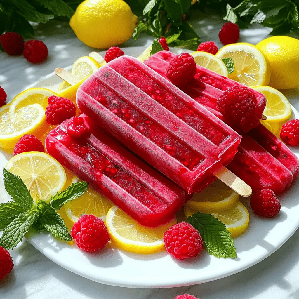 To create the most delightful Raspberry Lemonade Popsicles, gather these fresh ingredients: - 2 cups fresh raspberries - 1 cup freshly squeezed lemon juice (about 4-6 lemons) - 1 cup water - 1/2 cup honey or agave syrup (adjust to taste) - 1/2 cup lemon-lime soda (for a fizzy twist, optional) These ingredients blend together to form a tasty and refreshing treat. Fresh raspberries provide a sweet and tart flavor. The lemon juice adds a vibrant zing. Honey or agave syrup sweetens the mix, making it perfect for hot days. While the base recipe is fantastic, you can take it up a notch with garnishes and add-ins: - Lemon slices - Whole raspberries Adding these to your popsicle molds not only enhances flavor but also makes your popsicles look pretty. They bring a burst of color and a fun surprise when you bite into them. Plus, they add extra natural sweetness. You can switch up the sweeteners based on your taste or dietary needs. Here are some options: - Maple syrup - Coconut sugar - Stevia Each sweetener brings a unique flavor. You may want to adjust the amount, so taste as you go. If you love a fizzy popsicle, try adding the lemon-lime soda after blending. This adds a fun, bubbly twist to your treat. To start, gather all your ingredients. You will need 2 cups of fresh raspberries, 1 cup of freshly squeezed lemon juice, 1 cup of water, and 1/2 cup of honey or agave syrup. You can also add 1/2 cup of lemon-lime soda for a fizzy twist if you’d like. 1. Place the raspberries, lemon juice, water, and honey in a blender. 2. Blend the mixture until it is smooth. While blending, pause to taste the mixture. If it’s too tart, add more honey or syrup. This way, you can adjust the sweetness to your liking. If you decide to add lemon-lime soda, do it gently after blending. This keeps the fizz intact and makes your popsicles light and bubbly. Once you have your smooth mixture, it’s time to pour it into popsicle molds. Leave a little space at the top for the mixture to expand as it freezes. If you want to make your popsicles look nice, drop in a few lemon slices and whole raspberries in each mold. Insert the popsicle sticks and place the molds in the freezer. Let them freeze for at least 4 to 6 hours. To remove the popsicles, run warm water over the outside of the molds for a few seconds. This will help loosen the popsicles for easy removal. Enjoy your homemade raspberry lemonade popsicles! To make the best raspberry lemonade popsicles, follow these key tips: - Use fresh raspberries for the best flavor. - Squeeze lemons yourself for fresh juice. - Adjust honey or agave syrup to your taste. - Pour the mixture into molds, leaving room for expansion. - Add lemon slices or whole raspberries for a fun look. Here are some common mistakes to steer clear of: - Not blending the mixture enough. It should be smooth. - Overfilling the molds. Leave space at the top. - Forgetting to taste the mixture. Adjust sweetness as needed. - Using too much soda if you want a fizzy twist. A little goes a long way. You can easily change the flavor of your popsicles. Here are some ideas: - Swap raspberries for strawberries or blueberries. - Mix in other fruits like peaches or mango. - Try adding herbs like mint for a fresh taste. - Use sparkling water instead of soda for a lighter version. - Experiment with flavored syrups or juices for unique twists. {{image_2}} You can mix things up with different fruits. Try strawberry lemonade popsicles. Just swap the raspberries for fresh strawberries. You can also use mixed berries. Combine raspberries, blueberries, and blackberries for a colorful treat. Each fruit brings its own flavor, making them fun to taste! For a dairy-free or vegan popsicle, use agave syrup instead of honey. This sweetener works great and keeps it plant-based. Also, check if your soda is vegan-friendly. This way, everyone can enjoy these refreshing popsicles on a hot day! Herbs can add a nice twist. Try adding mint or basil to your mix. Just blend a few leaves with the fruit. Mint gives a cool taste, while basil adds a sweet, spicy note. You can also add a splash of vanilla for a different flavor. These small changes make the popsicles unique and exciting! To keep your Raspberry Lemonade Popsicles fresh, store them in an airtight container. Use a sealable plastic bag or a popsicle mold with a lid. This helps prevent freezer burn, which can ruin the taste. Make sure to remove as much air as possible before sealing. It’s best to put them in the coldest part of your freezer. Raspberry Lemonade Popsicles can last up to two months in the freezer. To maintain quality, label the container with the date. Avoid leaving them out at room temperature for too long, as this can cause them to melt and refreeze, affecting texture and flavor. Always freeze them until solid, which takes about 4-6 hours. When you are ready to enjoy a popsicle, thaw it slightly for easier removal. Run warm water over the outside of the mold for a few seconds. This helps loosen the popsicle without melting it too much. For a fun serving idea, place them on a plate with mint leaves or in a tall glass. Garnish with extra raspberries and lemon slices for a lovely look. Enjoy your refreshing treat! You don’t need an ice cream maker for these popsicles. Just blend the ingredients in a blender. You can mix fresh raspberries, lemon juice, water, and honey or agave syrup. Blend until it is smooth. Then, pour the mixture into popsicle molds. Freeze them for at least 4-6 hours until they are solid. It’s that easy! Yes, you can use frozen raspberries! They work well for this recipe. Just let them thaw a bit before blending. This will help the raspberries blend easily. If you use frozen berries, your popsicles may be a bit slushier. However, they will still taste great and be refreshing! To remove popsicles, run warm water over the outside of the molds for a few seconds. This will help loosen the popsicles. Be careful not to get water on the popsicles themselves. If they still stick, let them sit for a minute and try again. Enjoy your popsicles once they are out! You learned how to make delicious raspberry lemonade popsicles. We covered essential ingredients, step-by-step instructions, and tips for success. You can customize flavors and avoid common mistakes. Plus, we discussed storage tips to keep your popsicles fresh. Making these treats is simple and fun. Enjoy experimenting with different fruits and flavors. Use this guide to make your popsicle game stronger. Your taste buds will thank you!