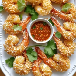 - 1 lb large shrimp, peeled and deveined - 1 cup shredded coconut (sweetened or unsweetened) - 1/2 cup panko breadcrumbs - 1/2 cup all-purpose flour - 2 large eggs - 1 teaspoon garlic powder - 1 teaspoon paprika - Salt and pepper to taste - Cooking spray To make tasty air fryer coconut shrimp, you need fresh ingredients. Start with large shrimp. They should be peeled and deveined for best texture. Use sweetened coconut for a hint of sweetness. Panko breadcrumbs give a nice crunch. All-purpose flour helps the coating stick. Eggs bind the coating together. Garlic powder and paprika add flavor. Don't forget salt and pepper for taste. Lastly, cooking spray prevents sticking in the fryer. Each ingredient plays a role in making this dish crispy and flavorful. The combination creates a perfect blend of textures and tastes. You can mix and match ingredients for your twist. Enjoy cooking! Start by preheating your air fryer to 400°F (200°C). This step is crucial. It ensures that the shrimp cook evenly and become crispy. Preheating takes about 5 minutes. Next, set up your breading station. You need three shallow bowls: - One with 1/2 cup all-purpose flour. - One with 2 large beaten eggs. - One with a mix of 1 cup shredded coconut, 1/2 cup panko breadcrumbs, 1 teaspoon garlic powder, 1 teaspoon paprika, salt, and pepper. Mix the coconut-panko mixture well. This will be the tasty coating for your shrimp. Now, it’s time to coat the shrimp. Take each shrimp and dip it into the flour. Shake off any extra flour. Then, dip it into the beaten eggs. Make sure it’s fully coated. Finally, roll the shrimp in the coconut-panko mixture. Press gently to help it stick well. This coating gives the shrimp its crunchy texture. Lightly spray the air fryer basket with cooking spray. This helps prevent sticking. Place the coated shrimp in the basket. Make sure to leave space between each piece. This allows hot air to circulate and cook the shrimp evenly. Air fry the shrimp for 8 to 10 minutes. Flip them halfway through the cooking time. Keep an eye on them to avoid over-browning. Once they are golden and crispy, they are ready to enjoy! To make your coconut shrimp crispy, you need to follow a few key steps. First, ensure the shrimp are dry before breading. Pat them down with a paper towel. This helps the coating stick better and avoids a soggy texture. When you coat the shrimp, use even layers. Dip the shrimp in flour, then eggs, and finally in the coconut-panko mix. Make sure to press gently so the coating sticks well. In the air fryer, avoid overcrowding. Place the shrimp in a single layer. This allows hot air to circulate freely, giving you that desired crispiness. Adding spices can elevate your coconut shrimp. You can mix in extra spices like cayenne pepper for heat or lemon zest for brightness. If you want, marinate the shrimp in lime juice for a tangy kick before breading. You can also use flavored breadcrumbs, such as garlic or Italian herbs. These small tweaks add depth and fun to the dish. Serving your coconut shrimp is a chance to get creative. A sweet chili sauce pairs perfectly for dipping. You can also try mango salsa for a fruity twist. For garnishing, sprinkle fresh cilantro on top for color and freshness. Serve the shrimp on a platter with lime wedges for a zesty touch. This makes your dish not only tasty but also visually appealing. {{image_2}} You can make coconut shrimp without eggs. Instead of eggs, use milk or a non-dairy option like almond milk. You can also use a mixture of cornstarch and water. This creates a sticky coating for the shrimp. Dip the shrimp in your chosen liquid. Then roll them in the coconut-panko mix. This option is great for those with egg allergies. Want some heat? Add chili powder, cayenne, or hot sauce to the breading mix. You can mix one teaspoon of chili powder into the coconut-panko mixture. If you like it spicier, try adding more. For extra flavor, consider using jalapeños or sriracha sauce in your dipping sauce. This will give your shrimp a zesty kick. You can play around with different coatings. Oats can replace panko for a heartier texture. Simply pulse rolled oats in a blender for a finer texture. Cornmeal is another fun option. It gives a crunchy bite to the shrimp. Mix and match these coatings to find your favorite! To keep your air fryer coconut shrimp fresh, store them in an airtight container. Place the shrimp in the fridge if you plan to eat them soon. For longer storage, freeze them. Make sure to separate layers with parchment paper to avoid sticking. This method helps keep the shrimp crispy. To reheat the shrimp and keep them crispy, use your air fryer. Set it to 350°F (175°C). Place the shrimp in a single layer. Heat for around 5 minutes. This keeps the coating crunchy and warms the shrimp all the way through. When stored properly, coconut shrimp last about 3 days in the fridge. If frozen, they can last up to 2 months. Just remember that the longer they sit, the more the texture changes. Enjoy them while they are fresh for the best taste! Yes, you can use frozen shrimp. Just remember to thaw them first. To thaw, place the shrimp in cold water for about 15-20 minutes. Pat them dry with a paper towel before breading. Fresh shrimp can taste better, but frozen shrimp works well, too. The key is to ensure they are dry, so the coating sticks nicely. Coconut shrimp tastes great with several sauces. Here are some popular choices: - Sweet chili sauce adds a nice kick. - Mango salsa gives a sweet and fresh touch. - A tangy lime aioli can enhance the flavor. Feel free to mix and match these options to find your favorite! You can tell when shrimp is done by looking for a few signs: - The shrimp should turn pink and opaque. - The coating should be golden brown and crispy. - If you cut one open, the meat should be firm and not translucent. Cook time is about 8-10 minutes, so keep an eye on them to avoid overcooking! In this post, we explored how to make delicious coconut shrimp using an air fryer. We covered the key ingredients, step-by-step instructions, and tips for perfect results. You learned how to achieve crispiness and enhance flavors with fun variations. Also, I shared storage tips to enjoy leftovers later. Now, you have all the tools to create this tasty dish. You can impress friends and family with your cooking skills! Enjoy your coconut shrimp and have fun experimenting with flavors.