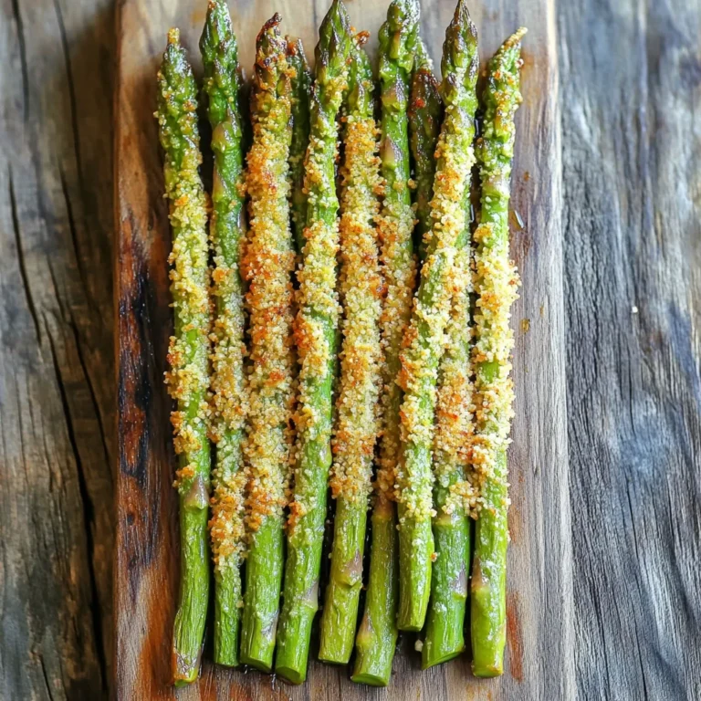 - Fresh asparagus - Grated Parmesan cheese - Breadcrumbs - Seasonings (garlic powder, paprika, black pepper, salt) - Eggs - Olive oil spray For this tasty treat, you need fresh asparagus. Look for bright green spears with tight tips. The next key ingredient is grated Parmesan cheese. This cheese gives a rich flavor and a lovely crust. Use panko breadcrumbs for extra crunch. They make the fries crispier than regular breadcrumbs. You’ll also need some simple seasonings. Garlic powder brings a nice aroma. Paprika adds a bit of warmth and color. Black pepper and salt enhance the flavors too. Two large eggs help the coating stick. Lastly, a light spray of olive oil ensures a golden finish. Gather all these ingredients before you start cooking. This way, you can work quickly and keep the fun going! First, preheat your air fryer to 400°F (200°C). This step is key. It ensures the fries cook evenly. A hot air fryer gives that nice crispy texture. Without this step, your fries might not turn out as crunchy. Next, grab a shallow bowl. In it, mix together the grated Parmesan cheese and breadcrumbs. Add garlic powder, paprika, black pepper, and salt. Stir well until everything is blended. This mixture will give the fries a tasty crust. Now, take your trimmed asparagus. Dip each spear into the beaten eggs. Make sure each piece is fully coated. After that, roll the asparagus in the breadcrumb mixture. Press lightly so the coating sticks well. This step makes your fries crispy and flavorful. Arrange the coated asparagus in a single layer in the air fryer basket. You might need to cook them in batches. Spray the asparagus fries lightly with olive oil. This helps them crisp up nicely. Cook for 8-10 minutes. Shake the basket halfway through for even cooking. You'll know they’re done when they turn golden and crunchy. Once cooked, remove the asparagus fries from the air fryer. Serve them hot for the best taste. You can dip them in your favorite sauce. They pair well with ranch or a spicy aioli. Enjoy your crispy delight! Pick fresh asparagus for the best taste. Look for firm, bright green stalks. The tips should be tight and not wilted. Thin spears work well for crispy fries, but feel free to use medium ones. Just make sure they are not woody. To get that perfect crunch, use panko breadcrumbs. They create a lighter and crispier coating than regular breadcrumbs. Don't skip the olive oil spray! A light mist helps the coating crisp up nicely. Shake the basket halfway for even cooking. Do not overcrowd the air fryer basket. This can lead to soggy fries. Instead, cook in batches for the best results. Also, ensure the asparagus is well-coated in the egg and breadcrumb mixture. If the coating falls off, try pressing it on more firmly. {{image_2}} You can switch up the cheese in this recipe. Try using cheddar for a sharper taste. Mozzarella gives a nice melt and stretch. For a tangy flavor, go for feta or goat cheese. Each cheese brings its own twist, making the fries fun and unique. Feel free to experiment with seasonings. If you like heat, add cayenne pepper or chili powder. For a fresh taste, try lemon zest or fresh herbs like thyme or oregano. You can also use Italian seasoning for a classic flavor boost. Mix and match to find your favorite! Asparagus is great, but you can use other veggies too. Zucchini sticks work well and become crispy. Carrot strips or sweet potato fries are tasty choices too. Just adjust the cooking time based on the thickness of the veggie. Enjoy the variety! After you enjoy your Air Fryer Parmesan Asparagus Fries, store any leftovers in an airtight container. Make sure to let them cool before sealing. They will stay fresh in the fridge for about 2-3 days. Keeping them in a single layer helps maintain their crispy texture. When you’re ready to enjoy the leftovers, reheating is key. Use your air fryer for the best result. Set it to 350°F (175°C) and heat for about 3-5 minutes. This keeps them crispy and warm. You can also use an oven, but the air fryer works best. If you want to save them for later, freezing is possible. Lay the fries on a baking sheet in a single layer to freeze. Once frozen, transfer them to a freezer bag. They can stay frozen for up to 2 months. When you’re ready to eat, cook them straight from the freezer. Increase the cooking time by a few minutes to ensure they cook through. Yes, you can skip the breadcrumbs. You can use finely crushed nuts or seeds instead. Almond flour or ground flaxseed can also work. These options add flavor and crunch, making your asparagus fries unique. If you want a gluten-free version, this swap is perfect. Cook asparagus fries for 8 to 10 minutes in the air fryer. Set the temperature to 400°F (200°C). Shake the basket halfway through to ensure even cooking. The fries will turn golden and crispy. Keep an eye on them to avoid burning. Parmesan asparagus fries pair well with many dishes. Serve them with dipping sauces like ranch or spicy mayo. They also complement grilled chicken or fish. For a complete meal, add a fresh salad or some roasted potatoes. Enjoy these fries as a tasty side or snack! This blog post walks you through making tasty air fryer asparagus fries. You learned about essential ingredients like fresh asparagus and Parmesan cheese. The steps for coating and cooking were easy to follow. I shared tips for choosing the best asparagus and avoiding mistakes. You can also explore variations with different cheeses and vegetables. In closing, air fryer asparagus fries are a fun and healthy snack. Enjoy experimenting with this recipe and make it your own!