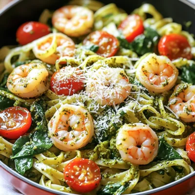 One-Pot Creamy Pesto Shrimp Linguine Delight