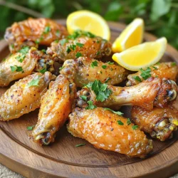 - 2 pounds chicken wings, separated at the joints - 2 tablespoons olive oil - 2 tablespoons lemon pepper seasoning - 1 teaspoon garlic powder - 1 teaspoon onion powder - 1 teaspoon smoked paprika - Zest of 1 lemon - Fresh parsley, chopped - Lemon wedges for serving When making Air Fryer Lemon Pepper Wings, the key ingredients shine. Chicken wings are the star, bringing a juicy base. Using olive oil ensures a crispy finish. Lemon pepper seasoning adds the bright flavor we crave. To enhance the taste, we add garlic powder, onion powder, and smoked paprika. Each spice adds depth to the dish. The garlic powder gives a nice kick, while onion powder adds sweetness. Smoked paprika offers a subtle smokiness that rounds out the flavor. For garnish, I love using lemon zest and freshly chopped parsley. The lemon zest brightens the dish, while parsley adds a fresh touch. Serve with lemon wedges for an extra burst of flavor. Enjoy every bite! - Patting dry for crispiness Start by patting the chicken wings dry with paper towels. This step is key for achieving crispiness. Moisture can make wings soggy. Dry wings can crisp up nicely in the air fryer. - Marinating the wings Next, grab a large bowl. Combine 2 tablespoons of olive oil, 2 tablespoons of lemon pepper seasoning, 1 teaspoon of garlic powder, 1 teaspoon of onion powder, 1 teaspoon of smoked paprika, and the zest of 1 lemon. Add a pinch of salt to the mix. Toss the chicken wings in this marinade. Make sure they are well-coated. For the best flavor, let them marinate for at least 30 minutes. If you can, marinate them overnight in the fridge. - Preheating the air fryer Now, preheat your air fryer to 380°F (190°C) for about 5 minutes. This helps cook the wings evenly and makes them crispy. - Air frying duration and shaking method Place the marinated wings in the air fryer basket in a single layer. Avoid overcrowding. Air fry the wings for 25-30 minutes. Halfway through, shake the basket. This ensures all sides get crispy. When done, the wings should look golden brown and crispy. - Transferring and garnishing Once cooked, carefully remove the wings from the air fryer. Transfer them to a serving platter. Sprinkle freshly chopped parsley on top for color and flavor. - Serving suggestions Serve the lemon pepper wings with lemon wedges on the side. The lemon adds a nice fresh zing. These wings are great as a snack or a meal. Enjoy them with your favorite dipping sauce or alongside crunchy veggies. To get the best crispiness, dry the wings well with paper towels. This step helps remove moisture, which can make wings soggy. Place the wings in a bowl and let them air dry for a bit if you can. Avoid overcrowding the air fryer basket. If you pack too many wings in, they won't cook evenly. This can lead to some wings being crispy while others are not. Cook in batches if needed to keep them in a single layer. The best marination time for flavor is at least 30 minutes. This allows the spices to soak into the wings. For even better taste, marinate overnight in the fridge. This gives the flavors time to deepen and mix well. Different air fryer models may cook at slightly different speeds. If you have a smaller air fryer, you may need to adjust the cooking time. Start with 25 minutes and check for doneness. To check if the wings are done, look for a golden color and crispy skin. You can use a meat thermometer; the internal temperature should reach 165°F (74°C). This ensures they are safe to eat and perfectly cooked. {{image_2}} Lemon pepper wings are great, but you can mix it up! Here are some tasty ideas: - Honey lemon pepper wings: Add two tablespoons of honey to the marinade. This gives your wings a sweet and zesty kick. The honey balances the tanginess of the lemon. You’ll love this flavor blend! - Spicy lemon pepper wings: For a fiery twist, mix in one teaspoon of cayenne pepper or red pepper flakes. This adds heat that pairs well with the lemon flavor. Just a little spice makes a big difference! Pairing sides can make your meal even better. Here are some great options: - Recommended sides: - Crispy fries - Coleslaw - Garlic bread - Veggie sticks with dip These sides complement the tangy taste of wings. You’ll find they make a fun meal! - Dipping sauce options: - Ranch dressing - Blue cheese dressing - Garlic aioli A good dipping sauce can elevate your wings. These options add creaminess to balance the crunch. If you don’t have an air fryer, don’t worry! You can still enjoy lemon pepper wings. Here’s how: - Oven-baking lemon pepper wings: Preheat your oven to 425°F (220°C). Place the wings on a baking sheet lined with parchment paper. Bake for 40-45 minutes, flipping halfway. This method gives you crispy wings too! - Deep frying for comparison: Heat oil in a deep fryer to 350°F (175°C). Fry the wings for about 10-12 minutes. This method creates a rich, crispy texture. It’s a classic way to make wings! These methods give you options to enjoy lemon pepper wings. Whether you air fry, bake, or fry, they remain a tasty treat! After you enjoy your air fryer lemon pepper wings, store any leftovers properly. First, let the wings cool down to room temperature. This keeps them fresh and tasty. Use airtight containers to avoid moisture. Glass or plastic containers with tight lids work best. This helps keep the wings crispy and prevents any unwanted smells. To enjoy your wings again, reheating them in the air fryer keeps them crispy. Preheat the air fryer to 350°F (175°C). Place the wings in the basket and heat for about 5-7 minutes. Shake them halfway through for even warmth. If you don’t have an air fryer, you can use an oven. Set the oven to 350°F (175°C) and bake for about 10-15 minutes. If you want to save wings for later, freezing is a great option. First, let the cooked wings cool completely before freezing. Arrange them in a single layer on a baking sheet and freeze until solid. Then, transfer the wings to freezer bags or containers. This helps prevent freezer burn. To thaw, place the wings in the fridge overnight. Reheat in the air fryer or oven, as mentioned before. Enjoy your lemon pepper wings anytime! I recommend marinating chicken wings for at least 30 minutes. This time helps the wings soak up all the flavors. If you want even better taste, marinate them overnight in the fridge. The longer they sit, the more intense the lemon and spice flavors become. Yes, you can use frozen chicken wings. Just keep in mind that they need to be thawed first. You can thaw them in the fridge overnight or use the microwave. If you forget to thaw them, you can still cook them in the air fryer. Just add an extra 5-10 minutes to the cooking time. The best temperature to cook air fryer wings is 380°F (190°C). This temperature gives you crispy wings without burning them. If your wings are larger or smaller, adjust the cooking time by a few minutes. Always check for doneness to make sure they are cooked through. You now have everything you need to make tasty air fryer lemon pepper wings. We covered the key ingredients and steps for preparing, cooking, and serving these crispy delights. Remember to use fresh, quality ingredients for the best flavor. Explore different seasonings and variations to suit your taste. Store any leftovers properly, and reheating will keep them tasty. Enjoy cooking and sharing these wings with friends and family!