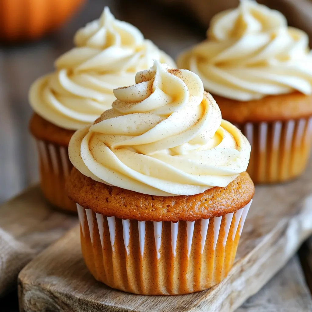 To make these tasty cupcakes, gather these key items: - 1 ½ cups all-purpose flour - 1 teaspoon baking powder - 1 teaspoon baking soda - ½ teaspoon salt - 1 tablespoon pumpkin spice mix (or a mix of cinnamon, nutmeg, and ginger) - ½ cup unsalted butter, softened - 1 cup granulated sugar - 2 large eggs - 1 cup canned pumpkin puree - 1 teaspoon vanilla extract - ½ cup strong brewed coffee, cooled These ingredients create a rich and moist cupcake that is full of fall flavors. The pumpkin spice mix adds warmth and a hint of sweetness. The brewed coffee enhances the flavors, making each bite delightful. To top off your cupcakes, you will need: - 4 oz cream cheese, softened - ½ cup unsalted butter, softened - 1 cup powdered sugar - 2 tablespoons milk - Extra pumpkin spice for garnish This frosting is creamy and smooth. The cream cheese gives it a tangy flavor that pairs well with the sweet cupcake. You can adjust the milk to make the frosting thicker or thinner based on your preference. Make sure to have the following tools on hand: - Muffin tin - Cupcake liners - Mixing bowls - Whisk - Electric mixer - Measuring cups and spoons - Toothpick for testing doneness - Wire rack for cooling These tools will help you mix, bake, and frost your cupcakes with ease. Having everything ready makes the process quick and fun! Enjoy baking these cozy treats. Start by preheating your oven to 350°F (175°C). Line a muffin tin with cupcake liners. This step keeps the cupcakes from sticking and makes cleanup easy. You will need twelve liners for this recipe. In a medium bowl, whisk together the dry ingredients. Measure and add 1 ½ cups of all-purpose flour, 1 teaspoon of baking powder, 1 teaspoon of baking soda, and ½ teaspoon of salt. Then, add 1 tablespoon of pumpkin spice mix. If you don't have pumpkin spice, use a mix of cinnamon, nutmeg, and ginger. Whisk until well combined and set this bowl aside. In a large mixing bowl, beat ½ cup of softened unsalted butter and 1 cup of granulated sugar together. Mix until light and fluffy, which takes about 3-4 minutes. Next, add 2 large eggs, one at a time, mixing well after each. Once combined, mix in 1 cup of canned pumpkin puree and 1 teaspoon of vanilla extract. Now, gradually add the dry mixture into the wet mixture. Alternate this with ½ cup of cooled, strong brewed coffee. Start and end with the dry ingredients. Mix until just combined; don’t over-mix. Divide the batter evenly among the prepared cupcake liners, filling each about 2/3 full. Bake in your preheated oven for 18-20 minutes. Check if they are done by inserting a toothpick into the center. If it comes out clean, they are ready! Let them cool in the tin for 5 minutes. After that, transfer the cupcakes to a wire rack to cool completely before frosting. To make light and fluffy cupcakes, start by beating the butter and sugar well. This step adds air to your batter, which helps the cupcakes rise. Use room temperature butter for best results. When you mix in the eggs, add them one at a time. This ensures they blend smoothly. Avoid over-mixing your batter after adding flour. Mix until just combined for the best texture. For creamy frosting, beat your softened cream cheese and butter together. Start on low speed to keep the sugar from flying out. Gradually add the powdered sugar to prevent lumps. Adjust the milk to get your desired thickness. If you want a sweeter taste, add more sugar. For a fun twist, mix in a bit of pumpkin spice to match your cupcakes. One common mistake is using cold ingredients. Always use room temperature butter and eggs for best results. Don’t skip the cooling step. Frosting warm cupcakes will melt your frosting. Lastly, watch your baking time. Overbaking can lead to dry cupcakes. Check them a few minutes early to ensure perfect doneness. {{image_2}} You can make these cupcakes gluten-free with simple swaps. Use gluten-free all-purpose flour instead of regular flour. Check the label to ensure it works for baking. The texture may change slightly, but the flavor stays rich and warm. Always measure carefully to keep the balance of wet and dry ingredients right. I find that adding a touch of extra pumpkin puree helps maintain moisture in gluten-free versions. To create vegan pumpkin spice latte cupcakes, substitute eggs and dairy. Use flax eggs by mixing one tablespoon of ground flaxseed with three tablespoons of water for each egg. Replace butter with a vegan alternative like coconut oil or vegan butter. Use almond milk or any other non-dairy milk instead of regular milk in the frosting. The result is a moist cupcake with delicious flavor, perfect for anyone avoiding animal products. You can switch up the frosting to match your mood. Try using chocolate frosting for a rich twist. A maple cream cheese frosting adds a unique flavor that pairs well with pumpkin spice. You can even make a whipped coconut cream for a lighter topping. Each option offers a fun way to explore new flavors while enjoying this classic fall treat. Don't forget to sprinkle on extra pumpkin spice for a beautiful finish! To keep your pumpkin spice latte cupcakes fresh, store them in a cool place. Use an airtight container to prevent them from drying out. If you stack them, separate layers with parchment paper. This keeps the frosting intact and avoids mess. Freezing cupcakes is a great way to save extras. Place them in a freezer-safe container or wrap them tightly in plastic wrap. This way, they can last up to three months. When you want to eat them, take them out and let them thaw at room temperature. Avoid microwaving, as this can change the texture. Frosted cupcakes last about three days at room temperature. You can store them in the fridge for up to a week. Unfrosted cupcakes have a longer shelf life, lasting up to five days at room temperature. If you freeze them, the shelf life extends even more, keeping them tasty for later enjoyment. Yes, you can make these cupcakes ahead of time. Bake them a day or two before your event. Store them in an airtight container at room temperature. This keeps them fresh. You can frost them the same day you serve them. This helps the frosting stay nice and creamy. If you don't have canned pumpkin puree, you can use homemade puree. Simply roast fresh pumpkin, scoop out the flesh, and blend it until smooth. You can also use butternut squash puree or sweet potato puree. Both options give a similar taste and texture. To make these cupcakes without coffee, simply replace the brewed coffee with milk. Use the same amount, half a cup. This keeps the cupcake moist without the coffee flavor. You can also use a non-caffeinated coffee substitute if you like. You can find ready-made pumpkin spice latte cupcakes at bakeries and grocery stores in fall. Look for them in the seasonal section. Some coffee shops may sell these cupcakes too, especially around autumn. If you want a local option, check online for bakeries nearby that offer seasonal treats. These pumpkin spice latte cupcakes are a delightful treat you'll enjoy making. We covered essential ingredients, tools, and step-by-step baking instructions. I shared tips for fluffy cupcakes and perfect cream cheese frosting. You can even explore gluten-free and vegan options. Remember to store them well for freshness. With these insights and tricks, you can create the perfect cupcakes every time. Enjoy the baking journey and impress your friends with your delicious creations!