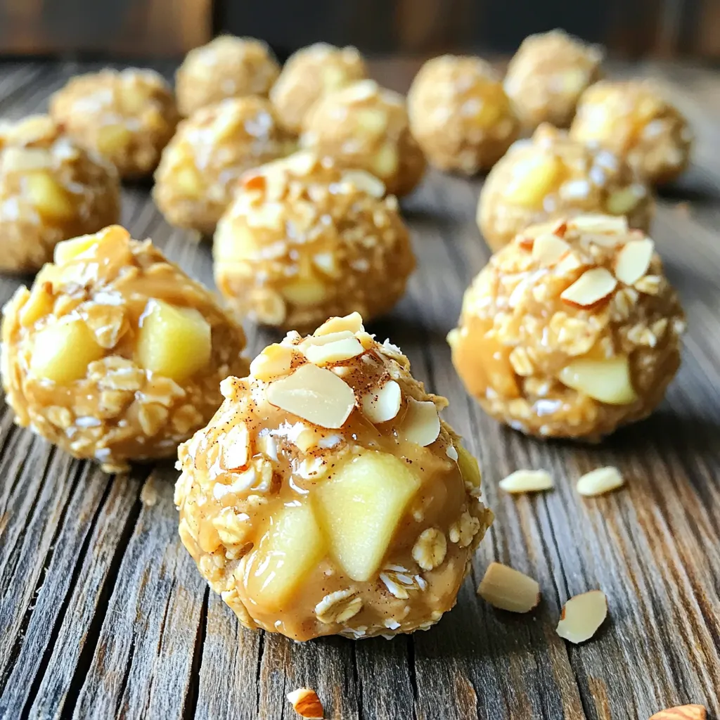 To make No-Bake Peanut Butter Apple Oat Bites, you need these key ingredients: - 1 cup rolled oats - 1/2 cup natural peanut butter - 1/2 cup grated apple (about 1 medium apple) - 1/4 cup honey or maple syrup - 1/4 cup chopped nuts (almonds or walnuts work well) - 1/4 teaspoon cinnamon - A pinch of sea salt - 1/4 cup mini chocolate chips (optional) These ingredients blend together to create a tasty and healthy snack. The oats give a nice texture, while the apple adds sweetness and moisture. You can personalize these bites with fun add-ins: - Dried fruits like raisins or cranberries - Seeds such as chia or flaxseed - Nut butters, like almond or cashew - Coconut flakes for a tropical twist These extras can change the flavor and texture. Try adding chocolate chips for sweetness or nuts for crunch. If you need to swap some items, here are a few simple ideas: - Use almond butter instead of peanut butter for a nut-free option. - Swap honey for agave syrup if you want a vegan choice. - Replace oats with quick oats if that's what you have. These substitutions keep the recipe flexible. Adjust according to your taste or dietary needs. To start, gather your ingredients. You will need rolled oats, grated apple, cinnamon, and more. Measure out 1 cup of rolled oats and place them in a large mixing bowl. Grate one medium apple until you have 1/2 cup. Add this to the oats along with 1/4 teaspoon of cinnamon. Mix these dry ingredients well so they blend nicely together. Now, let’s make the peanut butter mix. In a separate bowl, combine 1/2 cup of natural peanut butter, 1/4 cup of honey or maple syrup, and a pinch of sea salt. Stir this mix until it is smooth and creamy. Pour this peanut butter mixture over the dry oat and apple mix. Stir everything together until you can no longer see dry oats. Next, it’s time to form the bites. Use clean hands to scoop out small portions of the mixture. Roll these portions into small balls, about 1 inch in diameter. Place the formed balls on a parchment-lined baking sheet or plate. Then, refrigerate them for at least 30 minutes. This helps the bites firm up. After chilling, store them in an airtight container. Enjoy as a quick snack or energy boost! To get smooth bites, use rolled oats. They mix well and hold together. Grate your apple finely. This helps distribute the apple flavor evenly. When mixing, ensure every ingredient blends well. This makes the bites firm and tasty. Don’t skip the chilling step. It helps the bites firm up and hold shape. Use a non-stick bowl for mixing. This makes it easier to combine everything. If the mixture feels too wet, add more oats. If it's too dry, add a splash of honey or syrup. This keeps the bites balanced. To boost the taste, add more spices. A dash of nutmeg or ginger gives warmth. Try different nuts for crunch. Almonds add a sweet bite, while walnuts offer earthiness. If you like chocolate, include dark chocolate chips. They add richness and a sweet twist. {{image_2}} You can spice up these bites in many ways. Try adding dried fruits like raisins or cranberries. They give a sweet and chewy texture. You might also add a dash of nutmeg for a warm flavor. For a chocolate twist, mix in cocoa powder or swap in dark chocolate chips. Each option adds a new layer of taste. Feel free to swap out the peanut butter. Almond butter or cashew butter work great too. If you want a nut-free version, use sunflower seed butter. You can also switch the honey for agave syrup. This change keeps it vegan and just as sweet. These swaps let you create bites that fit your taste. This recipe is easy to make gluten-free. Just use certified gluten-free oats. For a vegan option, ensure your sweetener is plant-based. This recipe already avoids dairy, making it suitable for many diets. You can customize your bites to fit your dietary needs. These adjustments keep the bites tasty and enjoyable for everyone. To keep your no-bake peanut butter apple oat bites fresh, store them in the fridge. Use an airtight container to prevent drying. They can last up to a week. This way, you can enjoy them as a quick snack anytime. If you want to keep them longer, freezing is a great option. Place the bites in a single layer on a baking sheet. Freeze them for about an hour until firm. Then, transfer the bites to a freezer-safe bag or container. They can last for about three months in the freezer. The best containers for storage are glass or BPA-free plastic. Glass containers are great because they are safe and keep the bites fresh. If you use plastic, make sure it is airtight. This will help preserve the taste and texture of your treats. Yes, you can use other fruits. Bananas, pears, or peaches work well. Each fruit adds its own flavor. Just ensure the fruit is grated or finely chopped. This keeps the bites easy to mix and roll. These bites last about a week when stored properly. Keep them in an airtight container in the fridge. They stay fresh and tasty. If you want to keep them longer, consider freezing them. Absolutely! These bites are perfect for kids. They are fun to eat and packed with nutrients. The oats and peanut butter provide energy. Plus, kids love the sweet taste from the apple and honey. Yes, you can use maple syrup instead. Other sweeteners like agave syrup also work well. If you want a sugar-free option, consider using ripe mashed bananas. They add sweetness without any added sugar. In this post, we explored key ingredients for delicious bites and how to prepare them. I shared step-by-step instructions, tips for perfecting your mix, and fun variations to try. Remember, you can swap ingredients based on your taste and needs. Storing them properly keeps them fresh, and you can freeze leftover bites for later. Enjoy crafting your own unique version of these treats. With a few simple steps, you can snack smartly and healthily. Make it fun and share your creations!