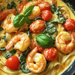 - 1 lb large shrimp, peeled and deveined - 2 tablespoons olive oil - 3 cloves garlic, minced - 1 cup cherry tomatoes, halved - 1 cup baby spinach - 1 cup heavy cream - ½ cup grated Parmesan cheese - 1 teaspoon Italian seasoning - Salt and pepper to taste - Fresh basil leaves for garnish - Cooked pasta or rice for serving Gathering the right ingredients is key to making the best creamy Tuscan shrimp. Start with large shrimp. They should be fresh, peeled, and deveined for ease. Olive oil adds flavor and helps to sauté your garlic. Garlic is the next star. Mince it finely to release its strong aroma. Cherry tomatoes bring a sweet burst to the dish. Halve them for even cooking. Baby spinach adds color and nutrients. It wilts down nicely, blending well with the sauce. Heavy cream is essential for that rich, creamy texture. Grated Parmesan cheese adds depth and a salty kick. Italian seasoning enhances all the flavors. Adjust salt and pepper to taste for balance. Fresh basil leaves are perfect for garnishing. They brighten the dish with flavor and color. Finally, serve your creamy Tuscan shrimp over cooked pasta or rice. This makes for a satisfying meal. With these ingredients in hand, you're ready to create a delightful dish! 1. Heat olive oil and sauté garlic: Start by heating 2 tablespoons of olive oil in a large skillet over medium heat. Once the oil is hot, add 3 cloves of minced garlic. Cook this for about 30 seconds until it smells great. 2. Cook shrimp until pink and opaque: Next, add 1 pound of large shrimp to the skillet. Season the shrimp with salt and pepper. Cook for about 2-3 minutes on each side. You want the shrimp to turn pink and opaque. 3. Remove shrimp and set aside: After cooking, take the shrimp out of the skillet and place them on a plate. Set them aside for later. 1. Cook cherry tomatoes until softened: In the same skillet, toss in 1 cup of halved cherry tomatoes. Cook these for about 2 minutes. You want them to soften up nicely. 2. Add baby spinach and wilt: Now, add 1 cup of baby spinach to the skillet. Stir it in and let it cook for about a minute. You want the spinach to wilt just a bit. 1. Stir in heavy cream and Parmesan: Reduce the heat to low. Pour in 1 cup of heavy cream and stir well. Next, add ½ cup of grated Parmesan cheese and 1 teaspoon of Italian seasoning. Mix until the cheese melts and the sauce becomes creamy. 2. Return shrimp to skillet and mix: Now it’s time to add the shrimp back into the skillet. Stir them into the creamy sauce until they are well coated. Taste the sauce and add more salt or pepper if you need it. 3. Serve over pasta or rice: Finally, serve the creamy Tuscan shrimp over your choice of cooked pasta or rice. You can top it with fresh basil leaves for extra flavor. Enjoy your delightful meal! How to select fresh shrimp When you choose shrimp, look for a few key signs: - Color: Fresh shrimp have a clear, shiny look. Avoid any with dark spots. - Smell: They should smell like the ocean, not fishy. - Texture: The flesh should feel firm and springy. - Eyes: If you see shrimp with heads, the eyes should be bright and clear. Choosing the right shrimp makes your meal even better. Best practices for sautéing garlic Sautéing garlic brings out its lovely flavor. Here are a few tips: - Heat: Start with medium heat. Too high can burn the garlic. - Timing: Cook it for about 30 seconds, just until fragrant. - Oil: Use olive oil for a rich taste. Perfectly sautéed garlic adds depth to your creamy sauce. Recommended sides to complement the dish Creamy Tuscan shrimp goes well with: - Cooked pasta: Use fettuccine or penne for a classic touch. - Rice: White or brown rice soaks up the sauce perfectly. - Bread: A crusty loaf to mop up the creamy goodness. These sides enhance the meal's flavors and textures. Ideal wine pairing Pair your dish with a light wine like: - Sauvignon Blanc: Its crispness complements the cream well. - Pinot Grigio: This wine offers a nice balance to the shrimp. Wine brings out the flavors and elevates your dining experience. Additional spices or herbs to try Want to add more flavor? Consider: - Red pepper flakes: For a spicy kick. - Fresh thyme: It adds a nice herbal note. - Oregano: A classic Italian herb to brighten the dish. These spices can make your dish unique and exciting. Substituting ingredients for dietary preferences You can adjust the recipe for different diets: - Using chicken: Swap shrimp for chicken breast for a heartier meal. - Dairy-free options: Use coconut cream instead of heavy cream. These substitutions help everyone enjoy this tasty dish. {{image_2}} You can switch out shrimp for chicken or vegetables. Chicken gives a hearty taste. For veggies, try bell peppers or zucchini for a fresh touch. If you want a dairy-free sauce, use coconut cream or cashew cream. They add a nice creaminess without dairy. This dish shines in its Tuscan form, but you can explore Mediterranean styles too. Add olives and artichokes for a Mediterranean twist. For kids, keep it simple. Skip the spinach or use cheese pasta instead. They’ll love the flavors without the greens. You can easily add spice to this dish. Try red pepper flakes for a kick. For a milder version, skip the heat or use sweet bell peppers. This way, you can enjoy a creamy dish without overwhelming flavors. Adjust the spice to fit your taste. To keep your creamy Tuscan shrimp fresh, store it in the fridge. Use airtight containers to prevent air and moisture from spoiling the dish. Glass or plastic containers work well. Make sure to let the dish cool before sealing it. This helps keep the shrimp tender. When reheating, aim to keep the shrimp moist and flavorful. The stovetop is best for this dish. Heat it on low, stirring gently. This way, the sauce stays creamy. If you use a microwave, do it in short bursts. Stir between each burst to avoid hot spots. You can freeze creamy shrimp dishes, but it’s not ideal. Freezing may change the texture of the shrimp. If you must freeze it, place it in a freezer-safe container. To defrost, move it to the fridge overnight. Reheat gently to avoid rubbery shrimp. How long does it take to make Creamy Tuscan Shrimp Skillet? This dish takes about 20 minutes to make. You can enjoy a tasty meal in no time. Prep lasts 10 minutes, and cooking takes about 10 minutes. Quick and easy! Can I use frozen shrimp for this recipe? Yes, you can use frozen shrimp. Just thaw them before cooking. This saves time and still tastes great. What are the best cooking methods for shrimp? The best methods for shrimp include sautéing, grilling, and boiling. Sautéing gives shrimp a nice sear and flavor. Grilling adds a smoky taste, while boiling keeps it juicy. How do I know when shrimp is cooked perfectly? Check for a pink color and a firm texture. Cooked shrimp should curl into a C shape. If it forms an O, it’s overcooked. Perfectly cooked shrimp is tender and juicy. Can I use low-fat alternatives in this recipe? You can use low-fat cream or cheese. This will change the dish's richness. It may still taste good but will be lighter. What’s the best type of pasta or rice to serve with it? Fettuccine or penne pasta pairs well with this dish. Rice, like jasmine or basmati, is also great. Both soak up the creamy sauce nicely. Enjoy experimenting with your favorites! This recipe for creamy Tuscan shrimp is simple and delicious. We covered all the ingredients and steps to help you make it right. Remember to choose fresh shrimp and pair your dish with tasty sides. Feel free to try different variations or substitutes based on your taste. Store your leftovers properly and reheat them to keep the flavor. With these tips, you can create a delicious meal that everyone will love. Enjoy your cooking and savor every bite!