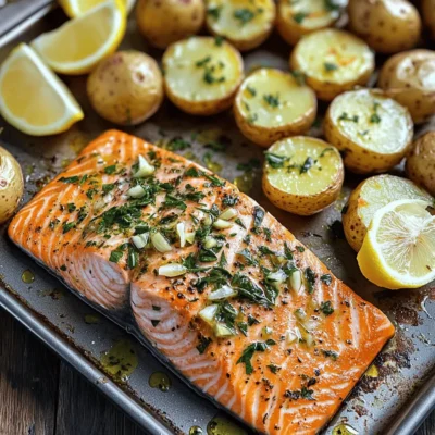 Savory Sheet Pan Garlic Herb Salmon & Potatoes Dish