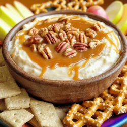 To make this creamy dip, you need a few key items: - 1 (8-ounce) package cream cheese, softened - 1 cup powdered sugar - 1 teaspoon vanilla extract - 1 cup sour cream - 1/2 cup caramel sauce (plus extra for drizzling) - 1/2 cup chopped pecans (toasted if preferred) - 1 teaspoon ground cinnamon These ingredients work together to create a rich and smooth flavor. The cream cheese gives the dip its base. The powdered sugar adds sweetness. The caramel sauce brings a gooey texture. The pecans add crunch, which makes each bite fun. While the dip is great on its own, you can make it even better with some extras: - Graham crackers - Apple slices - Pretzel sticks You can also add a drizzle of extra caramel sauce on top. Some chopped pecans make a nice touch too. A cinnamon stick can add a pop of color and flavor. If you need to swap some items, don’t worry! Here are a few ideas: - Use Greek yogurt instead of sour cream for a tangy twist. - Substitute maple syrup for caramel sauce if you want a different flavor. - If you don't have pecans, walnuts or almonds work well too. These swaps can change the taste a bit, but they still keep the dip tasty and fun! Start with your cream cheese. Place it in a medium mixing bowl. I like to use an electric mixer for this step. Beat the cream cheese until it is smooth and fluffy. This usually takes about one minute. Next, gradually add the powdered sugar. Mix until it combines well. You want a creamy texture, free of lumps. Then, stir in the vanilla extract and sour cream. Keep mixing until the dip is lush and smooth. Now it’s time to add flavor. Pour in the caramel sauce. Mix it into the base until everything is well combined. The dip should now have a rich, sweet flavor. Next, fold in the chopped pecans and ground cinnamon. This adds crunch and warmth to your dip. Make sure the pecans and cinnamon spread evenly. Transfer your dip into a serving bowl. Drizzle extra caramel sauce over the top. This adds a lovely shine. For a crunchy finish, top with more chopped pecans. Serve the dip with graham crackers, apple slices, or pretzel sticks. This gives a nice mix of sweet and salty flavors. To make it pretty, arrange the dippers on a colorful platter. You can even add a cinnamon stick for a fun touch. Enjoy your tasty treat! To get the best dip, start with softened cream cheese. It mixes well and avoids lumps. Beat it with an electric mixer until it's fluffy. Gradually add powdered sugar, mixing after each addition. This keeps the dip creamy and smooth. After adding sour cream and vanilla, mix until it's fully blended. If you want a lighter dip, you can fold in whipped cream at the end. This adds air and makes it even fluffier! To toast pecans, start by chopping them if they are whole. Spread the nuts on a baking sheet. Place them in an oven set to 350°F. Toast for about 5 to 7 minutes. Keep an eye on them; they burn easily! You want them golden brown and fragrant. Toasting enhances their flavor and crunch. Always let them cool before adding them to the dip. For a fun and colorful display, use a bright platter. Arrange your dippers like graham crackers, apple slices, or pretzel sticks around the dip. Drizzle extra caramel sauce on top for an eye-catching finish. You can also sprinkle more chopped pecans on top. For a special touch, add a cinnamon stick as a garnish. This makes your dip look fancy and inviting. {{image_2}} You can easily add chocolate chips to this dip. Just mix in 1/2 cup of mini chocolate chips after you fold in the pecans. This adds a sweet and rich flavor. It makes the dip even more fun and tasty. The chocolate pairs well with the caramel and cream cheese. You can serve it with graham crackers or fruit for a sweet treat. For a lighter dip, switch cream cheese for Greek yogurt. Use low-fat sour cream too. You can also cut the powdered sugar in half. This keeps the dip tasty but cuts down on calories. Use fresh fruit, like strawberries or bananas, for a fresh twist. These swaps make it healthier while still being delicious. Try adding seasonal spices to change the flavor. In fall, mix in pumpkin spice for a cozy feel. For summer, add a splash of lemon juice for brightness. You can even fold in some chopped fresh apples for a crunchy texture. Each season offers a chance to change the dip. This keeps it exciting and new every time you make it. Store leftover caramel pecan cheesecake dip in an airtight container. Keep it in the fridge. This dip stays fresh for about three days. If you want to enjoy it later, cover it well. It’s best to use it within that time frame for the best taste. You can freeze this dip for up to two months. Transfer it to a freezer-safe container. Make sure to leave some space at the top. The dip will expand as it freezes. When ready to eat, thaw it overnight in the fridge. To refresh the dip, let it sit at room temperature for 30 minutes. If it seems too thick, mix in a splash of milk or cream. You can also reheat it gently in the microwave. Use short intervals to avoid melting it too much. Stir well after each interval until it's smooth again. Yes, you can make this dip ahead of time. It stays fresh in the fridge for about three days. Just make sure to cover it well. This way, it will taste great when you serve it. If you need a substitute for cream cheese, try mascarpone cheese. You can also use Greek yogurt for a lighter option. Both will give you a creamy texture. The dip lasts for about three days in the fridge. After that, it may lose its taste and texture. Always check for any signs of spoilage before you dig in. Yes, you can use different nuts like walnuts or almonds. They can add a nice crunch and flavor. Just chop them up and mix them in. Yes, this dip is very kid-friendly. The sweet caramel and creamy texture make it a hit. Serve it with apple slices or graham crackers for a fun snack. To make it dairy-free, use a vegan cream cheese alternative. You can also replace sour cream with a plant-based yogurt. Just make sure all your ingredients are dairy-free. To give the dip a kick, add a pinch of cayenne pepper or chili powder. Start with a small amount and adjust to your taste. It will add an interesting twist to the sweet flavors. Absolutely! Store-bought caramel sauce works great in this recipe. It saves you time and still tastes delicious. Just drizzle it on top when serving. Caramel pecan cheesecake dip combines rich flavors and creamy texture for a perfect snack. We reviewed essential ingredients and substitutions to suit your taste. The step-by-step guide helps you mix and serve with ease. You learned tips for the best consistency and ways to toast pecans. Variations let you explore flavors while storage tips keep your dip fresh. Enjoy making this tasty treat again and again!