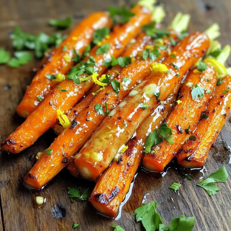 - 1 pound baby carrots, peeled - 4 tablespoons unsalted butter, melted - 4 cloves garlic, minced - 2 tablespoons fresh parsley, chopped - 1 teaspoon honey - Zest of 1 lemon - Salt and pepper to taste Gathering the right ingredients makes all the difference. Baby carrots are sweet and tender, perfect for roasting. You want fresh, bright orange ones for the best flavor. Unsalted butter adds richness. It helps the garlic flavor shine. Use good quality butter for the best taste. Garlic is the star here. Minced garlic gives a strong, tasty kick. The more garlic, the better! Fresh parsley adds color. It also brings a nice, light taste. Chop it finely so it mixes well. Honey adds a touch of sweetness. It balances the garlic and lemon. Just a teaspoon does the trick. Lemon zest brightens up the dish. It adds a fresh and zesty flavor. Make sure to zest only the yellow part, not the white. Lastly, don't forget salt and pepper. They enhance all the flavors. Adjust them to your taste. This mix of ingredients creates a simple and tasty dish. First, set your oven to 425°F (220°C). This high heat helps the carrots roast evenly. Preheating is key for a good texture. It takes just a few minutes. Next, grab a large mixing bowl. In it, combine 4 tablespoons of melted unsalted butter, 4 minced garlic cloves, and 1 teaspoon of honey. Add the zest of 1 lemon for freshness. Don't forget a pinch of salt and pepper. Mix everything well until combined. This mixture boosts flavor. Now, take 1 pound of peeled baby carrots. Add them to the bowl with the garlic butter mixture. Toss the carrots gently. Make sure each carrot gets a nice coat of the mixture. This step ensures every bite is tasty. Spread the coated carrots on a baking sheet. Use parchment paper to keep them from sticking. Place the baking sheet in the preheated oven. Roast for about 25-30 minutes. Stir the carrots halfway through. This helps them cook evenly and get that lovely caramel color. Once done, take the carrots out of the oven. They should be tender and slightly caramelized. Sprinkle 2 tablespoons of chopped fresh parsley on top for color and flavor. Serve the warm carrots as a delightful side dish. Enjoy the simple yet rich tastes! Roasting carrots brings out their natural sweetness. Start with baby carrots for quick prep. If you use larger carrots, cut them into equal pieces. This helps them cook evenly. Always dry the carrots well before roasting. Moisture can prevent them from caramelizing nicely. Garlic butter is key for flavor. Try adding spices like cumin or paprika for a twist. Fresh herbs like thyme or dill also work well. A squeeze of lemon juice adds brightness. For a sweet touch, a bit of brown sugar pairs nicely with honey. Use a sturdy mixing bowl for the garlic butter mix. A vegetable peeler makes quick work of peeling carrots. For even coating, a large spoon helps mix everything. A baking sheet lined with parchment paper keeps cleanup easy. Finally, a good chef’s knife ensures even cuts if you use larger carrots. {{image_2}} You can change the flavor of garlic butter roasted carrots by adding herbs and spices. Try thyme or rosemary for an earthy taste. A pinch of cumin gives a warm, smoky flavor. You can even add a dash of paprika for some heat. Experiment with what you like best! Each herb brings its own twist to the dish. Baby carrots are sweet and tender, but you can also use other types. Try using rainbow carrots for a colorful plate. They add a fun look and a mix of flavors. If you can find them, use purple or yellow carrots for a unique taste. Larger carrots work too; just slice them into even pieces for roasting. To make this dish more exciting, you can add sweet elements. Drizzle maple syrup instead of honey. This swap gives the carrots a rich, sweet glaze. You could also toss in some chopped pecans or walnuts for crunch. The mix of sweet and savory makes each bite interesting and yummy! After enjoying your garlic butter roasted carrots, store any leftovers in an airtight container. This keeps them fresh and tasty for later. Place the container in the fridge. They will last for up to three days. To reheat, you can follow the steps below. To reheat your leftover carrots, preheat your oven to 350°F (175°C). Spread the carrots on a baking sheet. Warm them for about 10-15 minutes. This helps restore their flavor. You can also use the microwave. Heat them in a bowl for about one minute. Stir and check if they are warm enough. You can freeze garlic butter roasted carrots for longer storage. First, let the carrots cool completely. Then, place them in a freezer-safe bag or container. Remove as much air as possible to prevent freezer burn. They can stay in the freezer for up to three months. When you're ready to use them, thaw in the fridge overnight. Reheat as mentioned above for a tasty side dish. Yes, you can use regular carrots. Just peel and cut them into sticks. Aim for similar size pieces to ensure even cooking. This helps them roast well and get tender. The carrots are done when they are tender and slightly caramelized. Use a fork to test them. They should be soft but not mushy. Look for a nice golden color for the best flavor. Yes, you can make this recipe vegan. Swap out the butter for a plant-based alternative. Use coconut oil or vegan butter. The garlic and honey can be replaced with maple syrup for sweetness. These carrots pair well with many dishes. Try serving them with roasted chicken or grilled fish. They also go great with quinoa or rice. Add a fresh salad for a complete meal. This blog covered how to make garlic butter roasted carrots with simple ingredients. We discussed the best practices for roasting, tips to enhance flavor, and creative variations. You now know how to store leftovers and reheat them easily. Remember, this dish is tasty and versatile, perfect for any meal. Try different herbs and spices to make it your own. Enjoy these carrots as a side dish or a healthy snack. Happy cooking!