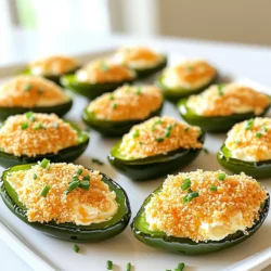 To make tasty Air Fryer Jalapeño Popper Bites, you need simple ingredients. Here’s the list: - 10 fresh jalapeños, halved and seeded - 1 cup cream cheese, softened - 1 cup shredded cheddar cheese - 1/2 cup breadcrumbs (panko for extra crunch) - 1 teaspoon garlic powder - 1 teaspoon onion powder - 1/2 teaspoon smoked paprika - Salt and pepper to taste - 1 tablespoon fresh chives, chopped (for garnish) Each ingredient plays a key role in flavor. The jalapeños give heat, while cream cheese adds creaminess. Shredded cheddar adds a rich taste. Panko breadcrumbs make the bites crunchy. Garlic powder and onion powder enhance the overall flavor. Smoked paprika adds a touch of smokiness, giving depth to each bite. Don’t forget salt and pepper, as they bring all the flavors together. Finally, fresh chives add a pop of color and fresh taste. Gather these items before you start. It makes cooking smoother and more fun! I start by preheating the air fryer to 350°F (175°C). This step is key for even cooking. It helps the poppers crisp up nicely. Just a few minutes of preheating makes a big difference. Next, I mix the fun part: the cheese mixture. In a bowl, I combine 1 cup of softened cream cheese with 1 cup of shredded cheddar cheese. Then, I add 1 teaspoon each of garlic powder and onion powder. I also sprinkle in 1/2 teaspoon of smoked paprika. A little salt and pepper goes in too. I mix everything until it’s smooth and creamy. Now, I take my fresh jalapeños and cut them in half. I remove the seeds for less heat. Each half gets a generous spoonful of the cheese mixture. I press it in gently to make sure it stays. Filling them well is important for a tasty bite. For the next step, I grab a shallow dish and pour in 1/2 cup of panko breadcrumbs. I dip the top of each stuffed jalapeño half into the breadcrumbs. This adds a nice crunch when they cook. I make sure the cheese mixture is well coated. I place the coated jalapeño poppers in the air fryer basket. I arrange them in a single layer, making sure they don’t touch. I set the timer for about 10-12 minutes. I keep an eye on them until they are tender and golden brown on top. Once they are done, I carefully take them out of the air fryer. I let them cool for a few minutes. Just before serving, I sprinkle fresh chives on top for a pop of color and flavor. These poppers look great and taste even better! Choose fresh jalapeños that feel firm and look bright. Look for ones without dark spots. A good jalapeño should have a nice shine. If you want more heat, pick smaller peppers. If you prefer milder flavors, choose larger, fatter ones. Always taste a small piece to check the heat level before cooking. You can prepare jalapeño popper bites ahead of time. Fill and coat the jalapeños, then place them on a baking sheet. Freeze them until solid, then transfer to a bag. They will last up to three months in the freezer. When ready to cook, air fry them straight from the freezer. Just add an extra couple of minutes to the cooking time. To ensure your poppers are crispy, use panko breadcrumbs. They give a great crunch. Make sure to coat the tops well by pressing them into the crumbs. Arrange the jalapeños in a single layer in the air fryer. Avoid overcrowding. This allows hot air to circulate and crisp them up perfectly. Air fry until golden brown, and enjoy every bite! {{image_2}} You can add hot sauce to the cheese mix for more heat. I like to use about one tablespoon of your favorite hot sauce. This makes the poppers extra spicy and fun! Just mix the hot sauce with your cream cheese and cheddar. Adjust the amount to fit your taste. While cheddar is classic, other cheeses work well too. Try using pepper jack for a kick or mozzarella for a milder taste. Mix different cheeses to find your favorite combo. Each cheese brings its own flavor and texture. It’s a fun way to customize your poppers! If you want a lighter option, use Greek yogurt instead of cream cheese. It gives a nice tang and cuts some fat. You can also try a dairy-free cream cheese if you want to avoid dairy. These options still give you a creamy filling without losing taste. Once you make these air fryer jalapeño popper bites, you might have some leftovers. Store any uneaten poppers in an airtight container. Keep them in the fridge, where they will last for up to three days. Make sure they cool down completely before sealing the container. This helps keep them fresh and tasty. To reheat the jalapeño poppers, preheat your air fryer to 350°F (175°C). Place the poppers in the basket in a single layer. Reheat them for about 5 to 7 minutes. This method helps restore their crunchiness. You can also use a microwave, but they may turn soft. If you use a microwave, heat them in short bursts of 30 seconds until warm. If you want to save some poppers for later, freezing is a great option. Before frying, flash-freeze the filled jalapeños on a baking sheet. Once frozen, transfer them to a freezer bag. They can last up to three months in the freezer. When you’re ready to eat them, cook straight from frozen. Just add a few extra minutes to the cooking time in the air fryer. Yes, you can use frozen jalapeños. Just make sure to thaw them first. Frozen jalapeños might be a bit softer than fresh ones. But they still work well for poppers. You may want to adjust the cooking time slightly. Many sauces taste great with jalapeño poppers. Here are a few ideas: - Ranch dressing - Creamy chipotle sauce - Sour cream with lime - Spicy salsa These sauces add extra flavor and fun to your snack. To make dairy-free jalapeño poppers, swap out the cream cheese and cheddar. Use vegan cream cheese and dairy-free cheese instead. Check the labels to ensure they fit your needs. You can also add nutritional yeast for a cheesy flavor. Yes, you can bake jalapeño poppers in the oven. Preheat the oven to 375°F (190°C). Place the stuffed jalapeños on a baking sheet. Bake for about 20-25 minutes. Look for a golden brown top and tender jalapeños. Enjoy your tasty snack! In this post, we explored how to make delicious jalapeño poppers. We covered ingredients, preparation steps, and smart tips to enhance your dish. You learned about spicy variations and how to store leftovers. These poppers can be enjoyed fresh or frozen for later. Try these recipes and make them your own. Enjoy the fun of cooking and sharing!