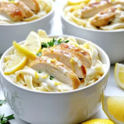 - 2 boneless, skinless chicken breasts, sliced - 8 oz pasta (fettuccine or penne works well) - 1 cup heavy cream - 1/2 cup grated Parmesan cheese The main stars of this dish are the chicken and pasta. I love using sliced chicken breasts for their tender texture. The pasta can be fettuccine or penne. Both types hold the creamy sauce well. Heavy cream adds richness, while Parmesan gives a salty kick. - 3 tablespoons olive oil - 4 cloves garlic, minced - Fresh parsley, chopped (for garnish) Olive oil is key for cooking the chicken and garlic. I prefer using fresh garlic for its strong flavor. Chopping fresh parsley adds color and freshness to the dish. It makes the meal look and taste great. - Salt and pepper, to taste - Zest of 1 lemon - 1/4 cup lemon juice (about 2 lemons) Salt and pepper enhance all the flavors in this dish. Lemon zest and juice bring a bright taste. The lemon pairs wonderfully with the creaminess of the sauce. It adds a nice balance to the dish. First, fill a large pot with water. Add a good amount of salt. Salt helps to flavor the pasta. Bring the water to a boil. Once boiling, add 8 oz of your chosen pasta. Cook it according to the package directions until it's al dente. This usually takes about 8 to 10 minutes. When ready, save 1 cup of the water. Then, drain the pasta and set it aside. Next, grab a large skillet. Heat 2 tablespoons of olive oil over medium heat. Once hot, add the sliced chicken breasts. Season them with salt and pepper. Cook the chicken for 4 to 5 minutes on each side. You want it golden brown and cooked all the way through. Once done, remove the chicken from the skillet and place it on a plate. In the same skillet, add the last tablespoon of olive oil. Now, toss in 4 cloves of minced garlic. Sauté it for about 30 seconds until it smells amazing. Be careful not to let the garlic burn. Then, pour in 1 cup of heavy cream. Add the lemon zest and lemon juice. Mix in 1/2 cup of grated Parmesan cheese as well. Let the sauce simmer for 2 to 3 minutes. If it gets too thick, add some of that reserved pasta water until it’s just right. Finally, add the drained pasta and cooked chicken back into the skillet. Toss everything together so that the pasta and chicken are coated in the creamy sauce. Taste it and add more salt or pepper if needed. To serve, place the dish in large shallow bowls. Garnish with fresh chopped parsley for a pop of color. You can also add more grated Parmesan and lemon wedges on the side for extra flavor. Enjoy your meal! - Time-saving methods: Use a large pot for boiling water. This helps the pasta cook faster. Cook the chicken and sauce while the pasta boils. This cuts down cooking time. - Ingredient prep advice: Slice chicken breasts thinly. This helps them cook quicker and evenly. Mince garlic ahead of time. Also, zest and juice your lemons before starting. This keeps your workflow smooth. - Adding herbs: Fresh herbs brighten up your dish. Consider adding basil or thyme. Sprinkle them in just before serving for a burst of flavor. - Adjusting acidity: If you like tang, add more lemon juice. Taste as you go to find your perfect balance. A touch of lemon zest adds brightness too. - Scaling the recipe: Double or triple the recipe easily. Just keep the same proportions. This works well for big gatherings or meal prep. - Meal prep ideas: Cook the chicken and sauce ahead of time. Store them in the fridge. When it’s time to eat, just cook the pasta and combine everything. This saves you time during busy nights. {{image_2}} You can make this dish fit your needs. For gluten-free options, use rice or corn pasta. These are tasty and work great with the creamy sauce. You can also find gluten-free fettuccine or penne in stores. If you want a dairy-free version, try coconut cream or cashew cream. These will give you a rich flavor without the dairy. Just make sure to adjust the lemon juice for taste. If you want to switch things up, use shrimp instead of chicken. Cook the shrimp for just 2-3 minutes on each side until they turn pink. This adds a nice seafood twist. For a vegetarian option, use tofu. Press and cube the tofu, then pan-fry it until golden brown. This adds a nice crunch and absorbs the sauce well. You can add vegetables to the dish for more color and nutrition. Spinach, cherry tomatoes, or bell peppers work well. Just sauté them with the garlic before adding the cream. Feel free to mix in different herbs and spices. Fresh basil, thyme, or even a pinch of red pepper flakes can change the flavor. Experiment to find what you love best! To keep your Minute Creamy Lemon Garlic Chicken Pasta fresh, store it in an airtight container. This helps to lock in flavor and moisture. Place it in the fridge right after it cools down. The pasta will stay good for about 3 to 4 days. After that, the cream may change texture and flavor. You can reheat the pasta in two ways: using a microwave or stovetop. For the microwave, place it in a bowl and cover it with a damp paper towel. Heat it in short bursts, stirring in between. This helps the dish heat evenly. For stovetop, put it in a skillet over low heat. Add a splash of reserved pasta water to keep it creamy. Stir gently until warmed through. If you want to freeze the dish, prepare it first. Let it cool completely before packing it in an airtight container. This prevents ice crystals from forming. It can last for up to 2 months in the freezer. To thaw, place it in the fridge overnight. Reheat using the stovetop method, adding a little cream or pasta water as needed. This dish is quick to make! It takes about 10 minutes to prep and 25 minutes to cook. So, in just 35 minutes, you can have a lovely meal ready to enjoy. Yes, you can! Fettuccine or penne works great. You can also try fusilli or spaghetti. Just remember to adjust the cooking time based on the pasta you choose. This creamy pasta pairs well with a light salad or garlic bread. You can serve a simple green salad with lemon vinaigrette. It adds freshness and balances the richness of the pasta. If you want some heat, add red pepper flakes to the sauce. You can also include sliced jalapeños or hot sauce. Start with a little, then taste and adjust for your spice level. This blog post covered how to make a tasty creamy lemon garlic chicken pasta. We discussed the main ingredients like chicken, pasta, and cream. I shared step-by-step instructions for cooking each part. You learned cooking tips and fun variations to try. In conclusion, this dish is easy to make and so versatile. Use your favorite ingredients to make it your own. Enjoy your cooking journey, and don’t forget to share your tasty results!