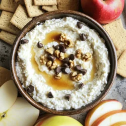 To make Cottage Cheese Cookie Dough Dip, you need these items: - 1 cup cottage cheese (low-fat or full-fat) - 1/4 cup almond butter (or peanut butter) - 1/4 cup maple syrup - 1 teaspoon vanilla extract - 1/2 cup mini chocolate chips - 1/4 cup chopped walnuts (optional) - Pinch of salt If you can’t find almond butter, you can easily swap it for peanut butter. Both give a nice nutty flavor. Maple syrup can be replaced with honey or agave syrup for a different taste. You can also leave out the walnuts if you want a smoother dip. Each serving of this dip has about 150 calories. Here is the macronutrient breakdown: - Protein: 6 grams - Fat: 9 grams - Carbohydrates: 15 grams This dip is a great way to enjoy a tasty treat while still getting some protein from the cottage cheese. The chocolate chips add a nice sweetness, too! To make Cottage Cheese Cookie Dough Dip, start by gathering your ingredients. You will need: - 1 cup cottage cheese - 1/4 cup almond butter or peanut butter - 1/4 cup maple syrup - 1 teaspoon vanilla extract - 1/2 cup mini chocolate chips - 1/4 cup chopped walnuts (optional) - Pinch of salt First, take a mixing bowl. Add the cottage cheese, almond butter, maple syrup, vanilla extract, and salt. Use a hand mixer or food processor to blend everything. Blend until it is smooth and creamy. This step is key for a great texture. Next, once the mixture is smooth, add in the mini chocolate chips and chopped walnuts. Use a spatula to gently fold them in. This adds fun texture and flavor. Taste your dip. If it needs more sweetness, add a bit more maple syrup. Chill your dip in the fridge for about 30 minutes. Chilling helps the dip firm up slightly. It also makes the flavors blend better. For serving, scoop the dip into a nice bowl. You can serve it with fresh apple slices, pretzels, or graham crackers. These dippable treats make it fun to enjoy. For a pretty presentation, sprinkle some extra mini chocolate chips on top. This will make your dip look as good as it tastes! - Achieving Consistency: Blend the cottage cheese and almond butter until creamy. A hand mixer works well here. If you want it smoother, use a food processor. This gives a nice base for your dip. - Maximizing Flavor: Add a pinch of salt to bring out the sweetness. Adjust the maple syrup to your taste. This way, you can make it just right for you. - Errors to Avoid: One big mistake is not blending enough. If it's chunky, it won’t taste as good. Also, don’t skip chilling time. This helps the dip firm up and taste better. - Fixing Runny or Overly Sweet Dip: If your dip is runny, add more cottage cheese or almond butter. For a dip that is too sweet, simply add a pinch of salt. This balances the flavors and makes it tasty again. {{image_2}} You can make this dip even more fun by adding new flavors. Try mixing in a teaspoon of cinnamon for a warm touch. If you love chocolate, add a tablespoon of cocoa powder. This makes it even richer. You can also change the mix-ins in your dip. Dried fruits like raisins or cranberries add a nice chew. Chia seeds or sunflower seeds can give a crunch. These add more texture and flavor to your dip. If you want to make the dip vegan, swap the cottage cheese with a plant-based option. You can use silken tofu for a creamy base. Look for vegan nut butter to keep it dairy-free. For a nut-free version, skip the almond butter. Use sunflower seed butter instead. If you want a low-sugar dip, reduce the maple syrup. Use a sugar substitute if you like. For a low-carb option, skip the chocolate chips. Instead, use unsweetened cocoa nibs or carob chips. To keep your Cottage Cheese Cookie Dough Dip fresh, store it in an airtight container in the fridge. This helps prevent it from absorbing other smells. It stays good for about 3 to 5 days. If you notice any change in color or smell, it’s best to toss it out. Always trust your senses! You can freeze this dip if you want to save some for later. First, transfer it to a freezer-safe container, leaving some space at the top for expansion. It can last up to 3 months in the freezer. When you’re ready to enjoy it again, thaw it in the fridge overnight. After thawing, stir it well to restore its creamy texture. To make this dip vegan, I swap out the dairy ingredients. Use plant-based cottage cheese made from nuts or soy. For the almond butter, ensure it is without added dairy. Maple syrup is already vegan, so it works perfectly. If you want a creamier dip, try using coconut yogurt instead of plant-based cottage cheese. You still get that rich taste! You can dip a lot of tasty treats in this dip! Some of my favorites include fresh apple slices, which add a nice crunch. Pretzels give a salty bite that pairs well. Graham crackers are sweet and fun to use, too. You can even try banana slices or strawberries for a fruity twist. Feel free to get creative! Yes, you can use regular yogurt! However, the dip will taste a bit different. Yogurt is smoother and has a tangy flavor. Cottage cheese has lumps that add texture. If you want a creamier dip, yogurt is a great choice. Just remember, the flavor may not be as rich or nutty. This blog post covered the key parts of making a tasty Cottage Cheese Cookie Dough Dip. We explored the essential ingredients, including substitutes. I shared how to prepare this dish for the best texture and flavor. We examined common mistakes and tips for a perfect dip. Plus, I offered yummy variations and storage solutions for leftovers. Keep experimenting with flavors and enjoy your dip creations! Remember to store it well and have fun dipping.