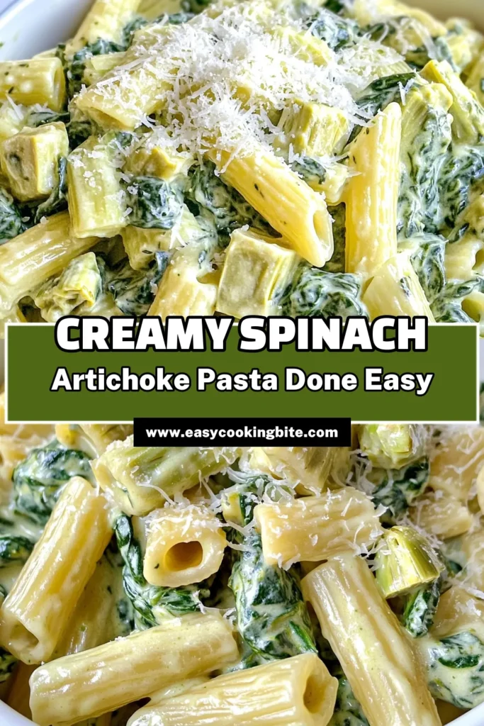 Get ready to indulge in a deliciously creamy spinach artichoke pasta in one pot! This easy recipe combines fresh ingredients and rich flavors for a comforting meal ready in just 25 minutes. With a blend of artichokes, spinach, and creamy goodness, it's perfect for weeknight dinners. Click through to explore this mouthwatering recipe and elevate your pasta game today! #CreamySpinachArtichokePasta #OnePotMeals #EasyRecipes #PastaLovers