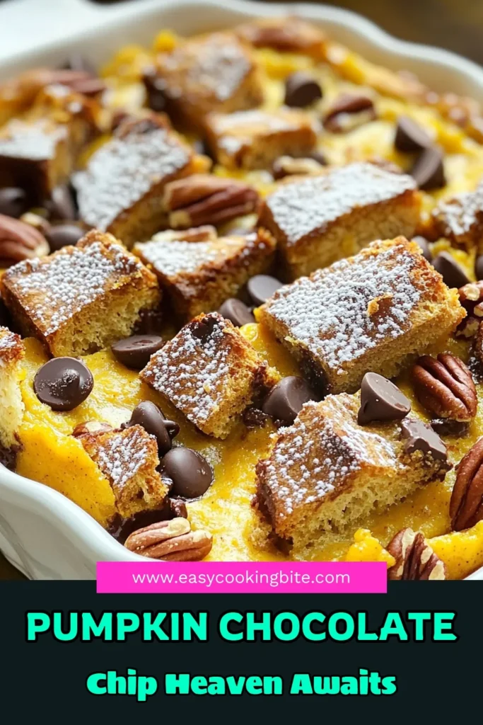 Indulge in this delicious Pumpkin Chocolate Chip Bread Pudding recipe that perfectly blends the flavors of autumn! With just a few simple ingredients, including stale bread, pumpkin puree, and chocolate chips, you can create a cozy dessert that is sure to impress. Ready to delight your taste buds? Click through now to explore the full recipe and find out how to serve it warm with a dusting of powdered sugar! #PumpkinBreadPudding #FallDesserts #ChocolateLovers #BakingRecipes