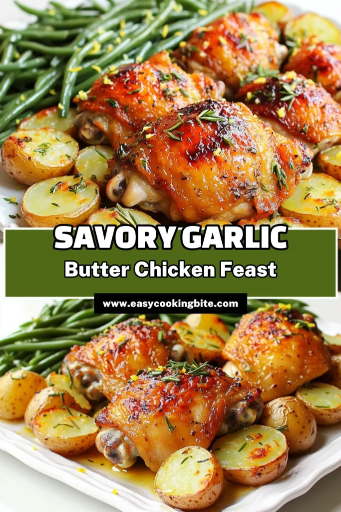 Elevate your dinner game with this Garlic Butter Chicken Thighs Sheet Pan recipe! Juicy chicken thighs, flavorful garlic, and fresh herbs come together with baby potatoes and green beans for a one-pan meal that’s delicious and easy to make. Perfect for busy weeknights, this dish is ready in just 50 minutes! Click to explore this mouthwatering recipe and transform your dinner tonight! #SheetPanDinner #GarlicButterChicken #EasyRecipes #HealthyEating