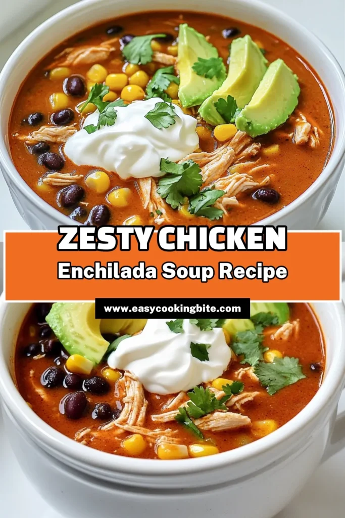Warm up your dinner table with this delicious Zesty Slow Cooker Chicken Enchilada Soup recipe! Packed with tender chicken, black beans, and zesty spices, this soup is a comfort food winner. Set it in your slow cooker and let the flavors meld together for 6-8 hours. Perfect for busy weeknights, this dish is easy to make and even easier to enjoy. Click to explore the full recipe and bring some zest to your kitchen! #SlowCookerRecipes #ComfortFood #HealthyCooking #ChickenEnchiladas