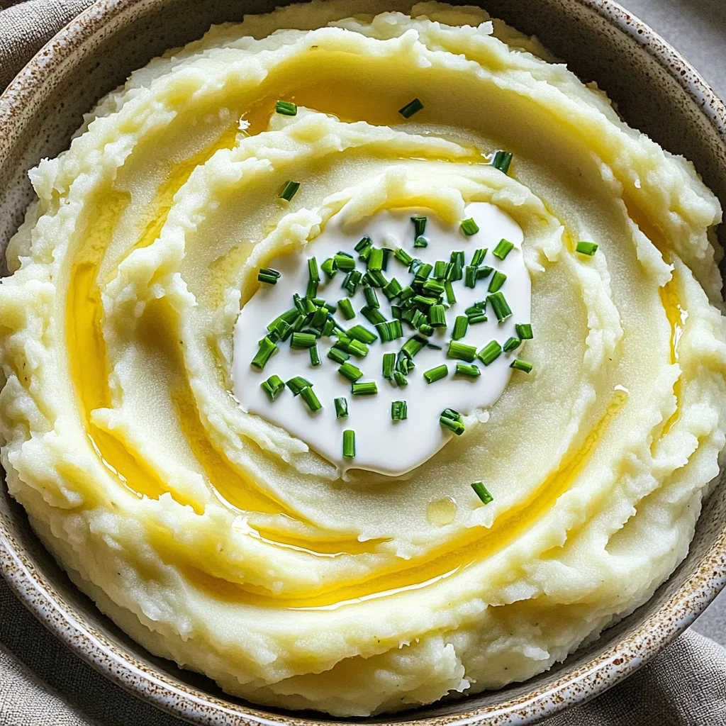 To make Slow Cooker Creamy Garlic Mashed Potatoes, gather these items: - 3 pounds Yukon Gold potatoes, peeled and chopped - 4 cloves garlic, minced - 1 cup chicken or vegetable broth - 1 cup heavy cream or half-and-half - 4 tablespoons unsalted butter - Salt and pepper to taste - Fresh chives, chopped (for garnish) These ingredients create rich, tasty mashed potatoes that everyone will love. You can switch things up a bit! For a lighter version, use skim milk instead of heavy cream. If you want more flavor, try adding roasted garlic instead of raw. You can also use red potatoes for a different texture and taste. Want it spicy? Add some crushed red pepper flakes. I trust several brands for quality ingredients: - For potatoes, look for Idaho or local farm-fresh options. - Use Swanson or Pacific Foods for broth; both are rich and flavorful. - For cream, I like Horizon Organic or Land O’Lakes for their freshness. - For butter, European-style options like Kerrygold add a nice touch. Choosing quality ingredients makes a big difference in flavor! To start, gather your ingredients. You will need: - 3 pounds Yukon Gold potatoes, peeled and chopped - 4 cloves garlic, minced - 1 cup chicken or vegetable broth - 1 cup heavy cream or half-and-half - 4 tablespoons unsalted butter - Salt and pepper to taste - Fresh chives, chopped (for garnish) First, place the chopped potatoes and minced garlic into your slow cooker. Make sure to spread them out evenly. Next, pour in the broth. The broth should cover the potatoes well. If it does not, add a little extra. This helps the potatoes cook nicely. Now, it’s time to cook. Cover the slow cooker and set it to low for 6-8 hours. If you're in a hurry, you can cook on high for 3-4 hours. Check the potatoes with a fork. They should be soft and tender when done. After cooking, drain any extra broth if there is too much. Then, add the heavy cream and butter to the potatoes. Use a potato masher or a hand mixer to mash them. If you want a creamier texture, add more cream. Taste the mashed potatoes and season with salt and pepper to your liking. Finally, transfer the mashed potatoes to a serving dish. For a nice touch, garnish with chopped chives. Enjoy this creamy delight! To make your mashed potatoes taste amazing, use simple seasonings. I love adding salt and fresh ground pepper right before mashing. You can also try garlic powder for an extra kick. Fresh herbs like thyme or rosemary can brighten the flavor. Just chop them finely and mix them in before serving. A squeeze of lemon juice can also bring out the richness. For creamy mashed potatoes, Yukon Gold potatoes work best. They are buttery and smooth. Russet potatoes can be used too, but they might be a bit fluffier. Make sure to peel and chop them into even pieces for even cooking. This helps them cook at the same rate and become tender. The right tools can make a big difference. A slow cooker is key for this recipe. It allows the potatoes to cook slowly and evenly. Use a potato masher for that classic texture, or a hand mixer for creamier results. A large mixing bowl will help when adding cream and butter. Lastly, have a good knife for chopping the potatoes and garlic. This makes prep quick and easy. {{image_2}} If you want a vegan dish, swap heavy cream with coconut milk or almond milk. Use vegan butter instead of regular butter. This keeps the creamy texture while being dairy-free. You can still enjoy garlic mashed potatoes without the dairy. Make sure to check the broth for animal products. Vegetable broth works great for a rich taste. You can take this dish to new heights with flavor. Add fresh herbs like rosemary or thyme for an earthy taste. For cheese lovers, mix in some grated Parmesan or cheddar. This adds a rich, cheesy note. You can even stir in some sour cream for extra creaminess. Garlic powder or roasted garlic can deepen the garlic flavor, too. For special meals, serve these mashed potatoes in a fancy dish. Create a small well in the center and drizzle extra cream. Top with freshly chopped chives for a pop of color. Pair these mashed potatoes with roasted meats or veggies. They make a great side for holidays or family gatherings. Everyone will love the creamy texture and rich taste! After your meal, let the mashed potatoes cool. Place them in an airtight container. Make sure to cover the container tightly. Store them in the fridge for up to three days. This keeps the creamy garlic flavor fresh and delicious. To reheat, place the mashed potatoes in a pot over low heat. Add a splash of broth or cream. Stir often to keep them from sticking. You can also use a microwave. Heat in short bursts, stirring in between. This helps keep them creamy and smooth. You can freeze leftover mashed potatoes. Transfer them to a freezer-safe bag or container. Press out as much air as possible. Label the bag with the date. They will stay good for up to two months. To thaw, place in the fridge overnight before reheating. Yes, you can make these mashed potatoes ahead of time. After cooking, let them cool. Store the cooled mashed potatoes in an airtight container in the fridge. They will last for about three days. When you're ready to serve, reheat them gently. You can add a little milk or cream to bring back the creamy texture. If you need a substitute for heavy cream, try half-and-half or whole milk. You can also use sour cream for a tangy twist. Greek yogurt works well too. Each option adds a different flavor, but they will still make your mashed potatoes creamy and delicious. To fix runny mashed potatoes, start by adding more potatoes. You can also mix in some instant potato flakes. They will help absorb extra liquid. If you want a quick fix, try cooking them on low heat for a bit longer. This will let some moisture evaporate and thicken the potatoes. This blog post covers how to make perfect mashed potatoes. We discussed ingredients, cooking steps, and tips for great flavor. You learned about variations for different diets and occasions. We also explored storage methods for leftovers and answered common questions. In summary, mastering mashed potatoes adds joy to any meal. Experiment with flavors and enjoy the process. Your mashed potatoes can impress family and friends. Keep it fun and creative in the kitchen.