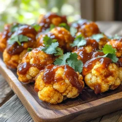 - 1 medium head of cauliflower, cut into florets - 1 cup all-purpose flour - 1 cup plant-based milk (almond or soy) - 1 teaspoon garlic powder - 1 teaspoon onion powder - 1 teaspoon smoked paprika - 1/2 teaspoon salt - 1/2 teaspoon black pepper - 1/2 cup BBQ sauce (your favorite brand or homemade) - 1 tablespoon olive oil - Fresh cilantro or parsley, for garnish To make Air Fryer BBQ Cauliflower Wings, you need a few key items. First, the star of the dish is the cauliflower. Choose a fresh head and cut it into bite-sized florets. Next, gather your dry ingredients. These include all-purpose flour, garlic powder, onion powder, smoked paprika, salt, and black pepper. The flour acts as a base and helps create a nice crust. For the liquid, you will use plant-based milk. Almond or soy milk works great. This will blend with the dry ingredients to make a batter. Lastly, you need BBQ sauce. You can pick your favorite brand or even make your own. For a pop of color, have fresh cilantro or parsley ready for garnish. These ingredients combine to create a dish that is both tasty and simple. First, rinse the cauliflower head under cool water. This helps remove any dirt. Then, cut the cauliflower into bite-sized florets. You want them to be even in size. This way, they cook evenly. Place the florets in a large mixing bowl. Make sure to set it aside for later. In a separate bowl, combine the dry and wet ingredients. Add the all-purpose flour, plant-based milk, garlic powder, onion powder, smoked paprika, salt, and black pepper. Use a whisk to mix until smooth and creamy. The batter should not be too thick or too runny. This consistency will help coat the cauliflower well. Now, it's time to coat the florets. Dip each cauliflower piece into the batter. Make sure each floret is well-coated. Allow the excess batter to drip off. Place the battered florets on a plate. This step helps reduce mess and ensures uniform coating. Preheat your air fryer to a temperature of 400°F (200°C). This should take about 3 to 5 minutes. Preheating ensures that the cauliflower cooks quickly and evenly. Arrange the coated cauliflower wings in the air fryer basket. Make sure they are in a single layer. Avoid overcrowding the basket. Air fry them for 12 to 15 minutes. Shake the basket halfway through cooking. This helps them become crispy on all sides. After cooking, remove the cauliflower wings from the air fryer. Place them back in the mixing bowl. Drizzle your favorite BBQ sauce over them. Fold the wings gently to coat them evenly. Return the coated wings to the air fryer. Cook for an additional 3 to 5 minutes to caramelize the sauce. Carefully transfer the wings to a serving platter. For a nice touch, garnish them with fresh cilantro or parsley. This adds color and flavor. Now, they are ready to be enjoyed! - To get a great batter, use equal parts of flour and plant-based milk. This mix should be smooth and thick but not too heavy. - Preheat your air fryer to 400°F (200°C) for 3-5 minutes. This helps the cauliflower wings cook evenly and get crispy. - Add garlic powder, onion powder, and smoked paprika to your batter. These spices give the cauliflower a nice kick. - For BBQ sauce, use your favorite brand or make your own. Mixing honey or maple syrup can add a sweet touch. - When air frying many wings, avoid crowding the basket. This ensures they cook well and stay crispy. - Keep cooked wings warm in a low oven while you finish frying the rest. This keeps them hot and delicious for serving. {{image_2}} You can create many flavors with your BBQ cauliflower wings. Start with your BBQ sauce choice. You can use spicy, sweet, or tangy sauces. Spicy sauces add heat, while sweet ones can balance the flavor. Tangy sauces offer a bright kick. Feel free to experiment with seasonings, too. You can add cayenne for a spicy kick or honey for sweetness. Try using different herbs like thyme or rosemary for a fresh taste. Each change can make the dish fun and unique. Want to make these wings gluten-free? Swap the all-purpose flour for a gluten-free blend. There are many good options available at stores. You can also use chickpea flour for added protein. If you follow a vegan diet, the recipe is already vegan-friendly! Just make sure your BBQ sauce is free from animal products. Look for sauces that use plant-based ingredients. Cauliflower wings are great, but you can use other veggies. Broccoli makes a fun substitute. It cooks well and soaks up flavors. Zucchini is another option. Cut it into thin strips and coat it just like the cauliflower. Feel free to mix and match these veggies. Each one brings its own taste and texture to your dish. You can create new favorite flavors with simple swaps! To keep your cauliflower wings fresh, use a good container. I recommend an airtight glass container. This helps stop moisture from ruining the crispiness. You can store them in the fridge for up to three days. After that, they may lose their taste and texture. When it's time to enjoy your leftovers, reheating is key. The best way to bring back that crispy texture is to use the air fryer again. Set it to 350°F (175°C) and heat for about 5 minutes. This helps keep them crunchy. You want to avoid sogginess, so don’t use the microwave. It can make them soft and less tasty. Enjoy your tasty wings! Air fry cauliflower wings for 12 to 15 minutes at 400°F (200°C). Shake the basket halfway through. This helps ensure they cook evenly and become crispy. They should be golden brown when done. Yes, you can use frozen cauliflower. Thaw the florets before use. Pat them dry to remove excess moisture. This step helps the batter stick better and keeps the wings crispy. Choose your favorite BBQ sauce for these wings. Store-bought sauces work well. If you prefer homemade, mix ketchup, vinegar, and spices for a quick blend. Sweet, tangy, or spicy flavors all work great. Yes, these wings are healthier than deep-fried options. You use less oil, making them lower in calories. Cauliflower is rich in vitamins and fiber. It’s a great way to enjoy a tasty snack without the guilt. You can prep the cauliflower and batter ahead of time. Store them in the fridge for up to 24 hours. Just coat the florets and air fry when you’re ready. This makes it easy to serve fresh, hot wings. In this post, I covered how to make delicious air fryer cauliflower wings. We explored the key ingredients, preparation steps, and serving ideas. I shared tips for achieving crispy texture and flavor, along with variations and storage info. These wings are fun to make and enjoy. You can easily customize them to fit your tastes. Try different sauces and spices. With the right techniques, you can impress friends and family and serve a healthy snack. Enjoy your cooking adventure!